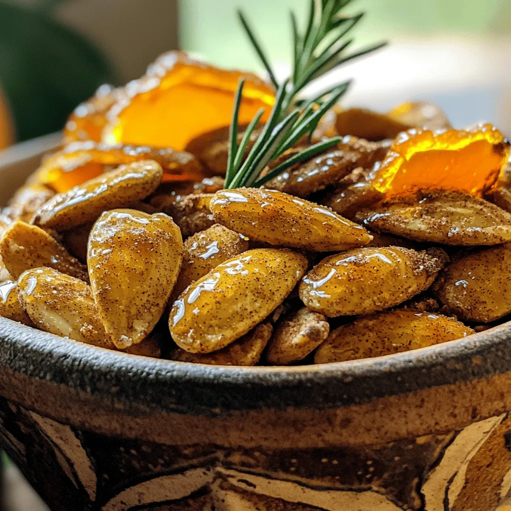 To make pumpkin pie spiced almonds, you need a few key ingredients: - 2 cups raw almonds - 2 tablespoons coconut oil, melted - 3 tablespoons maple syrup - 1 teaspoon vanilla extract - 1 teaspoon ground cinnamon - 1/2 teaspoon ground nutmeg - 1/4 teaspoon ground ginger - 1/4 teaspoon ground cloves - 1/2 teaspoon sea salt These ingredients create a sweet and spicy mix that really shines. You can add pumpkin puree for a creamier coating. It gives the almonds a unique twist. If you love a little more sweetness, try adding a touch of brown sugar. You could also experiment with a splash of almond extract for extra depth. If you don't have coconut oil, use olive oil or melted butter. Instead of maple syrup, honey works well too. For spices, feel free to swap in allspice or cardamom if you like. Each option gives the almonds a new flavor while keeping them delicious. For a fun crunch, toss in some pumpkin seeds or sunflower seeds! For the full recipe, check out the details above. Start by preheating your oven to 350°F (175°C). This helps the almonds bake evenly. Next, take a baking sheet and line it with parchment paper. This step makes cleanup easy and prevents sticking. In a large bowl, mix together the melted coconut oil, maple syrup, and vanilla extract. If you want a creamier texture, add pumpkin puree. Stir until the mixture is smooth. Now, add the raw almonds to the bowl. Toss them well to coat each almond. In a small bowl, combine the ground cinnamon, nutmeg, ginger, cloves, and sea salt. Sprinkle this spice mix over the coated almonds. Stir again to ensure even coverage. Spread the almonds in a single layer on your baking sheet. This helps them cook well and get crunchy. Bake the almonds for 15-20 minutes. Remember to stir them halfway through the baking time. This keeps them from burning and promotes even cooking. Keep a close eye on the almonds. They can go from golden to burnt quickly, especially in the last few minutes. Once they are golden and fragrant, remove them from the oven. Let them cool on the baking sheet. They will become crunchier as they cool down. For a fun presentation, serve these almonds in a decorative bowl. You can add a sprig of rosemary or a few candied pumpkin slices for a festive look. These almonds make a great snack for gatherings or a cozy night in. Pair them with a warm drink for a delightful treat. Check out the full recipe for more ideas on how to enjoy your Pumpkin Pie Spiced Almonds! To get the best flavor, use fresh spices. Fresh spices give a strong taste. Mix spices well with the almonds. This ensures every almond gets coated. If you add pumpkin puree, it brings a nice creaminess. Adjust the sweetness by adding more or less maple syrup. Taste as you go. Keep an eye on your oven. Almonds can burn quickly. Stir them halfway through baking. This helps them cook evenly. Line your baking sheet well. Use parchment paper to prevent sticking. If they stick, the texture will suffer. Always let them cool on the baking sheet. For extra crunch, use raw almonds. Roasting them makes them crispier. You can also try soaking the almonds in water for an hour. This helps them absorb flavors better. After soaking, dry them well before coating. This extra step can enhance both flavor and crunch. Enjoy your tasty snack! {{image_2}} You can play with spices in many ways. Try adding allspice for warmth. Cardamom can give a nice twist, too. A pinch of cayenne pepper adds heat. Mix your favorites and find what you love. Don't forget that taste testing is key! Want to make your almonds sweeter? Add brown sugar or honey. For a savory option, toss in garlic powder or smoked paprika. This blend gives a nice crunch and a unique flavor. You can also mix nuts for a fun snack mix! These almonds can fit any diet! If you need a vegan option, stick to maple syrup. For gluten-free, this recipe is already safe. Use coconut sugar instead of regular sugar for a healthier choice. Enjoy guilt-free snacking with these simple swaps! To keep your pumpkin pie spiced almonds fresh, store them in an airtight container. Glass jars or plastic containers work great. Make sure the container is completely sealed to keep air out. Avoid adding moisture to the almonds. Keep them in a cool, dry place like a pantry or cupboard. When stored properly, these almonds last about a week. After that, they may lose their crunch and flavor. If you want them to last longer, you can freeze them. In the freezer, they can stay fresh for up to three months. Just remember to thaw them at room temperature before eating. You don’t need to reheat the almonds, but if you want to warm them, preheat your oven to 300°F (150°C). Spread the almonds on a baking sheet and heat for about 5-10 minutes. Keep a close eye on them to avoid burning. This will help restore their crunch and bring back the amazing flavors. For the detailed process, check out the Full Recipe. To make pumpkin pie spiced almonds from scratch, gather your ingredients. You will need raw almonds, coconut oil, maple syrup, vanilla extract, and spices like cinnamon and nutmeg. Follow these steps: 1. Preheat your oven to 350°F (175°C) and line a baking sheet with parchment paper. 2. Mix melted coconut oil, maple syrup, and vanilla in a large bowl. If using pumpkin puree, add it now. 3. Add the raw almonds and stir until they are coated. 4. Mix cinnamon, nutmeg, ginger, cloves, and sea salt in a small bowl. Sprinkle this over the almonds and mix well. 5. Spread the almonds on the baking sheet in a single layer. 6. Bake for 15-20 minutes, stirring halfway through to avoid burning. 7. Let them cool on the baking sheet. They will get crunchier as they cool. You can find pumpkin pie spiced almonds at many grocery stores. Check the snack aisle or the bulk section. Health food stores often carry them too. If you want to save time, look online. Many retailers offer them ready-made. Just search for pumpkin pie spiced almonds. Pumpkin pie spiced almonds offer several health benefits. Almonds are rich in healthy fats, fiber, and protein. They can help reduce hunger. The spices also add health perks. For example, cinnamon can help control blood sugar. Pumpkin is high in vitamins A and C. Together, they make a tasty and nutritious snack. Yes, you can use other nuts! Walnuts and pecans work great. They have a nice flavor that matches the spices. Just keep the same steps in mind. You may need to adjust baking time, as different nuts cook at different rates. Enjoy experimenting with your favorite nuts! Pumpkin Pie Spiced Almonds are easy to make and offer great flavor. We covered essential ingredients and some optional ones to enhance taste. The preparation steps help you get that perfect crunch. You can also mix up the spices for fun twists. Remember to store them correctly for freshness. These almonds are a tasty snack for any occasion. Enjoy creating your own version, and share these treats with family and friends.