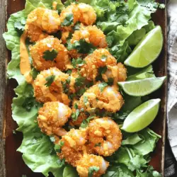 - Large shrimp: I prefer using large shrimp. They have a firm texture and cook evenly. Look for shrimp that are peeled and deveined for easy prep. You can also choose fresh or frozen shrimp based on availability. - Buttermilk: This ingredient is key for marinating shrimp. It helps to tenderize the shrimp, making them soft and juicy. The acidity in buttermilk also adds great flavor. Marinate for at least 30 minutes, but up to 2 hours is even better. - Spices and seasonings: The right mix of spices enhances the flavor. I use paprika, garlic powder, onion powder, black pepper, and cayenne pepper. Each spice adds depth. Adjust cayenne for heat if you like it spicier. - Mayonnaise: This is the base of our sauce. It gives a creamy texture that coats the shrimp perfectly. You can use regular or light mayo, depending on your preference. - Sweet chili sauce: This sauce balances the heat and sweetness in our dish. It adds a nice kick while keeping the sauce flavorful. Look for a brand that has a good balance. - Sriracha: This hot sauce lets you adjust the spice level. Add a little for warmth or more for heat. It gives the sauce a nice flavor punch, making it truly irresistible. Marinating shrimp is key for a tender bite. Buttermilk does magic here. It helps to break down tough proteins. This results in juicy shrimp that melt in your mouth. I recommend marinating the shrimp for at least 30 minutes. You can go up to 2 hours. This gives time for the flavors to soak in. For the coating, mix your dry ingredients well. Use a shallow dish to combine flour, paprika, garlic powder, onion powder, black pepper, and cayenne pepper. This will create a nice, even coating on the shrimp. For the breadcrumbs, I love using panko. They add a great crunch. Place the panko in another shallow dish. This makes it easy to coat each shrimp evenly. Oil temperature is crucial for crispy shrimp. Heat the oil to around 350°F. Use a deep skillet or frying pan. Fry the shrimp in small batches. This helps them cook evenly. Fry for 2-3 minutes until they turn golden brown. Make sure to turn them halfway through. When done, place them on a paper towel-lined plate. This helps drain excess oil. To get the best shrimp, look for a few signs. Well-marinated shrimp will feel firm yet tender. They should have a slight bounce when you touch them. If they feel mushy, they may be over-marinated. Marinate them in buttermilk for a maximum of two hours. This time helps them stay juicy without getting too soft. When frying, avoid overcooking the shrimp. Cook them for just 2-3 minutes per side. Watch for a golden color; that’s your cue to take them out. If you overcook them, they will be tough and chewy. You can choose to bake or fry your shrimp. Baking uses less oil, making it a healthier choice. However, frying gives a crispier texture that many love. If you bake, preheat your oven to 400°F. Place the shrimp on a baking sheet lined with parchment paper. Bake for about 15-20 minutes, flipping halfway. For a lighter coating, try using cornflakes or almond flour instead of regular flour and breadcrumbs. Crush the cornflakes finely for a nice crunch. Almond flour adds a nutty flavor and is gluten-free. Bang Bang Shrimp pairs well with many sides. Serve it with rice or quinoa for a filling meal. Fresh salad also complements the dish nicely. Consider a simple cucumber salad for a cool contrast. For a fun presentation, arrange the shrimp on a large platter. Garnish with lime wedges and chopped cilantro. This adds color and freshness. You can also use crispy lettuce leaves to hold the shrimp for easy eating. {{image_2}} You can change the heat in your Bang Bang Shrimp easily. Adjust the cayenne and sriracha to fit your taste. If you want more heat, add more cayenne. For less heat, reduce the sriracha. I love adding garlic or ginger for extra flavor. These ingredients can give a nice kick without overpowering the dish. If you prefer non-seafood options, try using chicken or tofu. Both choices absorb flavors well and work great in this recipe. For gluten-free options, swap all-purpose flour with cornstarch or almond flour. You can also use gluten-free breadcrumbs instead of panko. These swaps keep the meal tasty and accessible for everyone. Bang Bang Shrimp can take inspiration from local cuisines. In some areas, chefs add coconut milk for a tropical twist. Other regions might use spicy herbs from their culture. Explore different spice blends to create a dish that reflects your culinary roots. Each version tells a story and keeps your meals exciting. To keep Bang Bang Shrimp fresh, place leftovers in an airtight container. Store them in the fridge. Make sure they cool down before sealing. This method prevents moisture buildup. The shrimp can stay fresh for up to three days. When reheating, use an oven or air fryer. This keeps the shrimp crispy. Preheat the oven to 375°F. Place the shrimp on a baking sheet. Heat for about 10 minutes or until warm. Avoid microwaving, as it makes them soggy. You can freeze Bang Bang Shrimp before or after cooking. If you freeze before cooking, coat the shrimp in flour and breadcrumbs. Place them in a single layer on a baking sheet. Freeze until solid then transfer them to a freezer bag. This keeps them from sticking together. If you freeze after cooking, let them cool completely. Store in an airtight container or freezer bag. They can last for up to three months. To thaw, place the shrimp in the fridge overnight. You can also use the microwave's defrost setting. Reheat as mentioned earlier for best results. Bang Bang Shrimp lasts three days in the fridge. If stored properly in the freezer, they can last up to three months. Always check for any off smells or changes in texture before eating. Your shrimp should always look and smell fresh! Bang Bang Shrimp is a crispy shrimp dish tossed in a creamy, spicy sauce. It became popular in American cuisine at seafood restaurants. The name comes from the way the shrimp are cooked and the vibrant flavors. This dish combines Asian and American styles, making it fun and tasty. Yes, you can use frozen shrimp. Just make sure to thaw them first. To thaw shrimp, place them in the fridge overnight or run them under cold water for about 10 minutes. Before cooking, pat them dry with a paper towel. This helps the coating stick. Bang Bang Shrimp can be spicy, but you can control the heat. The cayenne pepper and sriracha add the spice. To make it milder, you can reduce these ingredients. Taste the sauce before serving to find the right heat for you. Enjoy your Bang Bang Shrimp with the perfect level of spice! For the complete recipe, check out the Full Recipe to create your own delicious Bang Bang Shrimp at home. Bang Bang Shrimp combines fresh shrimp and flavorful sauce for a tasty dish. We explored key ingredients like buttermilk for marinating the shrimp. I shared tips on frying for that perfect crunch and alternative methods like baking. If you're feeling creative, variations allow customization for spice levels and substitutions. Lastly, storing your leftovers correctly keeps them fresh longer. Enjoy making this dish at home, and let your meals impress your friends and family!