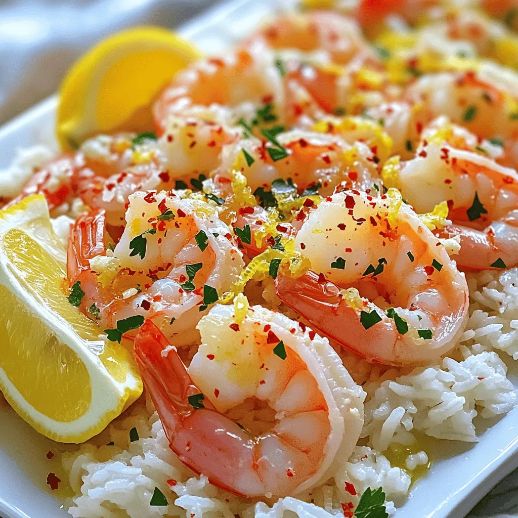 - 1 pound large shrimp, peeled and deveined - 3 tablespoons olive oil - 4 cloves garlic, minced - 1 teaspoon red pepper flakes - Zest and juice of 2 lemons - 2 tablespoons fresh parsley, chopped - Salt and pepper to taste - Lemon wedges for garnish This dish shines with fresh ingredients that pack a punch. Start with large shrimp; they hold up well during cooking. Olive oil brings richness and helps the shrimp cook evenly. Garlic adds a robust flavor that perfectly complements the spicy notes. Red pepper flakes give it the heat you want. Lemon zest and juice brighten the dish and balance the spice. Fresh parsley adds a pop of color and fresh taste. Make sure to season with salt and pepper to enhance all the flavors. Finally, serve with lemon wedges to add a little extra zing at the table. For the full recipe, check the details above. Enjoy the burst of flavors! To marinate shrimp well, mix the shrimp with olive oil, minced garlic, red pepper flakes, lemon zest, salt, and pepper in a bowl. This mix gives the shrimp great flavor. Toss the shrimp until they are evenly coated. Let the shrimp marinate for at least 15 minutes. For even better taste, marinate for up to 1 hour in the fridge. This extra time helps the flavors soak into the shrimp. For the perfect shrimp, heat a large skillet over medium-high heat until it is hot. This step is key. If the skillet is not hot enough, the shrimp may not cook well. Once hot, add the marinated shrimp in a single layer. Cook them for about 2-3 minutes on one side until they turn pink. Then, flip the shrimp and pour in the lemon juice. Cook for another 2 minutes until the shrimp is fully cooked. Watch closely to avoid overcooking. The shrimp should be opaque all the way through. Once cooked, remove the skillet from the heat. Sprinkle fresh parsley on top for a pop of color. For a beautiful presentation, you can serve the shrimp over a bed of cooked rice or pasta. Drizzle any sauce left in the skillet over the shrimp. Add lemon wedges on the side for a fresh touch. Great side dishes include a light salad or steamed vegetables. Enjoy your meal! For the full recipe, check out the recipe section. To avoid overcooking shrimp, keep an eye on the color. When shrimp turn pink, they are almost done. Cook them for about 2-3 minutes on each side. Do not cook them longer than this. Overcooked shrimp become tough and rubbery, which you want to avoid. Adjusting spice levels is easy. If you like it hot, add more red pepper flakes. If you prefer mild, reduce the amount. Always taste your dish before serving. You can also serve extra lemon for a zesty kick. If you don't have fresh parsley, you can use dried parsley or basil. These give a nice flavor, too. You can also skip it altogether if you prefer a simpler taste. For oil options, olive oil is great, but you can use avocado or coconut oil. Each type brings a unique flavor to the shrimp. Experiment to find what you like best! Want to add more flavor? Try adding spices like paprika or cumin. Fresh herbs like cilantro or thyme can also brighten the dish. For sauce suggestions, a creamy garlic sauce pairs well. You could also serve it with a spicy aioli. This adds another layer of taste to your meal. Don't hesitate to mix and match until you find your favorite combo. {{image_2}} You can cook shrimp in many ways. Grilling and sautéing are the most common. - Grilling: This method gives shrimp a smoky flavor. Thread shrimp onto skewers for easy grilling. Just be sure to soak wooden skewers in water first to prevent burning. - Sautéing: This method is quick and easy. Heat olive oil in a skillet, then add marinated shrimp. Cook them for just a few minutes until they turn pink. If you want a healthier option, you can bake the shrimp. Just place them on a baking sheet after marinating. Bake at 400°F for about 10 minutes. This keeps the shrimp moist while cutting down on oil. You can change the flavor of your shrimp dish easily. Here are some ideas. - Asian-inspired flavors: Add soy sauce, ginger, and sesame oil. This gives the shrimp a savory kick. You can also mix in some scallions and serve with rice. - Mediterranean twists: Use herbs like oregano or thyme. Add olives and cherry tomatoes for freshness. This creates a bright and tasty meal. Get creative with how you serve your shrimp. Here are a couple of fun ideas. - Shrimp salad: Toss cooked shrimp with mixed greens, avocado, and a lemon vinaigrette. This makes a light and refreshing meal. - Shrimp tacos: Use the spicy lemon garlic shrimp to fill warm tortillas. Top with cabbage slaw and a drizzle of spicy sauce. This adds crunch and flavor to each bite. For the full recipe, refer to the section above. To keep your leftover shrimp fresh, refrigerate them right away. Place the shrimp in an airtight container. This helps lock in moisture and flavor. If you don’t have a container, wrap them tightly in plastic wrap. I recommend enjoying the shrimp within two days. The longer they sit, the more flavor they lose. If you can't eat them in that time, consider freezing them. When reheating shrimp, heat them gently to keep them tasty. You can use a skillet over low heat. Add a splash of lemon juice or a bit of olive oil to help keep them moist. Avoid using high heat, as it can make shrimp rubbery. Cook for just a few minutes until they are warm. Stir occasionally for even heating. Enjoy your shrimp again, bursting with flavor! For the full recipe, check out the [Full Recipe]. Cooking shrimp takes about 4-6 minutes. If you cook shrimp in a skillet, it takes around 2-3 minutes on one side. Flip the shrimp and cook for another 2 minutes. Shrimp are done when they turn pink and opaque. Overcooking makes them tough. Always watch closely! Yes, you can use frozen shrimp! Just ensure to thaw them first. Place them in cold water for about 10-15 minutes. Once thawed, pat them dry with a towel. This step helps the shrimp absorb the flavors better. It also ensures they cook evenly. Frozen shrimp can be just as tasty as fresh shrimp. You can pair this dish with several sides. Here are some ideas: - Rice: White or brown rice soaks up the sauce well. - Pasta: Toss with lemon butter sauce for a delightful combo. - Salad: A light green salad adds freshness. - Bread: Garlic bread makes a great side for dipping. For beverages, consider: - White wine: A crisp Sauvignon Blanc works well. - Iced tea: A refreshing option on a warm day. - Sparkling water: Adds fizz and is light on the palate. These pairings enhance your meal and make it even more enjoyable. For the full recipe, check out the detailed instructions above! We explored making Spicy Lemon Garlic Shrimp, covering key steps and tips. You learned how to marinate shrimp, cook it perfectly, and serve it well. Consider different cooking methods and flavor twists to keep this dish exciting. Proper storage and reheating ensure your leftovers taste great. Enjoy this easy, tasty dish with sides that enhance its bright flavors. The possibilities are endless, and I hope you feel inspired to try new variations. Enjoy making this dish your own!