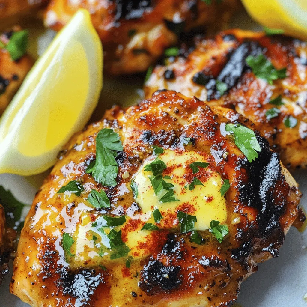 - 4 chicken breasts, boneless and skinless - 1/2 cup unsalted butter, melted - 2 tablespoons garlic, minced - 2 tablespoons fresh parsley, chopped - 1 tablespoon smoked paprika - 1 tablespoon dried oregano - 1 tablespoon brown sugar - 1 teaspoon chili powder - Salt and pepper to taste The heart of this dish is the chicken breasts. They soak up all the rich flavors from the cowboy butter. The melted butter serves as a base, mixing with garlic, herbs, and spices. This blend transforms plain chicken into something special. - Herbs and spices: garlic, parsley, smoked paprika, oregano - Additional seasonings for customization: brown sugar, chili powder, salt, pepper The seasoning is where the magic happens. Fresh garlic and parsley bring bright notes. Smoked paprika adds a warm, earthy taste. Oregano lends a hint of sweetness. The brown sugar balances the spices, while chili powder adds a gentle kick. You can adjust these based on your taste. Want it spicier? Add more chili. Prefer it sweeter? Up the brown sugar. - Suggested sides: grilled veggies, rice, or a fresh salad - Fresh lemon wedges for serving Garnishes enhance the dish. Sides like grilled veggies or a fresh salad pair well. They add color and crunch. Fresh lemon wedges brighten the flavors. Squeeze them over the chicken for a zesty twist. Their acidity cuts through the richness, making each bite refreshing. For the full recipe, check out the Easy Cowboy Butter Chicken section. To start, you need to prep the grill. Preheat your grill or grill pan over medium-high heat. This ensures a nice sear on the chicken. Next, mix the cowboy butter ingredients. In a medium bowl, combine melted butter, minced garlic, chopped parsley, smoked paprika, dried oregano, brown sugar, chili powder, salt, and pepper. Stir the mix until it blends well. This buttery mixture is the heart of our dish. Now it’s time to grill the chicken. Take each chicken breast and coat it generously with the cowboy butter mix. Reserve some for basting while cooking. Place the coated chicken on the hot grill. Cook for about 6-7 minutes on each side. Check doneness by ensuring the internal temperature reaches 165°F (75°C). This ensures you have juicy, safe-to-eat chicken. While grilling, baste the chicken with reserved cowboy butter. This keeps it moist and adds extra flavor. When the chicken is done, let it rest for a few minutes. This helps keep the juices inside. Serve it on a nice platter with fresh lemon wedges. The lemon adds a bright touch to the dish. Pair your cowboy butter chicken with sides like grilled veggies, rice, or a fresh salad. For drinks, consider iced tea or a light beer. Both will balance the rich flavors beautifully. Enjoy the deliciousness! Make sure to check the Full Recipe for more details. To keep your chicken moist, start with boneless, skinless chicken breasts. Marinating them in cowboy butter adds flavor and moisture. Always baste the chicken while grilling. This keeps it juicy and tasty. If your chicken is thick, increase your cooking time. A thicker breast may need an extra minute or two on each side. Always check the internal temperature. It should reach 165°F (75°C) for safe eating. Want to boost the flavor? Add lemon zest to your cowboy butter for a bright twist. You can also mix in a bit of hot sauce for a spicy kick. If you have leftover cowboy butter, use it on veggies or bread. It’s great on corn or as a dip for fresh bread. Spread it on grilled shrimp for a new treat. When grilling chicken, avoid using low heat. This can dry out your chicken. Make sure to preheat your grill well. Another mistake is not letting the chicken rest. Letting it rest for a few minutes after cooking keeps the juices in. Manage your grill heat too. If it gets too hot, the outside burns before the inside cooks. Use a thermometer to check your chicken's doneness for best results. {{image_2}} To make Easy Cowboy Butter Chicken healthier, you can swap the butter. Use olive oil or avocado oil. These oils add good fats without the extra calories. For chicken, consider turkey or tofu. Both options work well for those who want a leaner meal. You can change the flavors in cowboy butter. Try basil or thyme instead of parsley. Add cayenne for heat or lemon zest for brightness. Regional cowboy butter styles exist too. In the South, people often add hot sauce. In the Southwest, you might find cumin and cilantro. You don’t need a grill to enjoy this dish. You can bake the chicken in the oven. Preheat your oven to 400°F (200°C). Place the chicken in a baking dish and pour the cowboy butter on top. Bake for 20-25 minutes. For a slow cooker, add everything in. Cook on low for 6-8 hours for tender, juicy chicken. Explore the Full Recipe for more details and tips on how to make this dish shine! To keep your cooked chicken fresh, let it cool first. Place it in an airtight container. You can store it in the fridge for up to four days. If you want it to last longer, freeze it. Wrap it tightly in plastic wrap or foil, then put it in a freezer bag. In the freezer, it can last up to three months. When you are ready to eat, you need to reheat the chicken right. The best way is using an oven or stovetop. Preheat your oven to 350°F (175°C). Place the chicken in a baking dish and cover it with foil. Heat for about 15-20 minutes. This keeps it moist. If using a stovetop, heat over medium heat in a pan with a splash of water. Make sure it reaches 165°F (75°C) before eating. Consume leftovers within four days for the best taste. You can prep Easy Cowboy Butter Chicken ahead of time. Marinate the chicken in the cowboy butter mixture a day before. Store it in the fridge. Just grill it when you are ready to cook. For easy meal prep, divide the chicken into single portions. This way, you can grab a meal on the go. Pair it with rice or veggies for a balanced meal. Enjoy your hassle-free cooking! For the full recipe, check out the details above. Cowboy butter is a rich, flavorful sauce. It blends melted butter with garlic, herbs, and spices. You get a taste that is savory, smoky, and slightly sweet. This mix adds a kick to dishes. You can use it not just for chicken but also for steak, seafood, and veggies. Drizzling it over grilled corn or baked potatoes makes them shine. Yes, you can prep this dish early. Marinate the chicken in the cowboy butter for up to 24 hours. Store the chicken in the fridge in an airtight container. When ready to cook, simply grill it as directed. For storage, keep any leftover chicken in the fridge for up to 3 days. To reheat, place it in a preheated oven at 350°F until warmed through. This keeps the chicken juicy and tasty. For a great meal, pair the chicken with fresh sides. Some tasty options include: - Grilled vegetables like zucchini and bell peppers - A crisp green salad with a light dressing - Roasted potatoes sprinkled with herbs - Corn on the cob with extra cowboy butter You might enjoy a glass of chilled white wine or lemonade with this dish. These drinks balance the flavors and add freshness to your plate. In this post, we explored how to make Easy Cowboy Butter Chicken. We covered essential ingredients, including chicken breasts and seasoning options. You learned how to prepare, cook, and serve the dish for the best results. I shared tips on flavor enhancements and common mistakes to avoid. Lastly, we discussed storage methods and meal prep ideas. Enjoy experimenting with variations and sides to make it truly your own. With these steps, you can create a delicious meal that everyone will love. Happy grilling!