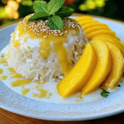 To make this dish, you need a few key items: - 1 cup glutinous rice (also called sticky rice) - 1 1/2 cups coconut milk - 1/2 cup sugar - 1/4 teaspoon salt - 2 ripe mangoes, peeled and sliced These ingredients come together to create a tasty treat that is both sweet and rich. You can enhance your dish with these fun extras: - 1 tablespoon sesame seeds (for garnish) - Fresh mint leaves (for garnish) These garnishes add a nice touch and make the dish look pretty. To prepare Thai mango sticky rice, gather these tools: - A bowl for soaking the rice - A steamer lined with cheesecloth or a clean kitchen towel - A saucepan for the coconut sauce - A serving plate Having the right tools makes cooking easier and more fun! For the full recipe, check out the details above. To begin, rinse the glutinous rice under cold water. Keep rinsing until the water runs clear. This step removes excess starch. After rinsing, soak the rice in water for at least four hours. If you can, soak it overnight for the best results. Next, drain the soaked rice. Place it in a steamer lined with cheesecloth or a clean kitchen towel. Steam the rice for 30 to 40 minutes. You want it to be translucent and tender. While the rice cooks, let’s make the coconut sauce. In a saucepan, mix the coconut milk, sugar, and salt. Heat this mixture over medium heat. Stir it until the sugar dissolves completely. Once mixed, set aside about 1/4 cup of this sauce. You will use it to drizzle later. When the rice is ready, transfer it to a bowl. Pour the remaining coconut sauce over the rice. Mix it well to coat every grain. Let it sit for 15 to 20 minutes. This allows the rice to absorb all the flavors. To serve, take a mound of sticky rice and place it on a plate. Arrange sliced mangoes beside it. Drizzle the reserved coconut sauce on top. Finish by sprinkling sesame seeds for added texture. You can also add fresh mint leaves for a burst of color and aroma. Enjoy this delightful dish! For the full recipe, check out the complete guide. To get the right texture for your sticky rice, choose glutinous rice. Rinse it well until the water is clear. Soaking is key. Aim for at least four hours, or even overnight. This helps the grains absorb water. When you steam the rice, it should become soft and sticky. If it seems dry, it may need more soaking time. This dish shines as a dessert, but you can serve it in many ways. Pair it with fresh fruits like bananas or dragon fruit for a colorful twist. You can also add a sprinkle of toasted coconut or nuts for crunch. A scoop of vanilla ice cream makes a great addition too. The mix of warm rice and cold ice cream is delightful. Selecting ripe mangoes is important for your dish. Look for mangoes that feel slightly soft when you press them. The skin should have a bit of a sheen. Mangoes should smell sweet at the stem end. Common varieties are Ataulfo or Haden, both great for this recipe. Avoid mangoes with blemishes or wrinkles, as they may be overripe. {{image_2}} You can easily make a vegan version of Thai mango sticky rice. Just stick to the basic recipe. The main ingredients—sticky rice, coconut milk, sugar, and mango—are already vegan. Use pure cane sugar, which is vegan-friendly. This way, everyone can enjoy the sweet, creamy delight! Feel free to get creative with toppings! Instead of sesame seeds, try shredded coconut for added texture. You can also use crushed peanuts for a nice crunch. Some people like to drizzle a bit of honey or maple syrup on top for extra sweetness. Fresh lime juice can add a zesty kick that brightens the dish. Mango sticky rice varies by region in Thailand. In some areas, they use black sticky rice, giving it a unique flavor and color. In other regions, you might find toppings like mung beans or even taro. Each variation brings its own twist while keeping the main ingredients intact. This dish is adaptable, so you can explore these regional flavors in your kitchen! To keep your Thai mango sticky rice fresh, store it in an airtight container. Make sure it cools down to room temperature first. Your rice can last for about 2-3 days in the fridge. If you notice any moisture, wipe it out with a paper towel before sealing. This helps keep it from becoming mushy. When you're ready to enjoy your leftovers, reheating is simple. You can use the microwave or stovetop. For the microwave, place the rice in a bowl and cover it with a damp paper towel. Heat in short bursts, stirring in between. This will help keep the rice moist. On the stovetop, add a splash of coconut milk and heat over low heat, stirring gently. If you want to keep it longer, freezing is a great option. First, let the rice cool completely. Then, portion it out into freezer-safe bags or containers. Squeeze out any air before sealing. Thai mango sticky rice can be frozen for up to a month. To enjoy later, thaw it in the fridge overnight before reheating. For the complete recipe, check the Full Recipe section. The best rice for mango sticky rice is glutinous rice. Glutinous rice is often called sticky rice. It has a high starch content, which gives it a unique texture. This rice becomes soft and chewy when cooked. You can find it in Asian grocery stores or online. Make sure to soak it for at least four hours for the best results. Yes, you can use canned coconut milk. Canned coconut milk gives a rich and creamy flavor. Choose a brand that has no additives for the best taste. Look for full-fat coconut milk for a thicker sauce. Just heat it gently with sugar and salt as per the recipe. This will help create a smooth and tasty sauce for your mango sticky rice. Thai mango sticky rice lasts for about two days in the fridge. Store it in an airtight container to keep it fresh. If you have leftover coconut sauce, keep it separate. You can reheat the rice in the microwave to enjoy it later. The flavors will still be delicious, but the texture may change slightly. Yes, mango sticky rice is gluten-free. It contains no wheat or gluten ingredients. The main ingredients are glutinous rice, coconut milk, sugar, and mango. This makes it a great dessert for those with gluten sensitivities. Enjoy this sweet treat without worry! For the complete recipe, check the Full Recipe section. Thai mango sticky rice is a delightful treat. We explored its main ingredients, optional garnishes, and necessary equipment. I shared easy steps for preparing the rice and making coconut sauce. You learned tips for perfect texture and serving ideas. Variations include vegan options and regional twists. Proper storage ensures you enjoy leftovers. In closing, this dish is fun and simple to make. It brings joy to any meal. Try it today!