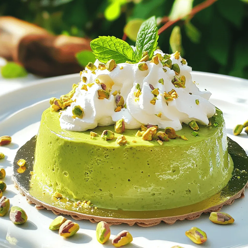 For the Vegan Pistachio Tres Leches Cake, gather these ingredients: - 1 ½ cups all-purpose flour - 1 cup almond milk (or any plant-based milk) - 1/3 cup coconut milk (canned) - 1/3 cup pistachio milk (homemade or store-bought) - 1 cup granulated sugar - 1/4 cup vegetable oil - 1 tablespoon vanilla extract - 2 teaspoons baking powder - 1/2 teaspoon baking soda - 1/4 teaspoon salt - 1 cup unsweetened coconut cream (for topping) - 1/2 cup crushed pistachios (for garnish) - Fresh mint leaves (for garnish, optional) These ingredients come together to create a rich and moist cake. Each item plays a key role in flavor and texture. You can easily swap some ingredients if needed: - Use soy milk or oat milk instead of almond milk. - Coconut sugar or maple syrup can replace granulated sugar. - For the vegetable oil, try using melted coconut oil. These substitutions keep the cake vegan while still tasting great. To make your cake look and taste even better, consider these garnishes: - Fresh fruits like berries or sliced kiwi add color and flavor. - A drizzle of chocolate sauce or caramel sauce can enhance sweetness. - Extra crushed pistachios give a crunchy texture. These garnishes make your Vegan Pistachio Tres Leches Cake even more appealing. Enjoy decorating your cake! For the complete recipe, check [Full Recipe]. First, preheat your oven to 350°F (175°C). This step is key for even baking. While the oven warms, grab an 8-inch round cake pan. Grease it with a bit of oil, then dust it with flour. This helps the cake come out easily after baking. In a large bowl, sift together the dry ingredients. This includes 1 ½ cups of all-purpose flour, 2 teaspoons of baking powder, 1/2 teaspoon of baking soda, and 1/4 teaspoon of salt. Set this bowl aside. Now, in another bowl, whisk together the wet ingredients. Combine 1 cup of almond milk, 1/3 cup of canned coconut milk, 1/3 cup of pistachio milk, 1/4 cup of vegetable oil, 1 cup of granulated sugar, and 1 tablespoon of vanilla extract. Make sure it’s mixed well. Next, slowly pour the wet mix into the dry mix. Stir gently until just combined. It’s okay if you see a few lumps; this means you did not overmix. Pour the batter into your prepared cake pan. Place it in the oven and bake for 25 to 30 minutes. To check if it’s done, insert a toothpick in the center. If it comes out clean, your cake is ready. Once baked, take the cake out and let it cool in the pan for 10 minutes. After that, transfer it to a wire rack to cool completely. This cooling step is important before soaking the cake. Don't forget to check out the full recipe! Baking can be tricky, especially with a vegan cake. Here are key mistakes to dodge: - Overmixing: Mixing too much can hurt the cake’s texture. Stir until just combined. - Wrong Baking Time: Every oven is different. Check your cake a few minutes early. - Skipping the Soak: Don’t rush the soaking step. Let the cake absorb the milk mix well. Flavor is key in this cake. Here are some ways to boost it: - Extra Vanilla: Add an extra splash of vanilla extract for a fragrant touch. - Cardamom or Cinnamon: A pinch of cardamom or cinnamon can add warmth and depth. - Pistachio Extract: If you can find it, pistachio extract will enhance the nutty essence. A beautiful cake shines on any table. Here are tips to make it pop: - White Plates: Serve on white plates to make the green pistachio topping stand out. - Drizzle: Drizzle extra pistachio milk around the slices for a fancy touch. - Garnishes: Use fresh mint leaves or edible flowers for color and elegance. For the complete recipe, check the Full Recipe link given above. {{image_2}} You can easily change the flavor of your Vegan Pistachio Tres Leches Cake. Here are some fun ideas: - Other Nuts: Try adding walnuts or almonds for a different crunch. - Fruits: Fresh berries or mango can add a fruity twist to your cake. - Flavorings: A splash of orange or almond extract can brighten the taste. Mix and match these ideas to create your own unique cake flavor! You can make this cake fit other diets too. Here’s how: - Gluten-Free: Use a gluten-free flour blend instead of all-purpose flour. - Nut-Free: Substitute the almond milk with oat or soy milk. These changes ensure everyone can enjoy this tasty treat! Want to make this cake even more special? Consider layering it! Here are some ideas: - Layering: Bake two or three cakes instead of one and stack them. - Filling: Add a layer of whipped coconut cream or fruit between the cakes. This will give your dessert a stunning look and extra flavor! For the complete recipe, check out the [Full Recipe]. To keep your vegan pistachio tres leches cake fresh, store it in the fridge. Place the cake in an airtight container. If you do not have one, cover it tightly with plastic wrap. This will help keep the moisture in and prevent the cake from drying out. You can freeze this cake for later enjoyment. First, let the cake cool completely. Then, slice it into pieces. Wrap each slice in plastic wrap and place them in a freezer-safe bag. When you want to enjoy a slice, take it out of the freezer. Let it thaw in the fridge overnight or at room temperature for a few hours. The cake stays fresh in the fridge for about 4 to 5 days. If you freeze it, it can last for up to 3 months. To enjoy the best flavor, try to eat it within a month. This way, you’ll experience the lovely taste of the soaked cake and its creamy topping. For more details, check the Full Recipe. What is Tres Leches cake? Tres Leches cake is a moist dessert from Latin America. This cake gets its name from three types of milk used for soaking. Traditional recipes use evaporated milk, condensed milk, and heavy cream. My vegan version uses plant-based milks like almond, coconut, and pistachio. This gives the cake a rich, creamy flavor without dairy. The result is a light and fluffy treat that melts in your mouth. What kitchen tools do I need for this recipe? For the Vegan Pistachio Tres Leches cake, you'll need a few tools: - Mixing bowls (2 large) - Whisk or electric mixer - 8-inch round cake pan - Sifter or fine mesh strainer - Toothpick or skewer (for poking holes) - Measuring cups and spoons - Rubber spatula (for mixing) - Wire rack (for cooling) These tools will help you create the perfect cake without any hassle. How can I make substitutions for a vegan diet? To make this recipe vegan, you can replace dairy ingredients with plant-based options. Use almond milk, coconut milk, and pistachio milk instead of cow's milk. For the cream topping, use unsweetened coconut cream, which whips up nicely. You can also find vegan sugar if you want to avoid bone char in granulated sugar. This way, you can enjoy a delicious cake that meets your dietary needs. For more details, check the Full Recipe. In this blog post, we covered the key ingredients for your cake, including alternatives and garnishes to make it your own. You learned step-by-step instructions for oven prep, mixing, and baking to ensure your cake turns out perfect. We also shared tips on avoiding common mistakes and enhancing flavor. Finally, we explored variations to cater to different diets and how to store your cake safely. With these insights, you can confidently bake and enjoy a delicious cake that suits your taste and needs. Happy baking!