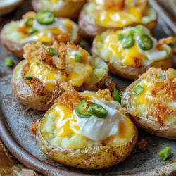 To make Jalapeño Popper Smashed Potatoes, you need a few key items. Here’s what you will need: - 2 pounds baby potatoes - 1 cup cream cheese, softened - 1 cup shredded sharp cheddar cheese - 1/2 cup jalapeños, seeds removed and finely chopped - 1/4 cup sour cream - 2 tablespoons green onions, chopped - 4 tablespoons unsalted butter, melted - Salt and pepper to taste These ingredients come together to create a rich and creamy dish. The baby potatoes give a great texture. The jalapeños add a nice kick, and the cheeses bring it all together. You can add extra toppings for more flavor and crunch. Consider these options: - Crispy fried onions - Extra chopped green onions - A drizzle of hot sauce These toppings can make your dish even more fun and tasty. They also add a beautiful look to your dish. If you are missing some items, here are some good swaps: - Use regular potatoes instead of baby potatoes. - Swap cream cheese for Greek yogurt for a lighter option. - Try pepper jack cheese instead of cheddar for a spicier twist. With these substitutions, you can still enjoy a great flavor. Don't hesitate to try different ingredients to find what you love best. For the full recipe, check out the complete guide in the article. Start by placing 2 pounds of baby potatoes in a large pot. Cover them with cold water and add a pinch of salt. Bring the water to a boil over high heat. Cook the potatoes until they are tender, which takes about 15-20 minutes. Check with a fork to see if they are soft. Once done, drain the potatoes and let them cool for a few minutes. Preheat your oven to 400°F (200°C) while the potatoes cool. In a large mixing bowl, combine 1 cup of softened cream cheese, 1 cup of shredded sharp cheddar cheese, and 1/2 cup of finely chopped jalapeños. Add 1/4 cup of sour cream and 2 tablespoons of chopped green onions to the bowl. Season this mixture with salt and pepper to taste. Mix everything well until it is smooth and creamy. This mixture gives the potatoes that delicious jalapeño popper flavor. Now, take the cooled potatoes and place them on a baking sheet lined with parchment paper. Use a fork or a potato masher to gently smash each potato. You want them to flatten but hold their shape. Next, spoon a good amount of the cheese mixture on top of each smashed potato. Drizzle 4 tablespoons of melted unsalted butter over the entire tray. This will add flavor and help create a crispy top. Bake in your preheated oven for 20-25 minutes. Look for bubbly cheese that is slightly golden on top when done. Once baked, let the potatoes cool slightly. For extra crunch, you can sprinkle crispy fried onions on top. Enjoy your Jalapeño Popper Smashed Potatoes, a fun twist on a classic dish. Check out the Full Recipe for more details! To make the best smashed potatoes, choose small, even-sized baby potatoes. This helps them cook evenly. Boil them until tender, but don’t overcook. They should hold their shape. After boiling, let them cool a bit before smashing. This makes it easier to handle them. Use a fork or potato masher for smashing. Aim for a flat, rustic look. For crispy tops, drizzle melted butter over your smashed potatoes before baking. This adds flavor and helps with browning. Bake at 400°F for 20-25 minutes. Keep an eye on them. If you want extra crunch, add crispy fried onions on top before serving. This gives a nice texture contrast. Seasoning is key! Add salt and pepper to your cheese mixture. This boosts the taste of every bite. Don’t forget the jalapeños; they add heat and flavor. If you like it spicier, include more jalapeños or add hot sauce to the mix. Fresh herbs like green onions also enhance the dish. They add color and a mild onion flavor. For the full recipe, check out the section above. {{image_2}} If you want more heat, try adding diced serrano peppers. They pack a punch! You can also mix in some hot sauce with the cheese. This gives a nice kick to each bite. For an even bolder flavor, consider using spicy chorizo in the cheese mix. It adds warmth and a rich taste. To make these potatoes vegetarian, simply skip the bacon or meat. You can use plant-based cream cheese for a vegan version. Swap out regular cheese for vegan cheese too. Nutritional yeast is a great option. It adds a cheesy flavor without dairy. These smashed potatoes are great as a side dish. Pair them with grilled chicken or steak for a hearty meal. They also work well at parties. Serve them with a fresh salad for a lighter option. You can even enjoy them as a tasty snack! For the full recipe, check out the details above. To keep your Jalapeño Popper Smashed Potatoes fresh, let them cool first. Place them in an airtight container. They can last in the fridge for about 3 to 5 days. Be sure to separate layers with parchment paper to avoid sticking. When you're ready to enjoy leftovers, preheat your oven to 350°F (175°C). Place the potatoes on a baking sheet. Heat them for about 15 to 20 minutes until warm. This helps keep them crispy. You can also use a microwave, but the texture may suffer. For longer storage, you can freeze these potatoes. First, cool them completely. Then, place them in a freezer-safe bag. Make sure to remove as much air as possible. They can last up to 3 months in the freezer. To reheat, thaw in the fridge overnight and follow the reheating guidelines. For the full experience, check out the Full Recipe for tips on how to make these tasty treats! Yes, you can! Make the potatoes a day ahead. Cook and smash them as normal. Prepare the cheese mixture and store it in the fridge. When you’re ready to bake, just put the mixture on top and bake as usual. This saves time and makes meal prep easy. If you don’t have cream cheese, try using Greek yogurt or ricotta cheese. Both add creaminess and taste great. For a dairy-free option, use a nut-based cream cheese. These substitutes work well and keep the flavor intact. To add more heat, use more jalapeños. Leave some seeds in for extra spice. You can also add diced habaneros or a splash of hot sauce to the cheese mix. Be careful with the amounts to keep it tasty! For the full recipe, check out the details. Jalapeño Popper Smashed Potatoes are a fun twist on a classic dish. We covered the key ingredients, cooking steps, and tips for the best results. Consider variations to match your taste. Storing leftovers and reheating them is simple, too. You can even make these potatoes spicy or vegan. These potatoes are tasty and easy for everyone. Get creative and enjoy this delicious dish!