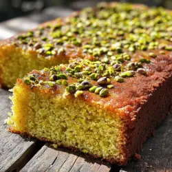 To make a Moist Pistachio Cake, you need simple, fresh ingredients. Here’s the list: - 1 cup unsalted butter, softened - 1 cup granulated sugar - 4 large eggs - 1 teaspoon vanilla extract - 1 cup all-purpose flour - 1 cup ground pistachios (about 1.5 cups whole) - 1 teaspoon baking powder - 1/2 teaspoon baking soda - 1/4 teaspoon salt - 1/2 cup buttermilk - Zest of 1 lemon - 1/2 cup chopped pistachios for garnish For an extra twist, you can add a pinch of cardamom or a splash of almond extract. Both enhance the nutty flavor of the pistachios. If you want a sweeter cake, try adding a bit more sugar. Be sure to use fresh, high-quality pistachios. They make a big difference in flavor. Now, you’re ready to make this delicious cake! Don't forget to check the Full Recipe for all the steps. First, I start with the wet ingredients. I take a large mixing bowl and add 1 cup of softened butter and 1 cup of granulated sugar. I mix these together until they are light and fluffy, about 3 to 4 minutes. Next, I add 4 large eggs, one at a time, mixing well after each egg. I finish this part by stirring in 1 teaspoon of vanilla extract. Now, let’s move to the dry ingredients. In another bowl, I whisk together 1 cup of all-purpose flour, 1 cup of ground pistachios, 1 teaspoon of baking powder, 1/2 teaspoon of baking soda, and 1/4 teaspoon of salt. This mix adds flavor and structure to the cake. Once both mixtures are ready, I gradually add the dry ingredients to the wet mix. I alternate adding the dry mix with 1/2 cup of buttermilk. I always start and end with the dry mixture. I mix just until combined, as overmixing can make the cake tough. Finally, I gently fold in the zest of 1 lemon for a fresh twist. Next, I prepare the cake pan. I preheat my oven to 350°F (175°C). I grease and flour a 9-inch round cake pan or line it with parchment paper. This step helps the cake come out easily after baking. Now it’s time to bake. I pour the batter into the prepared pan, smoothing the top with a spatula. I bake it in the preheated oven for about 30 to 35 minutes. To check if it’s done, I insert a toothpick into the center. If it comes out clean, the cake is ready. After baking, I let the cake cool in the pan for 10 minutes. Then, I transfer it to a wire rack to cool completely. This prevents sogginess on the bottom. Once the cake is cool, I finish it off by garnishing with 1/2 cup of chopped pistachios. This not only adds a lovely crunch but also makes the cake look beautiful. You can find the full recipe [here]. To avoid a dry cake, always measure your ingredients accurately. Too much flour can lead to dryness, while too little can leave your cake dense. Use the scoop and level method for the flour. This means you scoop the flour into your measuring cup and then level it off with a knife. Ingredient temperature matters. Use room temperature eggs and butter in your batter. This helps them blend well and create a light texture. If you forget to take them out ahead of time, simply place the eggs in warm water for about 10 minutes. For butter, cut it into small pieces and leave it out for a few minutes. You can enhance the flavor of your pistachio cake by adding extracts and spices. Almond extract pairs well with pistachio. A quarter teaspoon can add a nutty depth. You might also try a pinch of cardamom for warmth. For icing, a simple cream cheese frosting will balance the cake's richness. You could also drizzle a lemon glaze on top for a bright touch. Chopped pistachios make an excellent topping, adding both crunch and color. When serving, think about creative ideas to make your cake stand out. You can slice it into squares and serve with fresh fruit. Adding a dollop of whipped cream can elevate each slice. For special occasions, use edible flowers or citrus slices around the base. Dusting the top with powdered sugar adds elegance. A well-presented cake will impress your guests and make the moment memorable. For the full recipe, refer to the earlier section. {{image_2}} You can play with flavors in your moist pistachio cake. Adding citrus or berries can make it bright and fresh. For a citrus twist, try lemon or orange zest. It gives the cake a nice zing that pairs well with pistachios. If you like berries, blueberries or raspberries can add a sweet touch. Just fold them in gently at the end. If you need gluten-free or dairy-free options, you can still enjoy this cake. Use almond flour or a gluten-free baking mix in place of all-purpose flour. For dairy-free, swap buttermilk with almond milk or coconut milk. This way, everyone can enjoy your delicious creation! Serving styles can change your cake's look and feel. You might want to make a layered cake for a special event. This adds height and elegance. You can spread frosting between layers for extra flavor. If you prefer small treats, make cupcakes instead. They are fun and easy to serve at parties. Use cupcake liners for a pop of color. When portioning for events, think about your guests. Cut the cake into small slices. This way, people can enjoy more than one dessert, and it keeps the party festive. For more tips on how to make these variations, check out the Full Recipe. To keep your leftover cake fresh, wrap it well. Use plastic wrap or aluminum foil. Store it in an airtight container. This protects it from drying out. If you have a large cake, slice it first. This makes it easier to serve later. If you want to store the cake for longer, freezing is a great option. First, let the cake cool completely. Then, wrap it in plastic wrap tightly. After that, place it in a freezer bag. Be sure to remove as much air as possible. The cake can stay fresh in the freezer for up to three months. How long does the cake stay fresh? If stored correctly, your moist pistachio cake lasts about 4-5 days at room temperature. You can keep it in the fridge for up to a week. Just remember to let it come to room temperature before serving. How can you tell if the cake has gone bad? Look for signs of mold, or an off smell. If the cake feels dry or hard, it’s best to toss it. Always trust your senses when it comes to old food. Enjoy the full recipe for the best results! What if I don’t have ground pistachios? If you don’t have ground pistachios, you can use almonds or walnuts. Just grind them until fine. The flavor will change slightly, but it will still be tasty. You can also buy ground pistachios online or at some stores. Can I use a different type of flour? Yes, you can use almond flour or gluten-free flour. Almond flour will add a nutty flavor. Gluten-free flour can make the cake lighter. Just keep the same amount as the all-purpose flour in the recipe. Why did my cake sink? Your cake might sink if it had too much liquid or not enough structure. Make sure to measure ingredients carefully. Also, check your oven temperature; a too-cool oven can cause sinking. Tips for achieving the right texture To get a moist and fluffy cake, use room temperature ingredients. This helps them mix better. Avoid over-mixing the batter once you add the flour. Mix just until combined to keep the cake light. What flavors pair well with pistachio cake? Pistachio cake pairs well with lemon, orange, or rose flavors. You can add a light lemon glaze for extra brightness. Cream cheese frosting also complements the cake nicely. Best beverages to serve with it Serve pistachio cake with green tea, coffee, or a sweet dessert wine. These drinks enhance the nutty taste and make for a delightful pairing. This blog post covers everything you need for a moist pistachio cake. We discussed the ingredients you require, including how to mix wet and dry items. I shared tips for baking, cooling, and garnishing your cake for that perfect finish. I also included ways to enhance flavors and decorate for special events. Remember the best storage practices to keep your cake fresh, and don’t hesitate to explore variations and alternatives. Baking can be fun and rewarding, so enjoy every step along the way!
