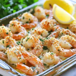 - 1 pound large shrimp, peeled and deveined - 4 tablespoons butter, melted - 4 cloves garlic, minced - 1 teaspoon lemon zest - 1 teaspoon lemon juice - ½ teaspoon red pepper flakes (optional) - ½ cup grated Parmesan cheese - ¼ cup breadcrumbs - 2 tablespoons fresh parsley, chopped - Salt and pepper to taste Finding fresh ingredients makes a big difference in flavor. I always choose large shrimp for this dish. They cook fast and get juicy. Use unsalted butter to control the salt level. Fresh garlic adds a punch, while lemon boosts the shrimp’s taste. If you like some heat, add red pepper flakes. The topping is simple yet tasty. Mix Parmesan with breadcrumbs for a crunchy finish. Fresh parsley brightens the look and taste of the dish. Now, let’s talk about the nutritional information. - Calories per serving: About 300 - Macronutrient breakdown: - Protein: 24g - Fat: 16g - Carbohydrates: 12g - Dietary considerations: This recipe is low-carb and can be made gluten-free by using gluten-free breadcrumbs. This dish not only tastes great but also fits many diets. You get lean protein from shrimp and healthy fats from butter. The dish is perfect for a quick meal without feeling heavy. For a complete guide, check the Full Recipe. First, preheat your oven to 400°F (200°C). This helps the shrimp cook evenly and quickly. Next, grease your baking dish with cooking spray or a light coat of butter. This step prevents the shrimp from sticking and makes cleanup easier. In a large bowl, combine melted butter, minced garlic, lemon zest, and lemon juice. This mixture adds rich flavor to the shrimp. If you like a bit of heat, add optional red pepper flakes. They give a nice kick to the dish. Now, toss the peeled and deveined shrimp in the garlic butter mixture. Make sure they are fully coated. This step is key for flavor. Spread the shrimp evenly in the greased baking dish. In a smaller bowl, mix grated Parmesan cheese and breadcrumbs. This topping adds crunch and flavor. Sprinkle the Parmesan-breadcrumb mixture over the shrimp. Bake in your preheated oven for 10-12 minutes. The shrimp are done when they turn pink and opaque. The topping should be golden brown. Once finished, garnish with fresh parsley for a pop of color and taste. For the full recipe, refer to the complete guide provided. When picking shrimp, look for a few key signs. Fresh shrimp should have a firm texture and a slight sheen. They should smell like the ocean, not fishy. If the shrimp feel slimy or have dark spots, skip them. Buy shrimp from trusted sources, like fish markets or grocery stores with a good seafood section. Always ask about the catch date to ensure freshness. Overcooking shrimp can ruin their tender texture. Shrimp cook fast, so watch them closely. They turn pink and opaque when done. A good tool to check doneness is a meat thermometer. The internal temperature should reach 120°F (49°C). If you don't have one, just look for that beautiful pink color. To boost flavor, consider adding herbs like thyme or dill. Fresh basil also pairs well with shrimp. For a spicy kick, add more red pepper flakes. If you want to try different cheeses, feta or mozzarella can add a new twist. Each cheese brings its own taste, so get creative! {{image_2}} You can swap shrimp for fish or chicken in this recipe. Fish, like cod or tilapia, cooks fast. Chicken needs a bit more time. If you use chicken, bake it for 15-20 minutes. Always check if it's cooked through. Fish will be ready in about the same time as shrimp, around 10-12 minutes. The key is to watch for that lovely pink color in shrimp and the flakiness in fish. To make this dish gluten-free, use gluten-free breadcrumbs. They work just as well for that crispy topping. If you're avoiding dairy, try using a dairy-free cheese or skip it altogether. The garlic butter and spices add enough flavor. You can also use olive oil instead of butter for a lighter touch. Want to mix things up? Add citrus like lime or orange for a fresh twist. Just zest and juice it in the garlic mix. You can also change the cheese! Feta adds a tangy flavor, while mozzarella gives a creamy texture. Both options can make this dish even more exciting. To keep your baked shrimp fresh, refrigerate them right away. Place the shrimp in an airtight container. This will help them stay tasty longer. If you don’t have an airtight container, use plastic wrap or aluminum foil. Make sure to cover the dish well. The shrimp should be cool before you seal them up. You can also freeze baked shrimp for later. First, let the shrimp cool completely. Then, place them in a freezer-safe bag. Squeeze out as much air as you can. This helps prevent freezer burn. For best results, use the shrimp within three months. When you are ready to eat, thaw them in the fridge overnight. Reheat them in the oven at 350°F (175°C) for about 10 minutes. This keeps them juicy and warm. Baked shrimp can last in the fridge for about three days. Check for signs of spoilage before eating. If they smell off or look slimy, it’s best to throw them out. Always trust your nose and eyes when it comes to food safety. Enjoy your Garlic Parmesan Baked Shrimp without worries by following these storage tips! Baking shrimp is quick and easy. It usually takes about 10 to 12 minutes at 400°F (200°C). You know the shrimp are done when they turn pink and opaque. Overcooking shrimp makes them tough, so keep an eye on them. Yes, you can prep this dish ahead of time. Mix the shrimp with the garlic butter and put them in the baking dish. Cover it and store it in the fridge for up to 24 hours. When you're ready, just bake it straight from the fridge. This saves time and lets the flavors meld together. Garlic Parmesan Baked Shrimp pairs well with many sides. Here are some great options: - Rice: A light lemon rice or garlic rice complements the shrimp well. - Salad: A fresh green salad adds crunch and balances the dish. - Vegetables: Roasted or steamed veggies like broccoli or asparagus work nicely. - Pasta: A simple pasta dish can soak up the garlic flavor. For the complete presentation of the Garlic Parmesan Baked Shrimp recipe, check out the [Full Recipe]. In this post, I shared how to make Garlic Parmesan Baked Shrimp, from the ingredients to cooking tips. You’ve learned about choosing fresh shrimp and enhancing flavors. Plus, I provided ways to store and adapt the recipe. A simple dish packed with flavor is at your fingertips. Enjoy experimenting in your kitchen, and share your results!