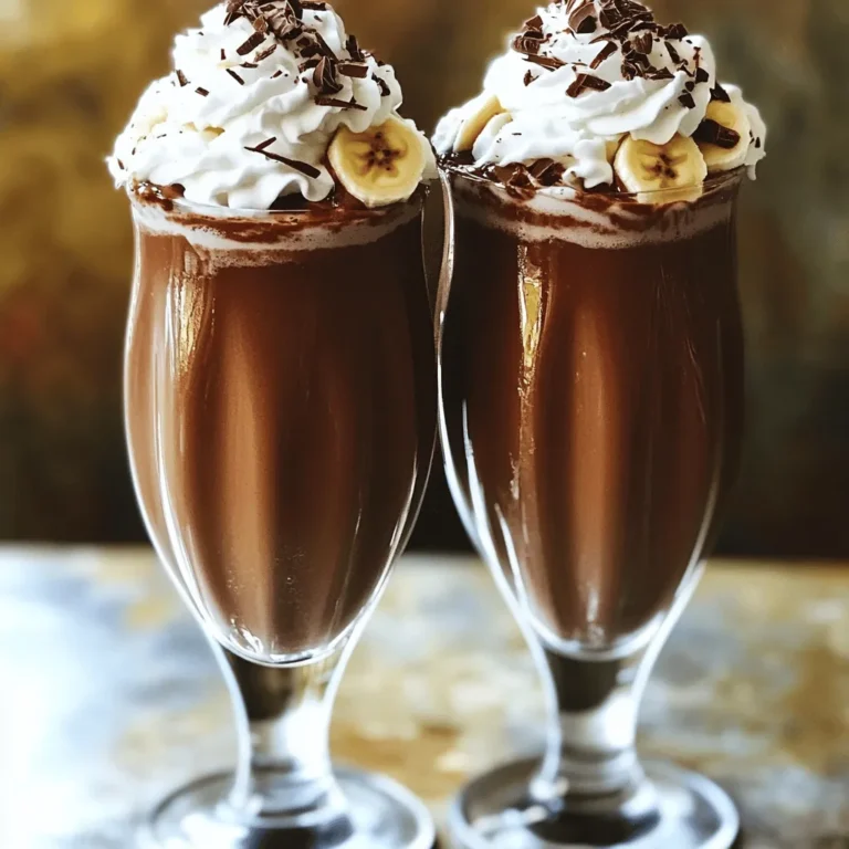 - 2 ripe bananas, sliced - 1 cup milk (dairy or non-dairy) - 2 tablespoons Nutella - 1 tablespoon honey (optional, for added sweetness) - 1/2 teaspoon vanilla extract - 1/4 cup ice cubes - Whipped cream for topping (optional) - Chocolate shavings or sprinkles for garnish (optional) For this Nutella banana shake, I use simple measurements. You need two ripe bananas. They should be sweet and soft. Then, add one cup of milk. You can choose regular milk or a non-dairy option like almond milk. Next, use two tablespoons of Nutella. This gives the shake its rich chocolate flavor. If you want it sweeter, add one tablespoon of honey. A little vanilla extract adds depth. Finally, use one-fourth cup of ice cubes for a cool treat. If you do not have ripe bananas, you can use frozen bananas instead. They will add a nice creaminess. For the milk, any non-dairy milk works. Almond, soy, or oat milk are great choices. If you want to skip Nutella, try chocolate syrup or peanut butter. You can also replace honey with maple syrup for sweetness. These swaps keep the shake tasty and fun! To make a Nutella banana shake, start by gathering your ingredients. You will need: - 2 ripe bananas, sliced - 1 cup milk (dairy or non-dairy) - 2 tablespoons Nutella - 1 tablespoon honey (optional) - 1/2 teaspoon vanilla extract - 1/4 cup ice cubes - Whipped cream for topping (optional) - Chocolate shavings or sprinkles for garnish (optional) Once you have everything, slice the bananas into small pieces. This helps the blender mix them better. Measure out the milk and Nutella. If you want a sweeter shake, grab the honey. Now it’s time to blend! In your blender, add the sliced bananas, milk, Nutella, honey (if you are using it), and vanilla extract. Next, toss in the ice cubes. They chill the shake and make it creamy. Blend everything on high until smooth. You want a nice, creamy texture. Stop the blender and taste your shake. If it needs more sweetness, add some honey and blend again. Pour the Nutella banana shake into tall glasses. For a fun touch, top each shake with whipped cream. You can also sprinkle chocolate shavings or colorful sprinkles on top. This makes your shake look even more inviting. Enjoy your delightful and creamy treat! For more details, check the Full Recipe. Getting the right texture for your Nutella banana shake is key. Start with ripe bananas. They add natural sweetness and creaminess. Use cold milk for a refreshing taste. Ice cubes make your shake chill and thick. Blend all ingredients on high speed. Stop blending when it's smooth and creamy. If it’s too thick, add a splash more milk. If it’s too thin, toss in more ice. This way, you can enjoy a shake that feels just right! You can easily change up the flavors in your shake. Try adding a spoon of peanut butter for a nutty kick. A sprinkle of cinnamon gives a warm touch. For a fruity twist, toss in some strawberries or mango. If you want a richer taste, add a bit of cocoa powder. You can also switch the honey for maple syrup. Each tweak can make your shake taste new and exciting! How you present your shake can make it more fun. Use tall, clear glasses to show off the creamy swirl. A generous dollop of whipped cream on top looks inviting. For a special touch, sprinkle chocolate shavings or colorful sprinkles. You can even add a banana slice on the rim for a cute look. These little details make your shake feel like a treat. Check out the full recipe for more fun ideas! {{image_2}} You can change the sweetness of your Nutella banana shake. Honey is a common choice. You can also use maple syrup or agave nectar. Each sweetener adds a unique flavor. If you want a sugar-free option, try stevia or erythritol. Just remember to taste and adjust as needed. Want to add more fruit? Go ahead! Strawberries, blueberries, or even mango work well. Each fruit brings a new taste to your shake. You can mix and match based on your mood. Just keep the bananas as your base. They add creaminess and sweetness. You have options for milk too. Cow's milk is classic, but almond or oat milk works great too. Non-dairy choices can make the shake lighter. Each milk type gives a different flavor. Choose what fits your diet best. Just make sure it’s unsweetened if you want to control the sugar. For the full recipe, check out the details above. If you have extra Nutella banana shake, store it in a sealed container. Place it in the fridge. It should stay fresh for about one day. When you are ready to drink it, give it a good shake or stir. This helps mix the ingredients again. You can freeze the shake if you want to save it longer. Pour the shake into ice cube trays. Once frozen, transfer the cubes into a freezer bag. You can blend these cubes later for a quick treat. Just add a bit of milk to blend smoothly. To keep your shake fresh, use ripe bananas. They add great flavor and sweetness. Make the shake just before you plan to enjoy it. If you need to store it, do so in a cool place. Avoid leaving it out for long periods. Always check for changes in smell or texture before drinking. Yes, you can use frozen bananas! They make your shake extra cold and creamy. Just peel and slice the bananas before freezing. When you blend them, they will help chill the shake without needing ice. This makes the drink thicker and even more delightful. To make your Nutella banana shake vegan, swap out the milk for a non-dairy option like almond or oat milk. Use a vegan chocolate spread instead of Nutella. Many brands offer tasty alternatives that keep the same flavor. You can also skip the honey or use agave nectar as a sweetener. If you don't have Nutella, don't worry! You can use any chocolate spread you like. Peanut butter or almond butter can also work well for a different taste. Mix in some cocoa powder with a sweetener if you want to keep that rich chocolate flavor. Enjoy experimenting with what you have! For the full recipe, check this [Full Recipe]. In this post, we explored key ingredients, measurements, and common substitutions. I shared step-by-step instructions for preparation and blending, along with tips for texture and flavor. We also discussed variations with sweeteners and fruit choices. Lastly, we covered storage methods and answered common questions. By following these steps, you can create a delicious treat with ease. Experiment and enjoy every bite!
