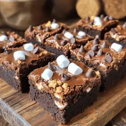 To make S'mores Brownie Bites, you will need: - 1 cup semi-sweet chocolate chips - ½ cup unsalted butter - 1 cup granulated sugar - 2 large eggs - 1 teaspoon vanilla extract - 1 cup all-purpose flour - ¼ cup unsweetened cocoa powder - ½ teaspoon baking powder - ¼ teaspoon salt - ½ cup mini marshmallows - ½ cup graham cracker crumbs - Extra chocolate chips for topping Gather these tools for a smooth cooking process: - A microwave-safe bowl - A mini muffin tin - Paper liners or non-stick spray - Mixing bowls - A whisk or spoon - Measuring cups and spoons - A toothpick for testing Using fresh ingredients makes a big difference. Here are my best tips: - Choose high-quality chocolate chips for rich flavor. - Use unsalted butter for better control over salt. - Check the eggs for freshness; they should be clean and uncracked. - Store flour in a cool, dry place to keep it fresh. - For marshmallows, look for soft, plump ones for the best texture. These tips will help your S'mores Brownie Bites taste amazing! For the full recipe, check the earlier section. To start, gather all your ingredients. You need chocolate chips, butter, sugar, eggs, and more. Make sure you have a mini muffin tin ready. Preheat your oven to 350°F (175°C). Line your muffin tin with paper liners or grease it with non-stick spray. This step keeps your brownie bites from sticking. Next, melt your butter and chocolate chips together. Use a microwave-safe bowl and heat in 30-second intervals. Stir in between to get a smooth mix. After that, stir in the sugar until combined. Add your eggs one at a time, mixing well. Then, pour in the vanilla extract. In another bowl, mix your flour, cocoa powder, baking powder, and salt. Slowly add these dry ingredients to your wet mix. Stir until just combined. Finally, fold in the graham cracker crumbs and mini marshmallows. Spoon your batter into the muffin tin, filling each cup about ¾ full. Top with extra chocolate chips to make them extra tasty. Bake for 12-15 minutes. Check with a toothpick; it should come out with a few moist crumbs. Once baked, take the tin out of the oven. Let it cool for 5 minutes in the pan. Then, transfer the brownie bites to a wire rack. This helps them cool evenly. Enjoy the delightful flavors of your homemade s'mores brownie bites! For the full recipe, check out the complete instructions earlier in this article. To melt chocolate, use a microwave-safe bowl. Combine the chocolate chips and butter. Heat in 30-second bursts. Stir after each burst until smooth. This keeps chocolate from burning. If you do not have a microwave, you can use a double boiler. This involves placing a bowl over boiling water. The steam will gently melt the chocolate. If your brownies are too dry, you might have baked them too long. Check them with a toothpick after 12 minutes. If there are too many crumbs, they are done. Another issue is if they stick to the liners. Make sure to use non-stick spray or liners. If your brownies overflow, do not fill the muffin tin too high. Aim for about ¾ full. For fun party vibes, serve S’mores brownie bites on a wooden board. You can sprinkle graham cracker crumbs on top for a nice look. For extra excitement, offer mini marshmallows on toothpicks. Guests can toast them over a small flame. This adds a great s’mores experience to your dessert table. You can find the full recipe to make these treats easy and quick! {{image_2}} You can switch up the flavors of your S'mores Brownie Bites easily. Try using different types of chocolate chips. For a fun twist, use white chocolate or dark chocolate. You can also add a pinch of cinnamon to the batter for warmth. This gives the bites a unique taste that pairs well with the s'mores theme. Add peanut butter chips or butterscotch chips for a sweet surprise. These small changes can make your treats stand out. If you need a gluten-free version, it is simple to adapt. Replace the all-purpose flour with a gluten-free flour blend. This blend often works well in baking. Make sure to check that the graham cracker crumbs are also gluten-free. You can find many brands that offer gluten-free options. With these swaps, you still get that chewy, gooey goodness in every bite. Everyone can enjoy these treats, regardless of dietary needs. To make vegan S'mores Brownie Bites, swap out a few key ingredients. Use plant-based butter instead of regular butter. Replace the eggs with flaxseed meal or applesauce. For the chocolate, choose dairy-free chocolate chips. These changes keep the flavor rich and delicious. You won’t miss the eggs or butter at all. Now, everyone can enjoy a tasty treat without animal products. Making these vegan is just as easy and fun! For the full recipe, check out the details above. To keep your S’mores Brownie Bites fresh, place them in an airtight container. Line the bottom with parchment paper. This helps to absorb moisture and keeps the bites from sticking. Store them at room temperature for up to three days. If you want them to last longer, refrigerate them for up to a week. Just make sure to bring them back to room temperature before serving. These brownie bites freeze very well. To freeze, first let them cool completely. Then, wrap each one in plastic wrap. Place the wrapped bites in a freezer-safe bag or container. They can stay in the freezer for up to three months. When you're ready to enjoy them, you can thaw them in the fridge overnight. To reheat, preheat your oven to 350°F (175°C). Place the brownie bites on a baking sheet. Warm them for about 5 to 7 minutes. This method keeps them soft and gooey, just like fresh out of the oven. For an extra treat, add a few mini marshmallows on top while reheating. Enjoy your warm, tasty bites! You can tell when they are done by using a toothpick. Insert it into the center of a brownie bite. If it comes out with a few moist crumbs, they are ready. If wet batter sticks to the toothpick, they need more time. Usually, they bake for 12 to 15 minutes. Keep an eye on them after 10 minutes to avoid overbaking. Yes, you can make these brownie bites ahead of time. Bake them and let them cool completely. Then, store them in an airtight container at room temperature. They stay fresh for about three days. For longer storage, you can freeze them. Wrap each bite in plastic wrap and store them in a freezer bag. They can last up to three months in the freezer. Just thaw and enjoy! You can get creative with toppings! Try adding a drizzle of caramel sauce or peanut butter. Chopped nuts like walnuts or pecans add crunch. You can also use crushed candy bars for extra flavor. For a fun twist, sprinkle on some toasty coconut flakes. Each topping gives a new flavor and look to your bites. Mix and match to find your favorite! Check out the Full Recipe for more details. This post covered all the steps to make tasty S'mores Brownie Bites. You learned about needed ingredients, kitchen tools, and top tips for freshness. I shared step-by-step instructions, baking tips, and fun serving ideas. We explored variations, storage strategies, and answered common questions. Now, you have all the tools to whip these up. Enjoy making and sharing these treats at your next gathering!