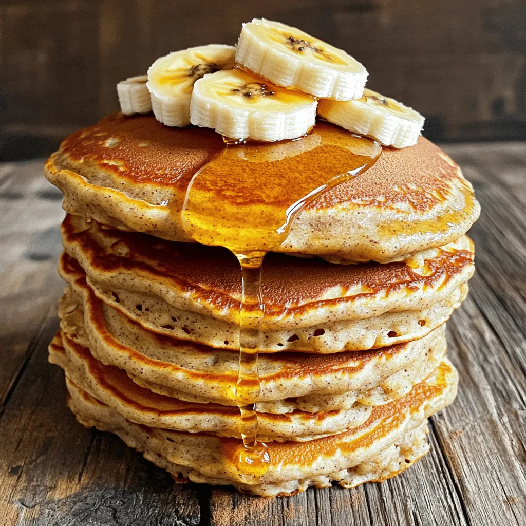 The key to making delicious healthy banana oat pancakes lies in using simple, wholesome ingredients. Here’s what you need: - 1 cup rolled oats - 1 ripe banana - 1 cup almond milk (or any milk of choice) - 1 tablespoon honey or maple syrup - 1 teaspoon baking powder - 1/2 teaspoon vanilla extract - 1/4 teaspoon cinnamon - Pinch of salt - Coconut oil or cooking spray (for the pan) These ingredients come together to create a tasty and nutritious dish. The rolled oats give these pancakes a hearty texture, while the banana adds natural sweetness. Almond milk keeps the batter light and creamy. Honey or maple syrup enhances the flavor without adding refined sugar. Baking powder helps the pancakes rise, making them fluffy. Vanilla and cinnamon provide warmth and depth. Just a pinch of salt rounds out the flavors. Using fresh, ripe bananas can make a big difference. They add moisture and sweetness to the mix. You can also substitute with other plant-based milks if you prefer. The beauty of this recipe is its flexibility. Each ingredient plays an important role, making these pancakes not only healthy but also satisfying. For the full recipe, just follow the steps laid out in the cooking instructions. Enjoy the process, and have fun creating this delightful dish! - Blend oats until fine flour consistency - Add remaining ingredients and blend until smooth To start, take your rolled oats and put them in a blender. Blend them until they become a fine flour. This step is key for the pancakes to be fluffy. Next, add the ripe banana, almond milk, honey (or maple syrup), baking powder, vanilla extract, cinnamon, and a pinch of salt. Blend everything until you have a smooth batter. If your batter looks too thick, just add a splash of almond milk. This will help make the pancakes soft and light. - Heat skillet and grease - Pour and cook pancakes until bubbles form - Flip and cook until golden brown Now it’s time to cook! Heat your non-stick skillet over medium heat. Add a little coconut oil or cooking spray to grease the pan. Pour about 1/4 cup of the pancake batter onto the skillet for each pancake. Cook for about 2-3 minutes. You’ll know it’s time to flip when bubbles form on the surface. Carefully flip the pancake and cook for another 1-2 minutes until it looks golden brown. Repeat this process with the rest of the batter. Grease the skillet as needed to prevent sticking. Enjoy these pancakes fresh and warm! For the full recipe, you can refer to the recipe section above. To make the best pancakes, start with ripe bananas. They add natural sweetness. If your bananas are not very ripe, your pancakes may taste bland. Next, adjust the almond milk for your desired batter thickness. If the batter is too thick, add more almond milk. A thinner batter will spread and create larger pancakes. If it’s too thin, your pancakes may not hold together well. Finding the right consistency is key to perfect pancakes. Once your pancakes are ready, stack them high on a plate. Drizzle with syrup for a touch of sweetness. You can also add fresh fruit on top. Sliced strawberries or blueberries add flavor and color. Nuts like walnuts or almonds give a nice crunch. These toppings make your pancakes not only tasty but also visually appealing. Enjoy your delicious creation and share it with friends! {{image_2}} You can change up your pancakes with fun flavors. Adding chocolate chips makes them extra sweet. You can also toss in some nuts for a crunchy bite. If you want a fresh twist, try mixing in blueberries. These fruits add color and flavor to your dish. If you need a gluten-free option, use gluten-free oats. They work just as well in this recipe. For a different sweetener, swap honey for agave syrup. This change will keep your pancakes tasty while catering to your dietary needs. Remember, these simple swaps can make your pancakes fit your lifestyle. For the full recipe, check the link. To keep your pancakes fresh, place them in an airtight container. Store them in the fridge. They will last for up to three days. When you want to eat them, just reheat in the toaster or microwave. This way, they taste just as good as when you made them. If you want to save some for later, freezing is a great option. Place individual pancakes on parchment paper with a little space between them. This prevents them from sticking together. Once frozen, transfer them to a freezer bag. When you are ready to eat, just thaw and reheat as needed. This keeps them delicious and ready for breakfast anytime! For the full recipe, check back in the earlier section. To make these pancakes vegan, you need to switch a few items. Use plant-based milk instead of almond milk. Maple syrup can replace honey for sweetness. This keeps the pancakes tasty and cruelty-free. Yes, you can make the batter ahead. Just store it in the fridge for up to 24 hours. When you're ready, stir the batter before cooking. You may need to add a little more milk if it gets too thick. Each serving has about 200 calories. You get around 5 grams of protein and 4 grams of fiber. These pancakes are a healthy choice for breakfast or brunch. They provide energy and keep you full. For the full recipe, check out the section above. These Healthy Banana Oat Pancakes are easy and fun to make. You start with simple ingredients like oats and ripe bananas. Blend them, cook, and enjoy! Don’t forget the tips for perfect pancakes and fun variations to try. Store leftovers well, so you can enjoy them later. Try making these for breakfast. You’ll love how tasty and healthy they are. Enjoy your cooking!