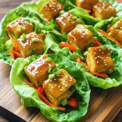 For these tasty wraps, you need a few basic items. Here’s the list: - 1 block (14 oz) firm tofu, pressed and cubed - 2 tablespoons cornstarch - 3 tablespoons vegetable oil - 3 tablespoons honey - 2 tablespoons soy sauce - 1 tablespoon lime juice - 1 teaspoon lime zest - 1/2 teaspoon garlic powder - 1 cup shredded carrots - 1 cup red bell pepper, diced - 1/4 cup green onions, sliced - 1 head of Romaine lettuce, leaves separated These ingredients make the tofu crispy and sweet with a zesty kick from lime. The tofu absorbs the honey-lime sauce, giving it a special taste. You can make your wraps even better with some fun toppings. Consider adding: - Sesame seeds for a nice crunch - Fresh cilantro for a burst of flavor These garnishes not only add taste but also make your dish look pretty and inviting. If you can’t find some ingredients, here are a few swaps: - Use maple syrup instead of honey for a vegan option. - Try tamari if you need a gluten-free soy sauce. - Swap in any colorful veggies you have on hand, like cucumbers or snap peas. These options keep the recipe flexible and allow you to use what you have in your kitchen. For the full recipe, check out the details included above. To start, you need to press the tofu. This step is key for crispiness. Wrap the tofu in a clean towel. Place a heavy object on top. Let it sit for about 30 minutes. This helps remove extra moisture. After pressing, cut the tofu into small cubes. Smaller pieces cook better and get crispier. Next, coat the cubed tofu with cornstarch. Toss the cubes in a bowl until they are evenly coated. This will help create a crunchy outer layer. In a large skillet, heat vegetable oil over medium-high heat. Add the tofu cubes to the hot oil. Cook them for about 8-10 minutes. You want them to turn golden and crispy on all sides. Keep an eye on them to prevent burning. While the tofu cooks, mix the sauce in a bowl. Combine honey, soy sauce, lime juice, lime zest, and garlic powder. Stir until everything is well blended. Once the tofu is crispy, pour the honey-lime mixture over it in the skillet. Toss gently to coat the tofu. Let the mixture bubble and caramelize for 2-3 minutes. After that, add in shredded carrots and diced red bell pepper. Stir until the veggies mix well with the tofu. Now your filling is ready for the lettuce wraps. For the full recipe, check the detailed steps above! To get crispy tofu, start by pressing it well. This removes moisture, which helps it crisp up. After pressing, coat the tofu cubes with cornstarch. This adds a nice crunch when you cook it. Use a hot skillet with oil to fry the tofu. Cook until golden brown, around 8-10 minutes. Remember, the key is high heat and patience. When handling tofu, use a clean towel to press it. Wrap the tofu tightly and place a heavy object on top. Let it sit for about 30 minutes. This simple step makes a big difference. Once pressed, cut it into even cubes. Try to keep them the same size. This ensures they cook evenly. For the best taste, serve the crispy tofu in fresh lettuce leaves. Romaine works great, as it adds a nice crunch. Top with shredded carrots and diced bell peppers for color and texture. Green onions add a fresh bite. If you enjoy herbs, sprinkle fresh cilantro on top. You can also add sesame seeds for a nutty flavor. For the full recipe, check out the detailed instructions on how to make these delicious wraps! {{image_2}} These wraps shine in their plant-based form. You can swap the tofu for tempeh. Tempeh gives a nutty taste and firm texture. Another option is using chickpeas. Just roast them until crispy, and you’re set. You can also add sautéed mushrooms for a savory twist. They bring umami flavors that everyone loves. If you want to switch it up, try chicken or shrimp. For chicken, use grilled strips for a smoky flavor. For shrimp, sauté them quickly in the same pan. They cook fast and soak up the sauce well. You can also try ground turkey or beef. Cook it in the same honey-lime sauce for a tasty twist. You can play with sauces to change the wraps. Try a spicy sriracha sauce for heat. Mix it in with the honey-lime sauce. You can also use hoisin sauce for a sweet and savory mix. For a fresh taste, use a peanut sauce. It adds richness and pairs well with the tofu. Feel free to experiment and find your favorite flavor! To keep your crispy honey lime tofu fresh, store it in an airtight container. Use a shallow container to avoid squishing the tofu. Separate the tofu from the lettuce leaves. Wrap the lettuce in a damp paper towel and keep it in a zip-top bag. This way, the lettuce stays crisp. When reheating, avoid the microwave. Instead, use a skillet. Heat the skillet on medium heat and add a bit of oil. Add the tofu and cook until crispy again, about 3-5 minutes. You can also use an oven. Preheat to 350°F (175°C) and warm the tofu for about 10 minutes. This keeps it crunchy. The prepared tofu can last for about 3-4 days in the fridge when stored properly. The lettuce should be eaten within 1-2 days for the best texture. If you have leftover sauce, it can last up to a week in the fridge. Always check for any signs of spoilage before eating. For the full recipe, check out the Crispy Honey Lime Tofu Lettuce Wraps. The best type of tofu for Crispy Honey Lime Tofu Lettuce Wraps is firm tofu. Firm tofu holds its shape well and crisps up nicely when cooked. Soft or silken tofu will not give you the crunch you want. Look for a block that feels dense and has low moisture. Press it before cooking to remove excess water. This step is key to achieving a crispy texture. Yes, you can easily make this recipe gluten-free. To do this, simply replace soy sauce with tamari or coconut aminos. Both options are gluten-free and will not change the flavor much. Always check the labels to ensure ingredients are certified gluten-free. This way, everyone can enjoy these tasty wraps without worry. Adding more vegetables to your wraps is simple and fun. You can mix in ingredients like cucumber, avocado, or shredded cabbage. These veggies add crunch and flavor. Feel free to use any fresh vegetables you love. Just chop them into small pieces so they fit well in the lettuce wraps. This way, you make your meal even healthier and colorful. Crispy Honey Lime Tofu Lettuce Wraps are easy to make and delicious. We covered essential ingredients, cooking steps, and helpful tips. You can customize them with different proteins and sauces. Storing leftovers properly keeps your meals fresh. With this guide, you can enjoy tasty wraps that fit your diet. Try these wraps today, and enjoy the great flavors!