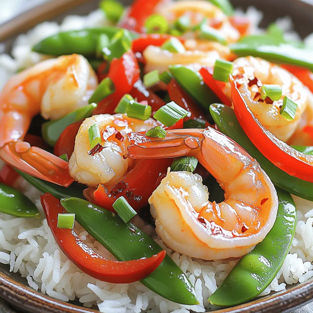 - 1 lb (450g) large shrimp, peeled and deveined - 4 cloves garlic, minced - 1 inch fresh ginger, grated - 2 tablespoons soy sauce - 1 tablespoon sesame oil - 1 tablespoon olive oil - 1 red bell pepper, sliced - 1 cup snap peas - 1 green onion, sliced - 1 teaspoon red pepper flakes (optional) - Salt and pepper to taste - Cooked jasmine rice or quinoa, for serving I love how this recipe brings bright flavors together in just minutes. The large shrimp make the meal feel special, while garlic and ginger add a warm touch. The red bell pepper and snap peas provide crunch and color. You can adjust the spice level with red pepper flakes, too. When you cook this dish, the soy sauce ties all the flavors together. Serve it over jasmine rice or quinoa for a hearty meal. The Full Recipe will guide you through each step for a delicious result. - Mince garlic and grate ginger. - Slice red bell pepper and green onions. To start, gather your fresh ingredients. Mince four cloves of garlic until they are fine. Next, take a piece of fresh ginger, about one inch long, and grate it. This will add a lovely zing to your dish. Then, slice one red bell pepper into thin strips. Finally, chop one green onion into small pieces for garnish later. - Heat the skillet and add oils. - Sauté garlic and ginger. - Cook shrimp until pink and opaque. Now, heat a large skillet or wok over medium-high heat. Pour in one tablespoon of olive oil and one tablespoon of sesame oil. Wait until the oil shimmers before adding your minced garlic and grated ginger. Sauté them for about 30 seconds until they smell amazing. Next, add one pound of large shrimp to the skillet. Cook them for about 2-3 minutes until they turn pink and opaque. This means they are perfectly cooked. - Add bell pepper and snap peas. - Season and toss to combine. - Pour in soy sauce, and garnish. After the shrimp are done, it's time to add color! Toss in the sliced red bell pepper and one cup of snap peas. Stir everything together and let it cook for another 2-3 minutes until the vegetables are tender yet crisp. Season with salt, pepper, and red pepper flakes if you like a little heat. Pour in two tablespoons of soy sauce and toss all the ingredients to combine. Let it cook for one more minute. Finally, remove the skillet from the heat and garnish with the sliced green onions. Enjoy your Minute Garlic Shrimp Stir-Fry right away! - Avoid overcooking shrimp for the best texture. Overcooked shrimp can turn rubbery. Aim for just 2-3 minutes of cooking. - Use a high smoke point oil for stir-frying. Oils like sesame or canola work well. This helps achieve a nice sear without burning. - Experiment with additional spices like chili garlic sauce. This can add a kick and depth to your dish. Just a spoonful can change the flavor. - Consider marinating shrimp for more flavor. A quick soak in soy sauce and ginger works wonders. Even 15 minutes can make a big difference. - Pair with different grains like brown rice or couscous. These grains soak up the sauce and make the meal heartier. - Serve with a side salad for a complete meal. A fresh salad adds crunch and balances the dish nicely. {{image_2}} You can switch shrimp for chicken or tofu. This makes it great for different diets. Chicken gives a hearty bite, while tofu offers a plant-based twist. You can also swap out the veggies. Use what’s fresh and in season. Try zucchini, broccoli, or carrots instead. Each change brings a new taste to the dish. Want to make it a one-pan meal? Add some grains like rice or quinoa right into the skillet. This not only fills you up but also saves on cleanup. If you love smoky flavors, grill the shrimp instead of sautéing them. This adds a nice char and depth. Both options keep the meal exciting and fun! Store your leftover Minute Garlic Shrimp Stir-Fry in an airtight container. It will stay fresh for up to 3 days. Keeping it sealed helps retain flavor and moisture. If you want to save some for later, freeze the cooked shrimp stir-fry. It can last for up to 2 months in the freezer. Make sure to use freezer-safe containers or bags to prevent freezer burn. When it’s time to enjoy your shrimp stir-fry again, the best way to reheat it is on the stovetop. This method keeps the shrimp tender and the veggies crisp. Just heat it gently over medium heat until warmed through. It takes just 10 minutes to prep this dish. The total cooking time is about 15 minutes. You can have a tasty meal ready in no time! Yes, you can use frozen shrimp. Just make sure they are fully thawed before cooking. This helps them cook evenly and taste great. You can serve this dish with rice or quinoa. These sides complement the shrimp well and add more nutrients to your meal, as mentioned in the Full Recipe. This blog post covered how to make a simple garlic shrimp stir-fry. We explored essential ingredients like shrimp, garlic, ginger, and colorful veggies. The step-by-step instructions helped you cook quickly and easily. I shared tips for perfecting its flavor and ideas for variations and storage. Now, it’s time to enjoy your tasty dish. With practice, you'll master it and impress everyone. Happy cooking!