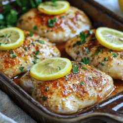 - 4 boneless, skinless chicken breasts - 2 tablespoons olive oil - 1 teaspoon garlic powder - 1 teaspoon onion powder - 1 teaspoon smoked paprika - 1 teaspoon dried oregano - 1 teaspoon dried thyme - 1 lemon, sliced - Fresh parsley, for garnish - Salt and pepper to taste The main ingredients create a great base for your chicken. The boneless, skinless chicken breasts are easy to handle and cook evenly. Olive oil adds moisture and helps the spices stick. The seasonings bring flavor and depth. Garlic and onion powder add savory notes. Smoked paprika gives a nice, smoky taste, while oregano and thyme add a hint of earthiness. Lemon slices are optional but highly recommended. They add brightness and keep the chicken juicy. Fresh parsley makes for a beautiful garnish. A touch of salt and pepper enhances everything, bringing out the best flavors. For the full recipe, check out Easy Baked Chicken Breasts. Enjoy your cooking! - Preheat the oven to 425°F (220°C). - Pat chicken breasts dry with paper towels. This helps the seasoning stick well. - In a small bowl, mix 2 tablespoons of olive oil with 1 teaspoon each of garlic powder, onion powder, smoked paprika, oregano, thyme, salt, and pepper. - Rub this mixture evenly over both sides of the chicken. This adds great flavor to the meat. - Arrange lemon slices on top of the seasoned chicken. This adds moisture and a nice zing. - Bake in the preheated oven for 25-30 minutes. The chicken is done when it reaches an internal temperature of 165°F (75°C). You can find the full recipe above. Enjoy your tasty baked chicken! To keep chicken juicy, use lemon slices. The lemon adds flavor and moisture. I like to place them on top of the chicken before baking. This helps the meat stay tender. After baking, let the chicken rest for a few minutes. This lets the juices settle and keeps the meat moist. Feel free to experiment with different herbs. You can use rosemary or basil for a twist. Adding fresh herbs can create new flavors. Marinades also add depth to your chicken. A simple marinade of olive oil and vinegar can work wonders. Let the chicken soak in the marinade for at least an hour. Choose a sturdy baking dish for even cooking. Glass or metal dishes work well. A meat thermometer is a must-have tool. It helps you know when the chicken is fully cooked. Look for an internal temperature of 165°F (75°C). This ensures the chicken is safe to eat. {{image_2}} You can easily change the taste of your baked chicken. Try using different herbs. Rosemary and basil add fresh notes. You can also add heat. Chili powder or cayenne pepper gives a spicy kick. Mix and match these flavors to find what you love. Each choice brings a new twist. Baking is not the only way to cook chicken. Grilling chicken breasts gives a nice smoky flavor. Use a grill pan if you don’t have an outdoor grill. Cooking in an air fryer is another great option. It cooks the chicken quickly and keeps it juicy. Both methods work well for this recipe. What to serve with baked chicken? Pair it with sides like steamed vegetables or rice. These add color and nutrition to your plate. You can also use leftover chicken to make a tasty salad. Just chop the chicken and mix it with greens and dressing. This way, you enjoy a new meal without much effort. For more details, check the Full Recipe. To keep your baked chicken breasts fresh, use an airtight container. This will help prevent air from getting in and drying them out. Place the chicken in the container as soon as it cools down. Store it in the fridge. It will stay good for up to four days. If you want to save some for later, you can freeze cooked chicken breasts. First, let the chicken cool completely. Then, wrap each piece tightly in plastic wrap. You can also place them in a freezer-safe bag. Be sure to remove as much air as possible. When you are ready to eat, take the chicken out of the freezer. Let it thaw in the fridge overnight for best results. The best way to reheat chicken is in the oven. Preheat your oven to 350°F (175°C). Place the chicken in a baking dish and cover it with foil. This keeps the moisture in. Heat for about 15-20 minutes, or until warm. If you choose to use a microwave, be careful. The chicken may dry out quickly. Heat it in short bursts, checking often for warmth. Enjoy your easy baked chicken breasts again! Bake chicken breasts for 25 to 30 minutes at 425°F (220°C). This time gives a nice, juicy chicken. The oven's heat cooks the chicken evenly, making it tender. For best results, check the chicken at 25 minutes. If it's not done, add more time. The chicken is done when it reaches 165°F (75°C) inside. Use a meat thermometer for the best results. Insert it into the thickest part of the breast. If it reads 165°F, your chicken is safe to eat. If not, keep cooking it. Yes, you can make this recipe ahead of time. Cook the chicken, then let it cool down. Store it in an airtight container in the fridge. It will stay fresh for up to four days. You can also freeze it for longer storage. Just thaw it in the fridge before reheating. This blog post covered how to bake juicy chicken breasts with easy steps and tips. We went through the main ingredients, from chicken to herbs. I shared how to season and bake your chicken for tasty results. You learned how to store leftovers and reheat them, too. Keep these tips in mind for flavorful meals. Enjoy experimenting with different herbs and cooking methods for your next dish. Simple changes can make a big difference in taste and creativity. Happy cooking!