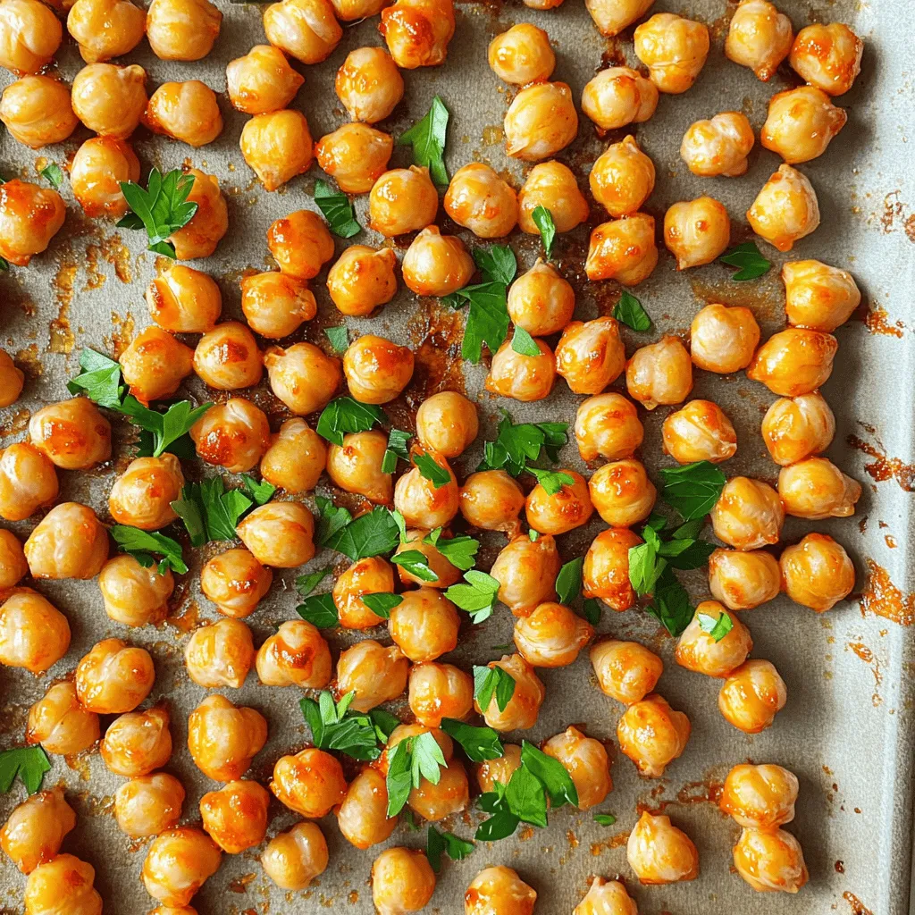 To make crispy buffalo chickpeas, you'll need just a few simple items: - 1 can (15 oz) chickpeas, drained and rinsed - 2 tablespoons olive oil - ½ cup hot sauce (like Frank's RedHot) - 1 teaspoon garlic powder - 1 teaspoon onion powder - ½ teaspoon smoked paprika - Salt and pepper to taste These ingredients work together to create a tasty snack. The chickpeas provide protein and fiber. The hot sauce gives it that spicy kick. You can add some extra flavor to your chickpeas with these seasonings: - 1 teaspoon cayenne pepper (for more heat) - 1 teaspoon dried oregano (for a herby touch) - 1 teaspoon nutritional yeast (for a cheesy flavor) Feel free to mix in what you like. This recipe lets you be creative! Garnishing adds a nice touch to your dish. Here are a few ideas: - Fresh parsley, chopped - Green onions, sliced - Crumbled feta cheese Adding these garnishes can elevate your dish. They bring color and freshness. For the full recipe, check the details above. Enjoy making your crispy buffalo chickpeas! First, you need to preheat your oven to 400°F (200°C). This step is crucial for getting that perfect crunch. Next, grab a can of chickpeas. Drain and rinse them well. After rinsing, pat the chickpeas dry with a clean kitchen towel or paper towels. This removes extra moisture. Moisture can make your chickpeas soggy, and we want them crispy! In a mixing bowl, combine the dry chickpeas with 2 tablespoons of olive oil. Then, add ½ cup of your favorite hot sauce. I like using Frank's RedHot for a classic kick! Next, sprinkle in 1 teaspoon each of garlic powder and onion powder. Add ½ teaspoon of smoked paprika for a nice, smoky flavor. Finally, season with salt and pepper to taste. Toss everything well until all the chickpeas are coated evenly. Spread the chickpeas on a lined baking sheet in a single layer. Make sure they have enough space to crisp up! Bake them in the oven for 25-30 minutes. Stir halfway through for even baking. You'll know they are done when they turn golden brown and crispy. After baking, let them cool slightly. They will continue to crisp up as they cool. Enjoy your crispy buffalo chickpeas warm. For a fresh touch, sprinkle some chopped parsley on top. For the full recipe, check out the details above! To get the best crispy buffalo chickpeas, start with dry chickpeas. After draining and rinsing, pat them dry well. Any moisture will make them soggy. Use a clean towel or paper towels for this. The more moisture you remove, the crispier they will be. When mixing, ensure each chickpea is well-coated with olive oil and hot sauce. This adds flavor and helps with crunch. Spread them out on the baking sheet, leaving space between each one. If they are too close, they will steam instead of bake. If you have leftovers, store them in an airtight container. Keep them at room temperature for up to two days. For longer storage, put them in the fridge. However, they might lose some crispiness. To reheat, place them back in the oven at 350°F (175°C) for about 10 minutes. This helps restore their crunch. Avoid using the microwave, as it makes them soft and chewy. Crispy buffalo chickpeas make a great snack or party treat. Serve them as a topping for salads or soups for extra crunch. You can also mix them into grain bowls or wraps for added flavor. For a fun twist, pair them with a creamy dip like ranch or blue cheese. They add a spicy kick that complements a variety of dishes. For the full recipe, check out the details provided earlier. {{image_2}} If you love heat, try adding more hot sauce. You can mix in cayenne pepper for an extra kick. For a different spice, use sriracha or chipotle sauce. Both bring a smoky flavor that pairs well with chickpeas. If you want a tangy twist, add lime juice before serving. This brightens the dish while keeping it spicy. You can play with flavors to suit your taste. Try adding a teaspoon of cumin for a warm, earthy taste. For a zesty option, mix in some lemon pepper seasoning. This adds a nice citrusy zing. You can also swap the smoked paprika for regular paprika to keep it milder. Each change gives you a new taste experience. If you’re missing any ingredients, don’t worry! You can use melted butter instead of olive oil for richness. If you don’t have hot sauce, BBQ sauce works too. It makes the chickpeas sweet and smoky. For a garlic kick, fresh minced garlic is a great swap for garlic powder. You can adjust the recipe based on what you have. Check the Full Recipe for the basic steps. To keep your crispy buffalo chickpeas fresh, store them in an airtight container. Make sure they cool completely before sealing. This prevents steam from making them soggy. Place the container in a cool, dry spot in your kitchen. Avoid direct sunlight or heat sources. Crispy buffalo chickpeas stay crunchy for about 3 to 5 days at room temperature. After this time, they may lose their crispiness. For the best taste, enjoy them within the first few days. If you want to keep them longer, consider freezing. You can freeze crispy chickpeas, but they won’t be as crunchy. If you plan to freeze them, store in a freezer-safe bag. Squeeze out the air before sealing. When you're ready to eat, thaw them in the fridge. For best results, reheat in an oven to regain some crispiness. You can check the Full Recipe to see the steps for making these tasty snacks. Yes, you can use dried chickpeas. First, soak them overnight. After soaking, cook them until soft. This takes about 1-2 hours. Make sure to drain and dry them before seasoning. Dried chickpeas may need more time to crisp up, but they will taste great. This recipe is already vegan! The chickpeas, spices, and hot sauce are plant-based. Just ensure your hot sauce has no animal products. Most brands, like Frank's RedHot, are vegan-friendly. You can enjoy this tasty snack without any animal ingredients. Crispy buffalo chickpeas pair well with many dips. Here are some great choices: - Hummus - Ranch dressing - Blue cheese dressing - Avocado dip - Salsa These dips add flavor and make your snack even better. You can mix and match to find your favorite! For the full recipe, check the earlier section. This blog post covered how to make crispy buffalo chickpeas. We discussed key ingredients, sauce mixing, and baking steps. I shared tips for crispiness and storage options. You also learned about variations and cooking methods. Crispy chickpeas are easy to make and delicious. They are a great snack or meal topping. Enjoy experimenting with flavors for your own twist. Trust me, you’ll love the results!