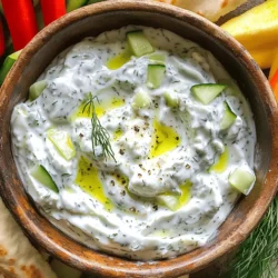 - 1 cup Greek yogurt - 1 medium cucumber, grated - 2 cloves garlic, minced - 1 tablespoon olive oil - 1 tablespoon fresh dill (or 1 teaspoon dried dill) - 1 tablespoon lemon juice - Salt and pepper to taste You can replace Greek yogurt with any yogurt alternative, like coconut yogurt. This option is great for a dairy-free tzatziki. If you want a different taste, try using fresh mint or parsley instead of dill. Each herb brings a unique flavor to the sauce and can make it special. For a spicy kick, add a pinch of red pepper flakes or a dash of hot sauce. This twist gives your tzatziki a fun new layer of flavor. You can mix and match these alternatives to create a tzatziki sauce that suits your taste. Don't forget to check out the Full Recipe for more details on making this easy and flavorful sauce! Start by grabbing a medium mixing bowl. In it, combine 1 cup of Greek yogurt, 1 medium cucumber (grated), and 2 cloves of minced garlic. Make sure the cucumber is grated well and excess water is squeezed out. This step is key. If you don’t remove the water, your tzatziki may become runny. Mix these three ingredients well until they are fully blended. Next, it's time to add flavor. Stir in 1 tablespoon of olive oil, 1 tablespoon of fresh dill (or 1 teaspoon of dried dill), and 1 tablespoon of lemon juice. Add salt and pepper to taste. Mix everything until it becomes a smooth sauce. If you want a bolder flavor, taste the sauce and adjust the seasoning. You could add more salt, pepper, or lemon juice if you like. Now, cover the bowl with plastic wrap or a lid. Place it in the fridge for at least 30 minutes. This chill time is important! It helps the flavors meld together and makes the tzatziki taste better. When it’s ready, serve it chilled with pita bread, fresh veggies, or as a sauce for grilled meats. For the full recipe, check out the details above. To get the best tzatziki, you must remove extra water from the cucumber. Start by grating the cucumber. Then, place the grated cucumber in a clean cloth or paper towel. Twist the cloth to squeeze out the excess water. This step keeps your sauce thick and creamy. If you skip this, your tzatziki may end up watery. You can easily change the taste of your tzatziki to fit what you like. Start with the basic recipe. After mixing, taste the sauce. If you want it zestier, add more lemon juice. For a stronger taste, add more minced garlic. You can also sprinkle in more salt or pepper. Just remember to mix well after each change. This way, you’ll get the flavor just right for your meal. Tzatziki sauce pairs well with many dishes. It’s great as a dip for pita bread or fresh veggies. You can use it as a sauce for grilled meats, like chicken or lamb. It also works well with gyros or wraps. Try it on a salad for a cool touch. The options are endless! For the full recipe, check out the detailed instructions above. {{image_2}} You can heat up your tzatziki sauce by adding red pepper flakes or hot sauce. Just a pinch of red pepper flakes can bring a nice kick. If you prefer hot sauce, start with a few drops. This adds flavor without overpowering the coolness of the yogurt. I love how a little spice can change the whole dish. It's perfect for those who enjoy heat with their dips. You can also change the flavor by using fresh herbs like mint or parsley. Mint gives a refreshing taste, while parsley adds a bright note. Simply chop the herbs finely and mix them into your tzatziki. This adds a fun twist and makes it feel new. You can always experiment with other herbs too. Each herb brings its own unique flavor, making your tzatziki special. If you want a dairy-free tzatziki, try using coconut yogurt instead of Greek yogurt. Coconut yogurt has a creamy texture and works well in this recipe. Just follow the same steps as you would with Greek yogurt. This option is great for those with lactose intolerance or dairy allergies. Plus, it adds a subtle coconut flavor that pairs nicely with the other ingredients. To keep your tzatziki fresh, store it in an airtight container. This helps to block out air and moisture. Make sure the lid is tight. I prefer glass containers, as they do not hold odors. Always use clean utensils when scooping out the sauce to avoid contamination. Tzatziki sauce lasts about 3 to 4 days in the fridge. If you see any mold or notice a bad smell, it’s best to throw it away. To maximize its freshness, always return the container to the fridge right after you use it. Freezing tzatziki is not recommended. The texture changes when thawed, and it can become watery. If you want to make a larger batch, consider halving the recipe. This way, you can enjoy fresh tzatziki without waste. For the best taste, always serve it fresh. You can find the full recipe above for easy preparation. Tzatziki sauce shines in Mediterranean cuisine. You can use it as a dip. Serve it with pita bread or fresh veggies. It pairs well with grilled meats, too. Try it on gyros or as a salad dressing. The cool, creamy taste adds a nice touch to many dishes. Yes, you can make tzatziki sauce ahead of time. In fact, it's better when chilled. I suggest making it a few hours before serving. This allows the flavors to blend well. Store it in the fridge in an airtight container. Just remember to stir it before serving! To thicken tzatziki sauce, start with the cucumber. Squeeze out as much water as you can. You can also use more Greek yogurt. If you want an even thicker texture, try straining the yogurt. Place it in a cheesecloth for about an hour. This will help remove excess liquid. Yes, there are a few common mistakes. One is not draining the cucumber. Excess water can make the sauce runny. Another mistake is over-seasoning. Always taste your sauce before adding more salt or lemon juice. Lastly, don’t skip the chilling step. This is key for flavor! Tzatziki sauce is simple and fun to make. You need Greek yogurt, cucumber, garlic, and some extras like olive oil and dill. By following the steps, you create a fresh, delicious dip or sauce. Remember to chill it for the best taste. Feel free to try different herbs or yogurt types. Store your tzatziki well and enjoy it for several days. With these tips, you’ll master tzatziki and impress your friends. Enjoy experimenting with flavors and serving it with your favorite meals!
