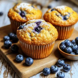 - 1 cup rolled oats - 1 cup milk (dairy or non-dairy) - 1 cup whole wheat flour - 1/2 cup brown sugar - 1/4 cup honey or maple syrup - 1/2 cup unsweetened applesauce - 1 teaspoon baking powder - 1 teaspoon baking soda - 1/2 teaspoon cinnamon - 1/4 teaspoon salt - 1 cup fresh blueberries (or frozen) - 1/4 cup chopped walnuts or pecans (optional) - 1 teaspoon vanilla extract Accurate measurements matter a lot in baking. Using a kitchen scale gives you precision. This helps ensure your muffins rise well and taste great. If you use measuring cups, make sure to level them off. This step keeps your ingredients balanced. You can swap ingredients if needed. For a gluten-free option, use almond flour or a gluten-free blend. For sugar, try stevia or coconut sugar. These swaps keep your muffins tasty while fitting your diet. For the full recipe, check out the [Full Recipe]. First, preheat your oven to 375°F (190°C). This step is key for even baking. Next, prepare the muffin tin. You can use paper liners or grease the tin with cooking spray. This helps the muffins release easily once baked. Soaking the oats makes a big difference in texture. It helps them absorb moisture, leading to a softer muffin. You should soak the oats for about 10-15 minutes. This allows them to puff up and soften before mixing. To mix the batter, combine your wet and dry ingredients carefully. In a large bowl, whisk together brown sugar, honey, applesauce, and vanilla extract until smooth. In another bowl, mix the dry ingredients like flour, baking powder, and salt. Then, add the soaked oats to the wet mixture. Gradually add the dry mix. Stir gently until just combined. This is important; overmixing can make the muffins tough. Now it's time to fill the muffin tins. Spoon the batter into each cup, filling them about 3/4 full. This allows space for rising. Bake in your preheated oven for 18-22 minutes. You know they are done when a toothpick comes out clean from the center. Once baked, let the muffins cool in the tin for about 5 minutes. Then, transfer them to a wire rack to cool completely. For the best taste, serve them warm. You can dust them with powdered sugar or serve with fresh blueberries. This makes for a delightful, nutritious breakfast treat. For the full recipe, check out the earlier section. To keep your muffins moist, use applesauce and soaked oats. Applesauce adds natural sweetness and moisture to the mix. It also replaces some of the fat, making your muffins lighter. Soaking the oats helps them absorb milk, which softens their texture. This step prevents the muffins from being dry and gives them a nice chew. Baking powder and baking soda are key for a good rise. They react with the wet ingredients to create bubbles. This makes your muffins fluffy and light. For the best results, keep the batter thick but not dry. If it’s too runny, the muffins may not rise well. Be careful not to overmix the batter. Mixing too much can make the muffins tough. Stir just until the ingredients blend. Another mistake is not preheating the oven. A hot oven helps the muffins rise quickly. Always check your oven temperature before baking. For the full recipe, check out the details above. {{image_2}} You can change the taste of your blueberry oatmeal muffins easily. Try adding spices like nutmeg or ginger. These spices give a warm, cozy flavor. If you want a fruity twist, replace blueberries with raspberries or cranberries. Each fruit adds a unique taste and can make your muffins exciting. If you follow a vegan diet, you can switch a few ingredients. Use plant-based milk instead of dairy milk. You can also use flaxseed meal mixed with water in place of eggs. For those looking to cut sugar, try using less brown sugar or substitute it with natural sweeteners like stevia. This way, you can enjoy muffins without the extra sugar. Get creative with your muffin mix! Adding chocolate chips or coconut flakes can make them more fun. If you want extra nutrients, include seeds like chia or flaxseed. These mix-ins not only boost flavor but also add a healthy twist. The possibilities are endless when you let your imagination run wild. For the full recipe, you can refer to the [Full Recipe]. To keep your blueberry oatmeal muffins fresh, store them at room temperature. Place the muffins in an airtight container. This keeps them soft and moist. If you do not have an airtight container, you can wrap them in plastic wrap. Avoid storing them in the fridge, as this can dry them out. Freezing is a great way to save muffins for later. Here’s how to do it: 1. Cool completely: Let the muffins cool down after baking. 2. Wrap each muffin: Use plastic wrap to wrap each muffin tightly. 3. Place in a bag: Put the wrapped muffins in a freezer-safe bag. Squeeze out as much air as possible. 4. Label and freeze: Write the date on the bag and place it in the freezer. To reheat frozen muffins, remove them from the freezer. Let them thaw at room temperature for a few hours. You can also microwave them for about 30 seconds. This warms them up quickly. Blueberry oatmeal muffins last about 3 days at room temperature. If stored correctly in the fridge, they can last up to a week. In the freezer, they stay fresh for about 3 months. This makes them a handy option for busy mornings! For more details on making delicious blueberry oatmeal muffins, check the Full Recipe. Yes, you can use frozen blueberries in your muffins. They work well and add great flavor. Just keep in mind that frozen blueberries might make the batter a bit more wet. This can change the texture of the muffins. You may need to bake them a few minutes longer. I suggest adding them straight from the freezer to avoid extra moisture. You can tell if the muffins are done by looking for a few signs. First, the tops should be golden brown. Next, gently press the tops; they should spring back. If you insert a toothpick, it should come out clean. Also, the muffins should pull away from the sides of the tin slightly. Trust your senses! Yes, you can prepare the batter ahead of time. Just mix the wet and dry ingredients as usual. Store the batter in the fridge for up to 24 hours. When you are ready to bake, stir it again briefly before filling the muffin tins. This helps keep the muffins fluffy. These muffins are quite healthy! Each muffin has about 120 calories. They contain around 3 grams of protein and 2 grams of fiber. You also get important vitamins from the blueberries. Each muffin has about 6 grams of sugar. This makes them a good choice for breakfast or a snack. To make gluten-free muffins, swap the whole wheat flour for a gluten-free flour blend. You can use a one-to-one gluten-free mix. Be sure to check that your oats are certified gluten-free. This helps avoid any cross-contamination. The muffins will still taste great and be soft! For the full recipe, check out the [Full Recipe]. You now have a complete guide to making delicious Blueberry Oatmeal Muffins. We covered ingredients, tips for perfect measurements, and step-by-step instructions. Plus, you learned variations and storage tips for your muffins. These muffins are tasty, healthy, and easy to make. Enjoy experimenting with different flavors and ingredients. Remember, the right measurements and techniques help you avoid common mistakes. Happy baking!