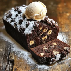 - 3 ripe bananas, mashed - 1/2 cup unsweetened cocoa powder - 1/2 cup brown sugar - 1/4 cup granulated sugar - 1/4 cup unsalted butter, melted - 2 large eggs - 1 teaspoon vanilla extract - 1 teaspoon baking soda - 1/2 teaspoon salt - 1 and 1/2 cups all-purpose flour - 1 cup semi-sweet chocolate chips - 1/2 cup chopped walnuts (optional) Each ingredient plays a special role in making this banana bread a tasty treat. The ripe bananas add natural sweetness and moisture. Cocoa powder gives that deep chocolate flavor. Brown sugar adds richness, while granulated sugar helps the bread rise. Butter makes it soft, and eggs bind everything together. Vanilla extract adds a warm note. Baking soda helps the bread rise, and salt brings out all the flavors. All-purpose flour gives structure, while chocolate chips provide delightful bursts of chocolate. Walnuts can add a nice crunch, but they are optional. If you don’t have an ingredient, there are good swaps. Use coconut oil for butter or applesauce for eggs. You can use whole wheat flour instead of all-purpose flour for more fiber. Just know that swaps may change the taste or texture a bit. - 9x5-inch loaf pan - Mixing bowls - Whisk or fork - Sifter - Rubber spatula - Measuring cups and spoons For the best results, use a sturdy loaf pan. I suggest a non-stick or glass pan for easy release. Mixing bowls should be large enough to hold all ingredients. A whisk or fork works well for mixing, and a sifter helps break up any clumps in dry ingredients. A rubber spatula helps fold in the chocolate chips without overmixing. Finally, accurate measuring cups and spoons are key to getting the perfect amounts. Investing in good quality tools makes your baking easier. Brands like Pyrex for glass pans and OXO for measuring tools are reliable choices. Start by preheating your oven to 350°F (175°C). Greasing a 9x5-inch loaf pan or lining it with parchment paper makes removal easy. In a large bowl, mash three ripe bananas until they are smooth. The riper the bananas, the sweeter your bread will be. Next, pour in 1/4 cup of melted unsalted butter and mix it with the bananas. Stir in 1/2 cup of brown sugar and 1/4 cup of granulated sugar until they blend well. Add two large eggs one at a time, mixing well after each. Then, pour in 1 teaspoon of vanilla extract. This adds a nice depth of flavor. Now, sift in 1/2 cup of unsweetened cocoa powder, 1 teaspoon of baking soda, and 1/2 teaspoon of salt. Fold these dry ingredients gently into the mixture. Gradually add 1 and 1/2 cups of all-purpose flour, mixing until just combined. This step is key; overmixing can make the bread tough. Finally, fold in 1 cup of semi-sweet chocolate chips and 1/2 cup of chopped walnuts if you like. This adds crunch and extra chocolatey goodness. Pour the batter into your prepared loaf pan, smoothing the top with a spatula. Bake in your preheated oven for 55 to 65 minutes. To check for doneness, insert a toothpick into the center of the bread. If it comes out clean or with a few moist crumbs, your banana bread is ready. Once baked, allow the bread to cool in the pan for about 10 minutes. After that, transfer it to a wire rack to cool completely. For the full recipe, check out the detailed instructions above. Enjoy your delicious Chewy Double Chocolate Banana Bread! To make banana bread moist, use overripe bananas. They have more sugar and flavor. The browner, the better! When you mash them, they add moisture to the bread. Mix gently to avoid overworking the batter. Overmixing can make bread tough. Stir just enough to combine the ingredients. This avoids losing that soft, chewy texture we love. You can add spices for extra flavor. Try cinnamon or nutmeg for warmth. A dash of almond extract or espresso powder can boost the taste. Different chocolates can also change the flavor. Use dark chocolate for a rich taste or white chocolate for sweetness. Each option creates a unique twist on the classic recipe. For the best results, I suggest you use the Full Recipe to guide you through these fun adjustments. {{image_2}} You can easily make this banana bread fit special diets. For gluten-free options, use almond flour or a gluten-free all-purpose mix. These alternatives keep the bread tasty and chewy. If you want a dairy-free version, replace butter with coconut oil or vegan butter. This will still give you the rich flavor. To cut back on sugar, you can use ripe bananas as a natural sweetener. They add moisture and sweetness without extra sugar. You can also try using less brown or granulated sugar, adjusting to your taste. This way, you can enjoy a healthier treat. Mix-ins can take your banana bread to the next level. Try adding chopped nuts, like walnuts or pecans, for crunch. Dried fruit, such as cranberries or raisins, gives a sweet twist. You can also add different chocolate types, like white chocolate chips or dark chocolate chunks. For toppings, consider a simple glaze made of powdered sugar and milk. This adds a sweet shine. You can also top it with whipped cream or a scoop of vanilla ice cream for a fun treat. Feel free to experiment and find your favorite combinations. For the full recipe, visit the link provided! To keep your Chewy Double Chocolate Banana Bread fresh, store it in an airtight container. This helps lock in moisture. You can keep it at room temperature for up to three days. If it’s warm in your home, consider refrigeration. However, this may dry it out a bit. If you choose to refrigerate, place it in a sealed bag or container to reduce moisture loss. Freezing banana bread is easy. First, wrap the loaf tightly in plastic wrap. Then, place it in a freezer-safe bag. This method prevents freezer burn. You can freeze it for up to three months. When you’re ready to enjoy it, move the bread to the fridge overnight to thaw. For the best texture, slice it before freezing. This way, you can take out just what you need. How ripe should bananas be for this recipe? You want your bananas to be very ripe. Look for ones with brown spots. They should feel soft to the touch. Ripe bananas give the best flavor and sweetness to your bread. Can I substitute ingredients like cocoa powder or flour? Yes, you can! If you don’t have cocoa powder, try using carob powder. For flour, whole wheat flour can work too, but it may change the texture. How long does banana bread last? Banana bread can last about 3 to 4 days at room temperature. Keep it in an airtight container to keep it fresh. If you want to keep it longer, freezing is a great option. Can I make mini loaves instead of one large loaf? Absolutely! You can divide the batter into mini loaf pans. Bake them for about 25 to 30 minutes. Check with a toothpick to ensure they are done. What can I do if my banana bread turns out too dry? If your banana bread is dry, it may have been overbaked. Next time, try adding an extra banana or a bit of yogurt. Both will add moisture and flavor. For now, serve it warm with butter or ice cream. For the full recipe, check the section above. You learned about making Chewy Double Chocolate Banana Bread, from ingredients to storage. Each step helps you bake a delicious loaf that stays moist. Remember to use ripened bananas and don’t overmix. Experiment with flavors and toppings to make it your own. Whether you're gluten-free or want to freeze it, this guide has you covered. Enjoy each slice with confidence, knowing you made it yourself!