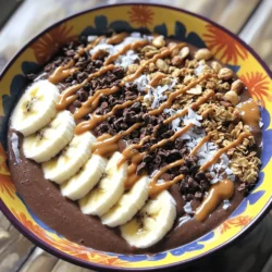 To make a rich and creamy chocolate peanut butter smoothie bowl, you need a few key items: - 2 ripe bananas, frozen - 1 tablespoon unsweetened cocoa powder - 2 tablespoons peanut butter (or almond butter) - 1 cup almond milk (or your preferred milk) - 1 tablespoon honey or maple syrup (optional for sweetness) - 1/2 teaspoon vanilla extract These ingredients come together to create a thick, delicious base. The frozen bananas add natural sweetness and a smooth texture. Cocoa powder gives that rich chocolate flavor, while peanut butter adds creaminess and a nutty taste. Almond milk keeps it light and helps blend everything smoothly. Once you have your smoothie base ready, you can add fun toppings to make it special. Here are some great options: - Sliced bananas - Granola - Cacao nibs - Shredded coconut - Chopped nuts These toppings not only make your bowl look beautiful but also add different flavors and textures. Granola brings crunch, while cacao nibs add a chocolatey bite. You can mix and match to find your favorite combination! If you have dietary needs, don't worry! You can easily swap ingredients. For example: - Use almond butter instead of peanut butter for a nut-free option. - Choose coconut milk or oat milk if you want to avoid nuts entirely. - For a sweetener, you can try agave syrup or stevia instead of honey or maple syrup. These swaps help you enjoy this smoothie bowl while sticking to your dietary choices. Feel free to get creative! For the full recipe, check out the detailed instructions provided. To start, gather your ingredients. You will need two ripe frozen bananas, cocoa powder, and peanut butter. Grab a cup of almond milk, honey, and vanilla extract as well. This base gives your smoothie bowl its rich flavor and creamy texture. Add the frozen bananas to your blender first. They will make your smoothie thick and cold. Next, add one tablespoon of unsweetened cocoa powder. This gives the bowl a deep chocolate taste. Then, scoop in two tablespoons of peanut butter for that nutty goodness. If you want a little sweetness, drizzle in honey or maple syrup. Finally, pour in one cup of almond milk and add half a teaspoon of vanilla extract. Now it's time to blend! Start your blender on a low speed, then increase it to high. Blend until everything is smooth and creamy. You may need to stop and scrape down the sides. This helps mix all the ingredients well. Your goal is a thick mixture that will hold the toppings. If it’s too thick, add a splash more almond milk. If it’s too thin, add a bit more frozen banana. Keep blending until you get the perfect texture. Pour your thick smoothie into a small bowl. Use a spatula to spread it evenly. Now comes the fun part: decorating! You can use sliced bananas, granola, cacao nibs, shredded coconut, or chopped nuts as toppings. Arrange them nicely on top for a colorful look. If you like, drizzle a bit more peanut butter or honey on top for extra flavor. This bowl is not just tasty; it’s a feast for your eyes, too! Enjoy your homemade Chocolate Peanut Butter Smoothie Bowl. For the full recipe, check the recipe section above. To get the most flavor, use ripe bananas. They add natural sweetness and creaminess. Choose high-quality cocoa powder for deep chocolate flavor. If you love peanut butter, try a crunchy style for extra texture. A dash of vanilla extract enhances all the flavors. You can also add a pinch of salt to balance the sweetness. The right texture makes your smoothie bowl amazing. Start with frozen bananas. They create a thick, creamy base. Use less almond milk for a thicker blend. If it’s too thick, add a splash of milk, then blend again. You want it thick enough to hold toppings but smooth enough to enjoy with a spoon. Customization makes your bowl special. Swap peanut butter for almond or cashew butter if you like. Try adding spinach or kale for extra nutrients. You can also mix in protein powder for a boost. For toppings, go wild! Use berries, seeds, or even yogurt. This is your creation, so have fun and let your taste shine. For the full recipe, check out the details above. {{image_2}} You can change the taste of your smoothie bowl by adding new fruits. Try adding berries like strawberries or blueberries. They bring a sweet and tart flavor. You can also use mango or pineapple for a tropical twist. These fruits add color and more vitamins to your bowl. Just blend them in with the other ingredients. Adjust the sweetness if needed. Peanut butter is great, but other nut butters can be fun too. Almond butter gives a milder taste. Cashew butter adds creaminess. Hazelnut butter brings a rich, nutty flavor. Each nut butter adds its own special taste. You can mix and match them to find what you love best. This makes your smoothie bowl unique each time. To make the smoothie bowl vegan, use plant-based milk like oat or soy. Replace honey with maple syrup or agave nectar for sweetness. This keeps it tasty and friendly for all diets. You can still enjoy the rich flavor without any dairy. It’s easy to make this bowl fit your needs while keeping it delicious. For the full recipe, check out the Chocolate Peanut Butter Smoothie Bowl. If you have leftover smoothie mixture, pour it into an airtight container. This helps keep it fresh. Store it in the fridge for up to 24 hours. If it separates, just give it a quick stir before eating. I recommend not keeping it longer, as the taste and texture can change. Freezing ingredients is a smart way to save time. For bananas, peel and slice them first. Then, place them on a baking sheet in a single layer. This prevents them from sticking together. After freezing for a few hours, transfer the slices to a freezer bag. You can also freeze peanut butter in ice cube trays for easy use later. To re-blend your smoothie bowl, add a splash of milk if it's too thick. Blend it again until it's smooth. For those who want a warm treat, you can microwave it for 10-15 seconds. Just be careful not to overheat it. The goal is to keep it rich and creamy. Enjoy your delicious creation again! For the full recipe, check it out! Yes, you can use fresh bananas. However, the smoothie bowl will be less creamy. Frozen bananas give the bowl that rich, thick texture. If you use fresh bananas, add a few ice cubes when blending. This will help cool the mixture. Almond milk is great, but you can use other options. Try oat milk, soy milk, or coconut milk. Each will change the flavor a bit. Choose a milk that fits your taste and diet. Yes, this recipe works well for meal prep. You can blend the smoothie and store it in the fridge for up to 24 hours. Just keep in mind that the texture may change. When ready to eat, stir and add your toppings. To make your smoothie bowl more filling, add protein. Try adding Greek yogurt or a scoop of protein powder. You can also add nuts or seeds to the toppings. This boosts the nutrition and keeps you full longer. You now know how to create a tasty smoothie bowl. We covered key ingredients, step-by-step instructions, and tips for great flavor and texture. You can add your favorite fruits and swap in different nut butters for unique tastes. Remember, customization is key! Try new toppings and adjust to fit your diet. Enjoy your delicious creations, and don’t forget to share them with friends!