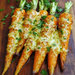 To make Roasted Garlic Parmesan Carrots, you need: - 1 pound baby carrots (or regular carrots, peeled and cut into sticks) - 4 cloves garlic, minced - 2 tablespoons olive oil - 1/2 cup grated Parmesan cheese - 1 teaspoon dried oregano - 1 teaspoon salt - 1/2 teaspoon black pepper - Fresh parsley, chopped (for garnish) When you choose carrots, look for ones that feel firm. They should not have soft spots or wrinkles. Bright orange color shows good flavor and sweetness. If you can, pick baby carrots. They are sweeter and cook faster. If using regular carrots, cut them into even sticks. This helps them cook evenly. You can switch things up! Try using different herbs like thyme or rosemary for a unique taste. If you want a kick, add some crushed red pepper flakes. Instead of Parmesan, you could use feta cheese for a tangy twist. For a vegan option, skip the cheese altogether or use a dairy-free alternative. Each change brings a new flavor to your meal. Check out the Full Recipe for all the details. Start with fresh baby carrots or regular carrots. If you choose regular ones, peel and cut them into sticks. Aim for uniform sizes so they cook evenly. Rinse them well under cold water. This step helps remove any dirt. Pat them dry with a clean towel. Drying helps the oil stick better. In a large bowl, combine the carrots with garlic, olive oil, oregano, salt, and black pepper. Use your hands or a spoon to mix everything well. Make sure each carrot is coated. This mixture brings out the flavors. The garlic adds a nice kick, while the oil helps with roasting. Preheat your oven to 400°F (200°C). Spread the carrots on a baking sheet lined with parchment paper. Place them in a single layer. This will help them roast evenly. Roast for 25-30 minutes until tender and slightly caramelized. Stir halfway through for even cooking. After roasting, sprinkle Parmesan cheese over the hot carrots. Return them to the oven for another 5 minutes. This melts the cheese and makes it bubbly. Garnish with fresh parsley for color and flavor. Don’t forget to check the [Full Recipe] for more details. To get roasted carrots just right, start with even-sized pieces. This helps them cook evenly. I prefer baby carrots, but you can use regular carrots too. Just peel and cut them into sticks. Make sure to coat them well with olive oil and seasonings. This helps the flavors stick and ensures a nice roast. To kick up the taste, add fresh herbs like thyme or rosemary. A splash of lemon juice can brighten the dish. If you want a bit of heat, sprinkle some red pepper flakes. Mixing in other veggies, like bell peppers or zucchini, can also add fun flavors and colors. For a twist, try different cheeses, like feta or goat cheese. One common mistake is overcrowding the baking sheet. This makes steaming happen instead of roasting. Spread the carrots out in a single layer with space between them. Another mistake is not stirring halfway through. This helps them brown evenly. Lastly, don’t skip the cheese at the end. It adds a rich flavor that makes the dish stand out. For the full recipe, check the earlier section. {{image_2}} You can change the cheese to suit your taste. Try using Gruyère for a nutty flavor. Feta brings a tangy twist that pairs well with carrots. You could also use cheddar for a sharper taste. These options add depth to your dish. Each cheese creates a unique flavor profile. Feel free to add other veggies to your carrots. Sweet potatoes make a great addition. They roast well and add sweetness. Broccoli or bell peppers can also join the mix. Just chop them to similar sizes for even cooking. This method gives you more colors and flavors on your plate. You can tweak the seasonings to fit your liking. Add more garlic for a bigger punch. If you like heat, sprinkle in some red pepper flakes. Experiment with herbs like thyme or rosemary for a fresh twist. Taste as you go to find your perfect balance. For the full recipe, see the detailed instructions above. After you enjoy your roasted garlic Parmesan carrots, store any leftovers in an airtight container. Let the carrots cool down first. This helps keep them fresh. Place the container in the fridge. Proper storage will keep them tasty for up to three days. When you're ready to enjoy your leftovers, preheat your oven to 350°F (175°C). Spread the carrots on a baking sheet. Heat them for about 10-15 minutes. This will make them warm and crisp again. You can also use the microwave, but they might not be as crispy. If you want to save some roasted carrots for later, you can freeze them. First, let the carrots cool completely. Then, place them in a freezer-safe bag. Remove as much air as possible before sealing. Frozen carrots can last up to three months. When you are ready to eat them, thaw the bag in the fridge overnight. Reheat in the oven for the best results. For the full recipe, check out the instructions above. Roasted carrots stay fresh in the fridge for about 3 to 5 days. Make sure you store them in an airtight container. This keeps them from drying out. When you reheat them, they can taste almost as good as fresh. Yes, you can use frozen carrots, but they may not taste the same. Frozen carrots can be softer after cooking. To use them, thaw first, then dry well. This helps avoid excess water when roasting. You may need to adjust the cooking time. Roasted Garlic Parmesan Carrots pair well with many dishes. They complement grilled chicken, steak, or fish. You can also serve them with pasta or rice. Adding these carrots to your meal adds color and flavor. For a complete meal, try them with a fresh salad. You can find the Full Recipe easily to get started! Roasting carrots can be simple and fun. You learned the best ingredients, how to prepare, and the roasting steps. I gave tips on how to avoid mistakes and enhance flavors. With different variations, you can make this dish your own. Finally, storing and reheating leftovers is easy. Enjoy your tasty roasted carrots and share them with friends or family!