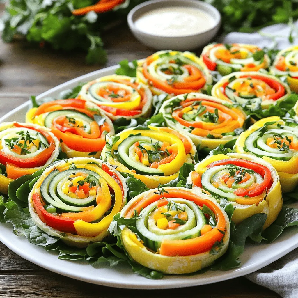 To create delicious rainbow veggie pinwheels, gather the following ingredients: - 4 large flour tortillas (whole wheat or spinach) - 1/2 cup cream cheese, softened - 1 tablespoon Greek yogurt - 1 teaspoon garlic powder - 1/2 teaspoon salt - 1/4 teaspoon black pepper - 1/2 red bell pepper, thinly sliced - 1/2 yellow bell pepper, thinly sliced - 1 small cucumber, julienned - 1 large carrot, grated - 1 cup leafy greens (like spinach or arugula) - 1/4 cup sliced black olives (optional) - Fresh herbs like cilantro or basil for garnish (optional) Using these fresh, colorful ingredients will make your pinwheels pop with flavor. The mix of creamy cheese and crisp veggies gives you a fun, tasty snack. You can swap in your favorite veggies too. This recipe is all about creativity and personal taste. Check out the Full Recipe for a detailed guide on how to make these delightful snacks! Start by mixing the cream cheese with Greek yogurt in a bowl. Use a fork to mash the cream cheese until it's smooth. Then, add garlic powder, salt, and black pepper. Mix until the spices are evenly spread. You want a creamy but spreadable mix. If it's too thick, add a bit more yogurt. This mixture gives the pinwheels a tasty base. Lay each tortilla flat on a clean surface. Use a spatula to spread a thick layer of the cream cheese mixture over the entire tortilla. Leave a small space at the edges. Next, layer your veggies. Start with leafy greens as the base. Then, add a line of red bell pepper, followed by yellow bell pepper, julienned cucumber, and grated carrot. If you like, sprinkle some black olives on top. This colorful layer makes each bite fun. Now it’s time to roll! Start at one end of the tortilla and carefully roll it tightly. Keep the filling inside as you go. Use your fingers to tuck in the veggies if they start to peek out. After you roll it up, take a sharp knife and slice the pinwheels into 1 to 2-inch pieces. Aim for even slices to make them look nice on a platter. Arrange them in a rainbow pattern for a vibrant display. You can garnish with fresh herbs for an extra touch. For the full recipe, refer to the earlier section. To keep your veggies from falling out, roll tightly but gently. Start at one end and roll with care. Make sure the cream cheese mixture sticks to the veggies. This helps hold everything in place. For even distribution, layer your ingredients wisely. Start with leafy greens, then add bell peppers, cucumber, and carrots. Place each layer close together. This way, every bite has a mix of flavors. When arranging pinwheels, use a rainbow pattern. This makes your platter pop with color. A bright display excites the eyes and the taste buds. For dipping sauces, try ranch or hummus. These pair well with the fresh flavors of the pinwheels. You can also explore yogurt-based sauces or a tangy vinaigrette. Each adds a new twist to your snack. For the full recipe, check out the details above! {{image_2}} You can swap in many colorful vegetables for your pinwheels. Try using: - Cherry tomatoes, halved - Roasted red peppers - Radishes, thinly sliced - Zucchini, grated or julienned These options add bright colors and different tastes. Seasonal variations make your pinwheels even more fun. In summer, use fresh tomatoes and corn. In fall, add roasted butternut squash or sweet potatoes. To make your pinwheels vegan, replace cream cheese with a plant-based alternative. You can use hummus or avocado for creaminess. For gluten-free pinwheels, choose gluten-free tortillas. Swaps for cream cheese can include: - Vegan cream cheese - Cashew cream For tortillas, try: - Lettuce wraps - Rice paper These changes keep your pinwheels tasty and friendly for different diets. Check the Full Recipe for more tips! To keep your rainbow veggie pinwheels fresh, wrap them tightly in plastic wrap. I suggest using an airtight container for added protection. This method helps keep the pinwheels from drying out. Store them in the fridge for up to three days. If you want to keep them longer, freeze them for up to two months. Just remember to wrap them well to prevent freezer burn. When you're ready to enjoy your pinwheels again, it's best to reheat them gently. You can use a microwave for 15-20 seconds at a time. This warms them without losing their crunch. Alternatively, you can use a skillet over low heat. This method warms them evenly and keeps the texture nice. Avoid high heat, as it can make them soggy. Enjoy your tasty snack! You can prepare rainbow veggie pinwheels a day in advance. Start by making the cream cheese mixture and spreading it on the tortillas. Then, layer the vegetables as usual. After rolling, wrap each pinwheel tightly in plastic wrap. This keeps them fresh and prevents them from drying out. Store them in the fridge until you are ready to serve. When it’s time to eat, simply slice and enjoy. Yes, you can use many types of tortillas! Flour tortillas are common, but whole wheat or spinach tortillas add extra color and flavor. You can also try tomato or herb-flavored tortillas for a unique taste. Each type brings its own texture and taste, making your pinwheels even more fun. Experiment with different kinds and find your favorite combination! For a clean cut, use a sharp knife. Make sure the knife is dry to avoid sticking. Slice the pinwheels into 1 to 2-inch pieces. Cut straight down, not sawing back and forth. This method gives you neat slices and keeps the fillings intact. If you want a fancier look, wipe the knife between cuts. This keeps each slice looking fresh and colorful. These pinwheels are simple and fun to make. You learned about the key ingredients, steps to prepare them, and tips for a perfect roll. We explored delicious variations and how to store leftovers. With all these ideas, you can create colorful snacks for any occasion. Enjoy trying new ingredients and sharing these pinwheels with friends and family. Happy rolling!