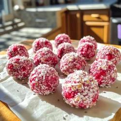 - 1 cup rolled oats - 1/2 cup almond butter - 1/4 cup honey or maple syrup - 1 cup freeze-dried raspberries (crushed) - 1/2 cup unsweetened shredded coconut - 1/4 cup chia seeds - 1 teaspoon vanilla extract - Pinch of salt The ingredients for Raspberry Coconut Energy Bites are simple and tasty. You need rolled oats for a good base. Almond butter adds creaminess and protein. Honey or maple syrup provides sweetness and binds the mix. The freeze-dried raspberries give a bright flavor. They also add a nice crunch. Shredded coconut brings a tropical vibe to the bites. Chia seeds are great for fiber and omega-3s. Finally, a touch of vanilla extract adds warmth, and a pinch of salt balances the sweetness. You can find all these ingredients at your local grocery store. Each energy bite has about 100 calories. They are rich in carbs, thanks to the oats and honey. The protein comes mainly from almond butter and chia seeds. The healthy fats in these bites come from almond butter and chia seeds as well. Be careful with nut allergies. Almond butter is a key ingredient. If someone has a nut allergy, use sunflower seed butter instead. These energy bites are gluten-free since they use rolled oats. Always check labels to ensure your oats are certified gluten-free. First, let's mix the dry ingredients. In a large bowl, combine: - 1 cup rolled oats - 1 cup freeze-dried raspberries (crushed) - 1/2 cup unsweetened shredded coconut - 1/4 cup chia seeds - A pinch of salt Stir these items together until they blend well. This mix gives the energy bites texture and taste. Next, we combine the wet ingredients in another bowl. Add: - 1/2 cup almond butter - 1/4 cup honey or maple syrup - 1 teaspoon vanilla extract Stir this mix until it is smooth. This mixture adds moisture and flavor to our bites. Now, we can form the energy bites. Use your hands to grab small amounts of the mixture. - Shape them into small balls, about 1 inch in diameter. This size is perfect for a quick snack. It also helps them stay firm. Chilling the bites is important. This step helps them hold their shape. - Place the bites on a parchment-lined baking sheet or plate. - Refrigerate them for at least 30 minutes. After they chill, they will be ready to eat. Enjoy these raspberry coconut energy bites as a quick snack or after workouts. You can find the full recipe if you want to make more! To get the perfect texture for your energy bites, you might need to adjust the stickiness. If your mixture sticks to your hands too much, simply add more oats. If it's too dry, add a bit more almond butter. You can also use honey or syrup as binding agents instead of almond butter. These tweaks can help you find the right balance. Want to boost the flavor? Try adding a sprinkle of cinnamon or a drop of coconut extract. These spices can bring out the natural sweetness of the raspberries. You can also mix in nuts, seeds, or even chocolate chips for extra crunch and taste. Each add-in can make your bites a fun surprise! These energy bites are perfect for any time of day. Enjoy them as a quick snack, a post-workout treat, or even for breakfast on the go. Pair them with yogurt or fresh fruit for a balanced meal. They fit well into lunch boxes or as a sweet pick-me-up during the day. For the full recipe, check out the detailed instructions above. {{image_2}} You can easily swap nut butters in this recipe. Almond butter is great, but peanut butter works too. If you need a nut-free option, try sunflower seed butter. It adds a nice taste without any nuts. For sweeteners, honey is a common choice. However, you can use maple syrup if you like. If you want a lower-calorie option, agave syrup or stevia can be good substitutes. Just adjust the amount to taste. Want to mix things up? You can use different freeze-dried fruits! Strawberries and blueberries can give your energy bites a fun twist. Each fruit brings its own flavor and color. If you love chocolate, try adding cacao powder. Just a few tablespoons can make a rich chocolate version of these bites. It pairs well with the raspberry and coconut flavors. If you're vegan, simply switch the honey for maple syrup. This keeps the bites sweet and plant-based. For those on a keto diet, use a low-carb sweetener like erythritol instead of honey. Stick with unsweetened coconut and adjust the oats for fewer carbs. These variations make the recipe fun and flexible. For the full recipe, check out the link above! To keep your raspberry coconut energy bites fresh, use airtight containers. Glass jars work best. They keep out air and moisture. You can also use plastic containers, but glass is safer for long-term storage. If you want to save some for later, freezing is a great option. Just make sure to seal them well to avoid freezer burn. In the refrigerator, the energy bites last about one week. Store them in your airtight container. If you freeze them, they can last up to three months. Just label your container with the date so you remember when you made them. To thaw frozen energy bites, take them out and leave them at room temperature. This usually takes about 30 minutes. If you want them to taste fresh, you can warm them in the microwave for a few seconds. This will help bring back their soft texture. Enjoy your tasty snack! For the full recipe, check the section above. To make Raspberry Coconut Energy Bites, follow these steps: 1. Mix rolled oats, almond butter, and honey (or maple syrup) in a large bowl. 2. Stir until everything blends well. 3. Add crushed freeze-dried raspberries, shredded coconut, chia seeds, vanilla, and a pinch of salt. 4. Combine all ingredients until mixed evenly. If it feels sticky, add more oats. If it’s too dry, add extra almond butter. 5. Roll the mixture into small balls, about one inch wide. 6. Place the bites on a parchment-lined baking sheet. 7. Chill in the fridge for at least 30 minutes. You can find the full recipe in the section above. Yes, you can use fresh raspberries, but they change the texture. Fresh raspberries add moisture, making the bites softer. This may also make them harder to shape into balls. Freeze-dried raspberries give a crunch and keep the bites firm. The flavor remains fruity, but the texture differs. Raspberry Coconut Energy Bites are a healthy snack option. They contain: - Rolled oats, which provide fiber and energy. - Almond butter, which offers healthy fats and protein. - Chia seeds, packed with omega-3s and antioxidants. - Freeze-dried raspberries, full of vitamins and minerals. - Coconut, which adds healthy fats and a delicious taste. These bites are a great way to fuel your day. You can make delicious Raspberry Coconut Energy Bites with simple ingredients. We covered what you need, how to prepare, and tips to make them perfect. These bites are healthy, tasty snacks for any time of day. Experiment with flavors and change ingredients to fit your taste. Store them well for lasting freshness. Enjoy your energy bites without worry—they're easy to make and great for you!