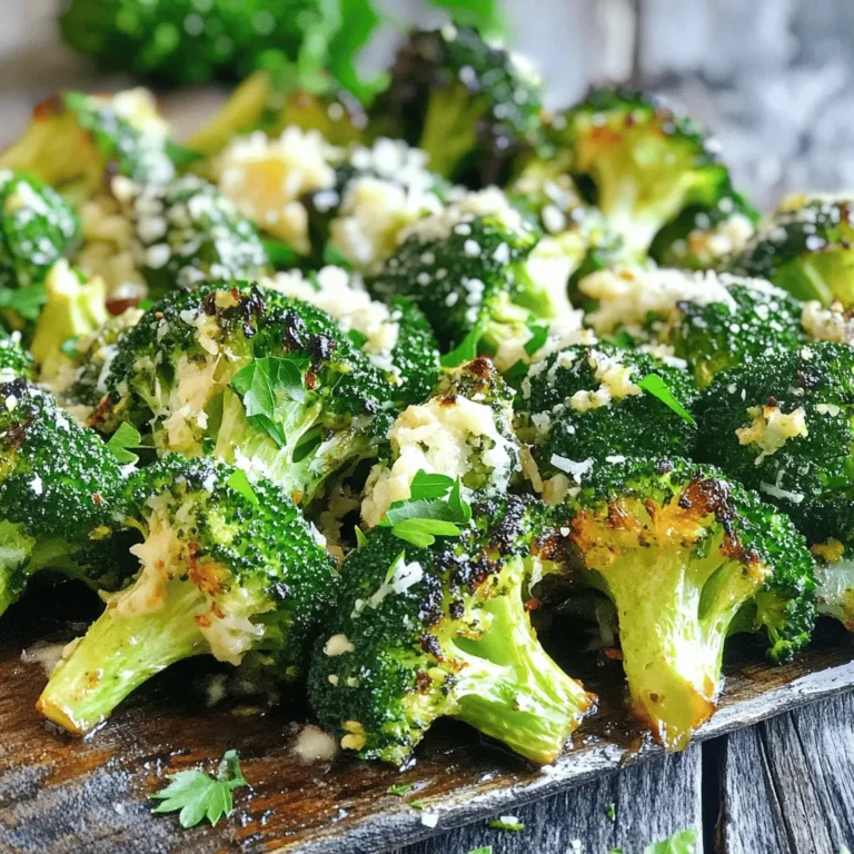 - 2 large heads of broccoli, cut into florets - 4 cloves of garlic, minced - 3 tablespoons olive oil - Zest of 1 lemon - Juice of 1 lemon - 1 teaspoon red pepper flakes (optional) - Salt and black pepper to taste - ¼ cup grated Parmesan cheese (optional) - Fresh parsley, chopped for garnish When picking broccoli, look for bright green florets. They should feel firm and tight. Avoid any yellowing or wilting. The stems should be crisp, not dry. Fresh broccoli has a slight sheen and no dark spots. Choose heads that feel heavy for their size. This shows they are fresh and packed with moisture. If you don't have broccoli, try cauliflower or green beans. Both have great texture and taste. For garlic, you can use garlic powder, but fresh gives the best flavor. Olive oil can be swapped with avocado oil. If you lack lemon, lime juice works as a nice substitute. For the cheese, nutritional yeast can add a cheesy flavor for a vegan option. First, gather all your ingredients. You need fresh broccoli, garlic, and lemon. Cut the broccoli into small florets. This helps it cook evenly. Mince the garlic cloves finely. You want to release all the flavor. In a large mixing bowl, add the broccoli florets and minced garlic. Pour in the olive oil, lemon zest, and lemon juice. Sprinkle salt and black pepper to taste. If you like heat, toss in red pepper flakes. Now mix everything well. Ensure the broccoli is fully coated. This step packs the flavor into every bite. Preheat your oven to 425°F (220°C). This temperature gives the broccoli a nice char. Spread the broccoli mixture on a baking sheet. Use parchment paper for easy cleanup. Make sure the pieces are in a single layer. This helps them roast evenly. Place the sheet in the oven and set a timer for 20-25 minutes. Halfway through, take it out and stir the broccoli. This ensures even cooking. Watch for the broccoli to turn tender and slightly charred. If you chose to add Parmesan cheese, sprinkle it over the broccoli five minutes before it’s done. Once the broccoli is roasted, take it out of the oven. Transfer it to a serving dish. For a fresh touch, garnish with chopped parsley. This adds color and flavor. Serve the lemon garlic roasted broccoli warm. It pairs well with grilled chicken or fish. You can also enjoy it on its own. For the complete recipe, check out the Full Recipe. To get the best results, choose fresh broccoli. Look for bright green florets with tight buds. Cut the broccoli into even pieces to ensure they cook at the same rate. Toss the florets well with olive oil and seasonings. This helps every bite burst with flavor. Don't overcrowd the baking sheet. Give each piece room to breathe. This way, they roast well and get crispy. To make this dish pop, try adding a squeeze of lemon right before serving. It adds a bright taste! You can also mix in other herbs like thyme or oregano for more depth. If you like heat, add more red pepper flakes. For a cheesy twist, sprinkle extra Parmesan cheese just before serving. This adds richness that balances the dish. One common mistake is not preheating the oven. If the oven isn’t hot, the broccoli will steam instead of roast. Be sure to watch the time closely. Broccoli can go from perfect to burnt quickly. Lastly, skipping the lemon zest means missing out on a fresh kick. Always include it for the best flavor! {{image_2}} You can easily switch up this recipe. Try adding carrots or bell peppers. Both add color and taste. Cut them into similar sizes for even cooking. You can also use asparagus or green beans. They roast well and pair nicely with lemon and garlic. To make this dish vegan, skip the Parmesan cheese. The lemon and garlic keep the flavor bright. You can add nutritional yeast for a cheesy taste without dairy. It gives that umami kick many love. Feel free to play with spices. Try cumin or smoked paprika for a warm taste. You can also add herbs like thyme or rosemary. These herbs will add depth and aroma. Adjust the red pepper flakes to your spice level. More for heat, less for mild flavor. For the complete recipe, check out the Full Recipe section. After enjoying your Lemon Garlic Roasted Broccoli, let it cool first. Place it in an airtight container. Store it in the fridge. It stays fresh for 3 to 4 days. Make sure to use a container that seals well. This helps keep the flavors intact. When you’re ready to eat leftovers, reheating is easy. Preheat your oven to 350°F (175°C). Spread the broccoli on a baking sheet. Heat for about 10 minutes. This keeps the broccoli crispy. You can also use a microwave. Just heat for 1-2 minutes. It’s quick, but the texture may change. Freezing is a great option if you want to save some for later. First, let the broccoli cool completely. Spread it on a baking sheet in a single layer. Freeze for a few hours until solid. Then transfer it to a freezer-safe bag. It can last up to 3 months. When ready to eat, thaw it in the fridge overnight before reheating. Enjoy your tasty side dish anytime! For the complete process, check out the Full Recipe. To get crispy broccoli, you need to follow a few key steps. First, spread the florets in a single layer on the baking sheet. This helps the heat circulate evenly. Next, roast at high heat, around 425°F (220°C). This cooks the broccoli fast and gives it a nice char. Don't forget to toss the broccoli halfway through cooking. This ensures all sides get that tasty crunch. For extra crispiness, avoid overcrowding the pan. If you follow these steps, your broccoli will be perfectly crispy. Yes, you can prepare this dish ahead of time. You can wash and cut the broccoli a day before. Store it in an airtight container in the fridge. You can also mix the garlic, olive oil, and lemon juice ahead. Just combine these ingredients and keep them in the fridge until you're ready to cook. When you are ready, toss everything together and roast. This way, you save time and still enjoy great flavor. Lemon garlic roasted broccoli pairs well with many dishes. You can serve it alongside grilled chicken, fish, or steak for a complete meal. It also works great with pasta dishes. For a lighter option, try it with quinoa or brown rice. If you're hosting a dinner party, this broccoli makes a great side for any main dish. You can even mix it into a salad for added flavor. To get the full recipe, check out the [Full Recipe]. This blog post covered all you need to know about cooking lemon garlic roasted broccoli. We talked about the key ingredients, how to pick fresh broccoli, and possible substitutes. I also shared step-by-step instructions for roasting and serving. Don't forget the tips for perfect roasting and common mistakes to avoid. In the end, you can enjoy a tasty and nutritious dish. Whether you add variations or enhance the flavor, this broccoli recipe is sure to please!