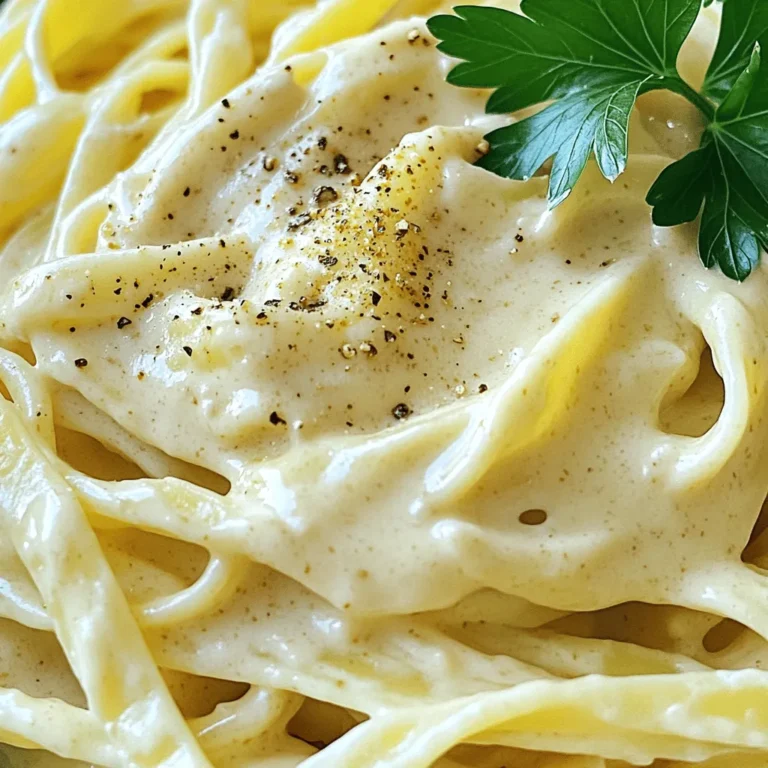 - 1 cup raw cashews, soaked - 1 cup vegetable broth - 1/4 cup nutritional yeast - 2 tablespoons lemon juice - 2 garlic cloves, minced - 1 teaspoon onion powder - 1/2 teaspoon salt - 1/4 teaspoon black pepper - Optional: pinch of nutmeg To make a creamy vegan cashew Alfredo sauce, you need a few main ingredients. The star of this sauce is raw cashews. Soak them for at least four hours or overnight. Soaking softens them, making the sauce smooth. Next, you need vegetable broth. It adds depth and flavor. Nutritional yeast gives that cheesy taste without dairy. Lemon juice adds brightness and a bit of zing. For seasoning, minced garlic gives a punch. Onion powder enhances the flavor, while salt and black pepper balance everything. If you like warmth, a pinch of nutmeg works well. These ingredients blend to create a rich, creamy sauce. It's perfect over pasta or veggies. I love how simple it is to make, yet it tastes gourmet. With these ingredients, you can impress anyone. To start, you need to soak the cashews. This makes them soft and easy to blend. Place one cup of raw cashews in a bowl and cover them with water. Let them soak for at least four hours or overnight for the best results. After soaking, it's time to drain and rinse the cashews. Pour the cashews into a colander and rinse them under cool water. This step helps remove any extra starch and ensures a smoother sauce. Now, let's add the ingredients to the blender. In your high-speed blender, place the soaked cashews. Add one cup of vegetable broth, 1/4 cup of nutritional yeast, 2 tablespoons of lemon juice, 2 minced garlic cloves, 1 teaspoon of onion powder, 1/2 teaspoon of salt, and 1/4 teaspoon of black pepper. If you want a touch of warmth, add a pinch of nutmeg. Next, blend all the ingredients on high speed. Blend until the mixture is completely smooth and creamy. If the sauce seems too thick, you can add a bit more vegetable broth. Blend again until you reach your desired consistency. After blending, transfer the sauce to a saucepan. Heat the sauce over low heat, stirring gently. Be careful! You want to warm it up, but don’t let it boil. Keep stirring until it’s hot throughout. Now, your Vegan Cashew Alfredo Sauce is ready! Serve it over your favorite pasta or steamed vegetables. Enjoy the creamy, flavorful dish you've made! To get the right thickness for your sauce, start by adding less broth. You can always add more if needed. If your sauce is too thick, just mix in a little vegetable broth. Blend until you reach the smoothness you like. When heating the sauce, keep the flame low. Avoid boiling it. High heat can make the sauce separate and ruin its creamy texture. To boost the flavor, try adding a pinch of cayenne or smoked paprika. These spices add depth and warmth. A dash of lemon zest can brighten the sauce too. Always taste as you go. If it needs more flavor, add salt or lemon juice. Balancing these flavors makes a big difference. A high-speed blender is key for a smooth sauce. Look for brands like Vitamix or Blendtec. They handle nuts well. For heating, use a non-stick saucepan. This type of cookware helps prevent sticking and burning. A wooden spoon is great for stirring gently while warming the sauce. {{image_2}} You can boost the health of your Vegan Cashew Alfredo Sauce easily. One great way is to add leafy greens like spinach or kale. These greens are packed with vitamins. They blend well and add a nice color. Another option is to explore different types of nutritional yeast. This adds a cheesy flavor and has B vitamins. You can use a fortified version for extra nutrition. Just sprinkle it in as you blend. To make the sauce even tastier, try adding fresh herbs. Basil or oregano can bring a new life to the dish. Chop them finely and mix them in before serving. Roasted garlic is another delicious twist. It has a sweet and rich flavor. Just roast your garlic until it's soft, then blend it in. This will give your sauce a lovely depth. Choosing the right pasta can enhance your dish. Fettuccine or penne work well with this creamy sauce. Their shapes hold the sauce nicely, making every bite flavorful. You can also serve this sauce with vegetable sides. Roasted broccoli or sautéed mushrooms pair great with it. They add texture and extra taste to your meal. To store vegan cashew Alfredo sauce in the fridge, first let it cool down. Pour the sauce into an airtight container. Seal the container well to keep air out. Place it in the fridge. The sauce can stay fresh for about 4 to 5 days. Before using, check for any changes in smell or texture. You can freeze the sauce for later use. To do this, let the sauce cool completely. Transfer it to a freezer-safe container or a resealable bag. Leave some space at the top, as the sauce may expand when frozen. You can keep it in the freezer for up to 3 months. To thaw and reheat, move the container to the fridge overnight. When ready to use, pour the sauce into a saucepan over low heat. Stir gently until warm. If the sauce seems thick, add a little vegetable broth to lighten it up. Making this sauce in batches can save time for quick meals. You can whip up a large amount and store it. Use it throughout the week over pasta, veggies, or grains. If you have leftover sauce, try mixing it with cooked quinoa or rice. It also works great as a dip for fresh veggies or spread on sandwiches. This sauce is versatile, adding flavor to many dishes. Yes, you can use other nuts or seeds. Almonds, sunflower seeds, or hemp seeds work well. They give a nice creaminess too. You can also use silken tofu for a smooth texture. Just blend it with the same seasonings. This way, you still get that rich flavor. Yes, this sauce is gluten-free! Just make sure your vegetable broth is gluten-free. Brands vary, so always check labels. Most ingredients here are naturally gluten-free. You can enjoy this sauce with gluten-free pasta or veggies. To spice up your sauce, add red pepper flakes. Start with a small pinch and mix it in. You can also add a dash of hot sauce for more heat. If you like garlic flavor, try roasted garlic for a deeper taste. Adjust the spice to fit your palate! This vegan Alfredo sauce uses simple, healthy ingredients like soaked cashews and broth. We’ve covered how to prepare, blend, and heat your sauce. I shared tips for smoothness and flavor, along with fun ways to switch it up. Your sauce can easily fit meals at home. Store it in the fridge or freeze for later. Now you can enjoy a tasty dish that packs a punch in both flavor and nutrition. Happy cooking!