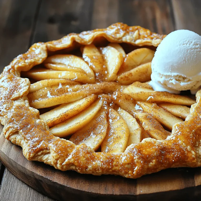 - 3 medium apples (Granny Smith or Honeycrisp) - 1 tablespoon lemon juice - 1/4 cup brown sugar - 1 teaspoon ground cinnamon - 1 tablespoon all-purpose flour - 1 pre-made or homemade pie crust - 1 egg (for egg wash) - 1 tablespoon granulated sugar (for topping) - Optional: Vanilla ice cream for serving When making cinnamon sugar apple galettes, I choose the best ingredients. The apples are key. I love using Granny Smith or Honeycrisp apples. They add a nice tartness that balances the sweet flavors. Lemon juice keeps the apples bright and fresh. It adds flavor and prevents browning. Brown sugar brings out the natural sweetness of the apples. Ground cinnamon gives a warm, cozy taste that makes these galettes special. All-purpose flour helps thicken the filling. It keeps the juices from making the crust soggy. For the crust, I recommend a pre-made option for ease. If you’re feeling adventurous, you can make your own. The egg wash gives the crust a beautiful golden color. Sprinkling granulated sugar on top adds a nice crunch. And for that extra treat, serve these galettes with a scoop of vanilla ice cream. It melts and makes the dessert even more delightful. Gather these ingredients, and you’re ready to create a delicious dessert that will impress anyone! - Preheating the Oven and Setting Up First, set your oven to 375°F (190°C). This is the perfect heat for our galettes. Line a baking sheet with parchment paper to prevent sticking. - Preparing the Apple Filling In a large bowl, toss three thinly sliced apples with one tablespoon of lemon juice. Add 1/4 cup of brown sugar, 1 teaspoon of ground cinnamon, and 1 tablespoon of flour. Mix it well and let it sit for about 10 minutes. This helps the apples soak up the flavors. - Rolling Out the Pie Crust Take your pre-made pie crust and roll it out on a lightly floured surface. Aim for about 1/8 inch thick. Cut it into two large circles, around 8 inches each. This will be the base for your galettes. - Creating the Galette Base Place each pie crust circle on your lined baking sheet. Make a border of about 1 inch around the edge. Leave the center open for your apple filling. - Adding the Apple Filling Take half of the apple mixture and place it in the center of each circle. Spread it out, but keep space around the edges for folding. - Folding the Edges and Egg Wash Gently fold the edges of the pie crust over the apple filling. Create small pleats all around. In a bowl, whisk one egg to make the egg wash. Brush it onto the crust edges. Finally, sprinkle granulated sugar for a sweet crunch. - Baking Time and Temperature Bake your galettes in the preheated oven for 30 to 35 minutes. Look for a golden brown crust and tender apples. This means they are done. - Cooling Instructions Once baked, take them out and let them cool slightly. This helps set the filling and makes slicing easier. Enjoy your delicious galettes! Choosing the right apples makes a big difference. I recommend using a mix of Granny Smith and Honeycrisp apples. - Granny Smith: They add a nice tartness that balances the sweetness. - Honeycrisp: They provide a sweet, juicy crunch that enhances flavor. Combining these two gives you the best taste and texture. You can also try Fuji or Braeburn apples for a different twist. Rolling out the pie crust can be simple. Start with a cold crust. Dust your surface with flour to keep it from sticking. - Roll it out to about 1/8 inch thick. - Aim for even thickness to bake nicely. To achieve a flaky texture, keep your dough cold. You can even use a few small pieces of butter in the crust. This creates layers that flake nicely when baked. You can elevate the flavor with a few extra spices. A pinch of nutmeg or allspice can add warmth. - Nutmeg: It pairs well with apples. - Allspice: It gives a cozy, autumn flavor. For sweetening adjustments, consider using maple syrup or honey. These can add a unique twist to your galettes. Adjust the amount based on your taste preferences. Don't be afraid to experiment! {{image_2}} You can make your galettes even better with different fillings. - Adding Nuts or Raisins: Chopped walnuts or pecans add a nice crunch. Sweet raisins bring a chewy texture. Mix a handful into your apple filling for extra joy. - Other Fruits to Consider: Apples are great, but you can use other fruits too. Peaches, pears, or berries work well. Just adjust the sugar based on the fruit's sweetness. The crust can change your galette's flavor and texture. - Gluten-Free Pie Crust Alternatives: If you need a gluten-free option, look for ready-made gluten-free crusts. You can also use almond flour or oat flour to make your own crust. - Making Your Own Pie Crust: Making a crust at home is easy. Just mix flour, cold butter, and a pinch of salt. Add water slowly until you form a dough. Chill it for 30 minutes before rolling. How you serve your galette can make it special. - Pairing with Different Ice Cream Flavors: Vanilla is classic, but try cinnamon or caramel ice cream. The warm galette and cold ice cream create a delightful contrast. - Serving with Whipped Cream or Caramel Sauce: A dollop of whipped cream adds lightness. Drizzling caramel sauce brings a sweet touch that pairs perfectly with the apples. Refrigeration Tips If you have leftover galettes, place them in an airtight container. Store in the fridge for up to three days. Make sure to let them cool completely before sealing. This helps keep the crust from getting soggy. Freezing Instructions To freeze, wrap each galette tightly in plastic wrap. Then, place them in a freezer-safe bag. They can last up to three months in the freezer. To reheat later, just thaw in the fridge overnight. Best Methods for Reheating The best way to reheat galettes is in the oven. Preheat your oven to 350°F (175°C). Place the galettes on a baking sheet and cover them with foil. Heat for about 10-15 minutes. This keeps the crust crisp and warm. Maintaining Crispiness To keep the crust crispy, avoid microwaving the galettes. The microwave can make the crust soggy. By reheating in the oven, you maintain that perfect crunch. It’s worth the extra time! Enjoy your delicious galettes just like when they were fresh! Yes, you can use other apples. Different apples give unique flavors. For a sweet taste, use Fuji or Gala apples. For a tart flavor, try Braeburn or Granny Smith. Mixing apple types can add depth to the taste. Look for a golden brown crust. The apples should be soft, not mushy. You can poke a fork into the apples to test them. If they are tender, the galettes are ready. A sweet aroma will fill your kitchen, too! Yes, you can prep these galettes in advance. Assemble them and cover tightly with plastic wrap. Store them in the fridge for up to 24 hours. When ready to bake, just remove the wrap and add the egg wash. You can also freeze unbaked galettes for later. Bake them directly from frozen, adding a few extra minutes to the bake time. This blog post showed you how to make delicious apple galettes. We covered the ingredients, step-by-step instructions, and useful tips. You learned about picking the best apples and perfecting your crust. We even discussed fun variations and storage tips. Using this guide, you can craft a tasty treat. Enjoy making these galettes that are sure to impress! Happy baking!