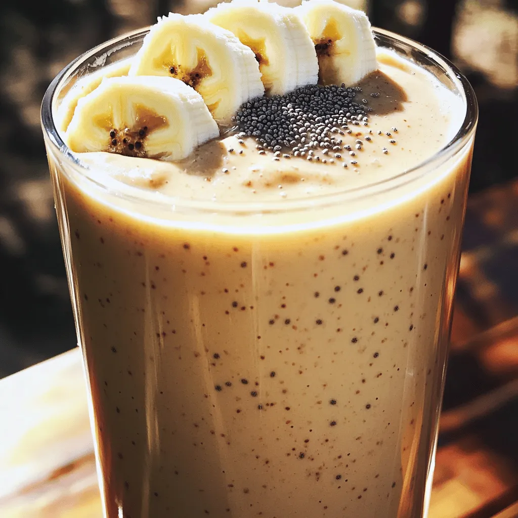 - 1 frozen banana - 2 tablespoons almond butter - 1 scoop vanilla protein powder - 1 cup unsweetened almond milk - 1 tablespoon chia seeds - 1 teaspoon honey (optional) - A few ice cubes (optional) This smoothie packs a punch! It has about 350 calories per serving. You get around 20 grams of protein, which helps build and repair muscles. The fats come from almond butter, and they are healthy. Expect about 15 grams of fat and 30 grams of carbs. Almond butter is a great protein source. It helps you feel full longer. The heart-healthy fats in almond butter can help lower blood cholesterol levels. Almonds have vitamins like E and B, plus minerals such as magnesium and calcium. These nutrients support your overall health. 1. Start by adding the frozen banana to your blender. This gives the smoothie a nice creamy base. 2. Next, spoon in two tablespoons of almond butter. This adds great flavor and healthy fats. 3. Then, add one scoop of vanilla protein powder for extra protein. 4. Pour in one cup of unsweetened almond milk. This helps blend everything smoothly. 5. Toss in one tablespoon of chia seeds. They add fiber and a nice texture. 6. If you like your smoothie sweeter, add one teaspoon of honey. This step is optional. 7. If you want it thicker, add a few ice cubes. This makes each sip refreshing. 8. Blend everything on high speed until smooth and creamy. You may need to scrape down the sides of the blender to mix well. - I recommend using a high-speed blender. It really helps to blend everything well. - If you see ingredients stuck on the sides, stop blending and scrape them down. This ensures even mixing. 1. Once blended, pour your smoothie into a tall glass. You want to showcase that creamy texture. 2. For a fun touch, garnish the top with a sprinkle of chia seeds. You can also add a few banana slices. This makes it look great and adds extra nutrition. To boost the taste of your smoothie, try adding spices. A dash of cinnamon brings warmth. Vanilla extract adds a sweet note. You can also use flavored protein powder. Chocolate or caramel flavors can change things up. You can adjust the texture of your smoothie easily. If you want it thicker, add more ice cubes. For a creamier feel, increase the almond milk. Frozen fruit like bananas makes it thicker. Fresh fruit adds more juice but less creaminess. Want your smoothie to fill you up? Add oats or a handful of spinach. Oats give extra fiber and keep you full longer. Spinach adds nutrients without changing the taste much. Pair your smoothie with snacks like nuts or yogurt. This makes for a balanced meal that satisfies. {{image_2}} If you need a nut-free option, switch out the almond butter for sunflower seed butter. This swap keeps your smoothie creamy and rich. Sunflower seed butter adds a nutty taste without using nuts. It’s also packed with protein and healthy fats. Plus, it’s safe for schools or places with nut-free policies. You can use plant-based protein in your smoothie. This is great for vegans or those who avoid dairy. Options like pea protein or hemp protein work well. These proteins are not only tasty but also meet various dietary needs. Always check labels to ensure they fit your diet. Adding fruits like berries can make your smoothie even better. Strawberries, blueberries, or raspberries add color and taste. They also give you extra vitamins. If you want a chocolatey twist, mix in cocoa powder. This adds depth to the flavor and makes it a treat. Just a tablespoon can change everything! To keep your Almond Butter Protein Smoothie fresh, store it in the fridge. Use an airtight container. This method keeps the smoothie tasting good for up to 24 hours. If you have extra smoothie left, you can freeze it. Pour the smoothie into ice cube trays or freezer-safe bags. This way, you can enjoy it later. If you freeze your smoothie, you need to revive it before drinking. Let it thaw in the fridge overnight. If you're in a hurry, you can blend it again with a splash of almond milk. This will make it smooth again. The best temperature for serving is cold, so enjoy it straight from the fridge. You can store your smoothie for a day in the fridge. After that, it may lose taste and texture. Look for signs of spoilage, like a sour smell or change in color. If it smells off or looks strange, it’s best to toss it. Always trust your senses to keep your smoothies safe and tasty. Yes, you can make this smoothie ahead of time. Just blend the ingredients as usual. Then, store it in an airtight container. Keep it in the fridge for up to 24 hours. The smoothie may thicken after chilling. If so, just stir in a little almond milk before drinking. For longer storage, pour it into ice cube trays. Freeze the cubes and blend later for a quick treat. This smoothie can fit well into a weight loss plan. It has about 300 calories, depending on ingredients. Almond butter and chia seeds provide healthy fats and fiber. These help you feel full for longer. The banana adds natural sweetness and energy. If you want to lower calories, skip the honey. Focus on your portion sizes to stay on track with your goals. There are several great options if you need a protein powder substitute. You can use Greek yogurt or cottage cheese for added protein. Silken tofu is another great choice, giving a creamy texture. If you prefer plant-based options, try pea protein or hemp seeds. Each option offers different flavors and benefits, so choose what you like best. In this post, we explored a delicious smoothie recipe featuring bananas, almond butter, and protein powder. I shared the nutrition facts and explained the health benefits of almond butter. You learned step-by-step how to make, blend, and store your smoothie. Remember, you can switch ingredients or add spices for different flavors. This smoothie can boost your health and energize your day. Enjoy experimenting with flavors and textures to find your perfect blend!