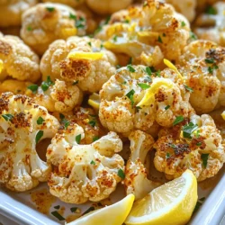For this tasty dish, you need a medium head of cauliflower. Cut it into small florets. This helps it cook evenly. You also need four cloves of minced garlic. Garlic adds a strong flavor that works well with cauliflower. The key to great taste lies in the seasonings. You will use three tablespoons of olive oil to coat the cauliflower. This helps it roast nicely. Add one teaspoon of smoked paprika for a subtle smokiness. One teaspoon of cumin provides warmth and depth. Don't forget to add salt and pepper to taste. Lastly, use the zest and juice of one lemon. This brightens the dish with fresh, tangy flavor. For a finishing touch, sprinkle fresh parsley on top. It adds color and freshness. You can also serve the roasted cauliflower with lemon wedges. This allows everyone to add more zing if they like. These simple garnishes make the dish look and taste even better. Start with a medium head of cauliflower. Cut it into small florets. This helps them cook evenly. Rinse the florets under cold water. Make sure to dry them well. Excess water can make the dish soggy. In a large bowl, combine the cauliflower florets and minced garlic. Add three tablespoons of olive oil. Olive oil adds a rich flavor. Next, mix in one teaspoon of smoked paprika and one teaspoon of cumin. These spices give the dish warmth and depth. Now, zest one lemon and squeeze its juice into the bowl. Toss everything together until the florets are coated. Preheat your oven to 425°F (220°C). Spread the cauliflower mixture on a lined baking sheet. Make sure they are in a single layer for even cooking. Season with salt and pepper to taste. Place the baking sheet in the oven. Roast for 25 to 30 minutes. Stir halfway through to ensure all sides get golden brown. The cauliflower is done when tender and caramelized. Once out of the oven, let it cool a bit. Garnish with fresh parsley and serve with lemon wedges. Enjoy! To get the best roasted cauliflower, follow these steps carefully. First, cut the cauliflower into even florets. This helps them cook at the same rate. Toss the florets in olive oil, garlic, and spices. Make sure each piece is well-coated. Spread them out on the baking sheet. Do not crowd them; give each piece space. This ensures they roast, not steam. Roast at 425°F (220°C) for 25-30 minutes. Stir halfway through to help them brown evenly. Look for a golden color and a tender texture. Add depth to your lemon garlic roasted cauliflower with a few simple tricks. Use fresh garlic for a stronger flavor. You could also try different herbs like thyme or rosemary. For a kick, add red pepper flakes. Adjust the lemon juice to taste; more juice gives a zesty punch. Smoked paprika adds a nice depth. If you love a little warmth, cumin works wonders. Experiment with these flavors to find your perfect mix. You can prep lemon garlic roasted cauliflower in advance. Cut the florets and mix them with the garlic, lemon, and spices. Store this mixture in an airtight container. Keep it in the fridge for up to a day. When you’re ready, just roast it. This makes it easy for busy days. You’ll have a delicious side dish ready in no time. Enjoy the fresh and bright flavors with your meals! {{image_2}} You can change the flavor of your lemon garlic roasted cauliflower easily. Try using thyme or rosemary for a fresh twist. If you love heat, add some red pepper flakes. For a smoky taste, consider using smoked paprika as in the original recipe. You can also use Italian seasoning for a herbaceous kick. Experimenting with spices helps you find your favorite flavor. Roasting is great, but there are other ways to cook cauliflower. You can steam it for a softer texture. Just steam until it’s tender, then toss it with the garlic and lemon mix. If you like crunch, try grilling the cauliflower. Brush it with olive oil and grill until charred. You can also use an air fryer. It cooks quickly and keeps the cauliflower crispy. Each method brings out unique flavors. Lemon garlic roasted cauliflower pairs well with many dishes. It goes great with grilled chicken or fish. The bright lemon cuts through rich proteins. You can also serve it with quinoa or rice for a filling meal. For a vegetarian option, try it with lentils. The flavors blend nicely, making a healthy plate. Don't forget to garnish with fresh parsley and lemon wedges for a pop of color and taste. Store your leftover lemon garlic roasted cauliflower in an airtight container. Make sure it cools to room temperature first. The dish stays fresh in the fridge for up to three days. If you want to keep it longer, consider freezing it. To reheat, you can use the oven or microwave. For the oven, preheat it to 350°F (175°C). Place the cauliflower on a baking sheet and warm it for about 10-15 minutes. If using the microwave, heat on high for 1-2 minutes, checking often. This helps keep the flavors bright and the texture enjoyable. Freezing is a great option if you want to save some for later. First, let the cauliflower cool completely. Spread the florets in a single layer on a baking sheet and freeze for 1-2 hours. Once frozen, transfer them to a freezer bag. They can last up to three months. To use, thaw in the fridge overnight before reheating. You can use several oils instead of olive oil. Try avocado oil or melted coconut oil. These oils add good flavor and work well with the spices. If you want to avoid oil, use vegetable broth. It keeps the cauliflower moist while roasting. Check the color and texture of the cauliflower. It should be golden brown and tender when done. You can test it with a fork. If it goes in easily, your cauliflower is ready. Roasting takes about 25 to 30 minutes at 425°F (220°C). Yes, this recipe is already vegan! It has no animal products. The lemon and spices add flavor without dairy. Enjoy this dish as a tasty side for any meal. In this post, we covered how to make a delicious roasted cauliflower dish. We started with choosing fresh cauliflower and garlic, then mixed in essential seasonings. You learned the steps for prepping, roasting, and adding optional garnishes. We discussed tips for perfect roasting, enhancing flavors, and storage options. Roasted cauliflower is easy and tasty. Feel free to experiment with seasonings and methods. Enjoy your cooking!
