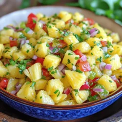 The main ingredients create the base of this salsa. You need: - 1 ripe pineapple, finely diced - 1 red bell pepper, diced - 1 small red onion, minced - 1 jalapeño pepper, seeded and minced - 2 tablespoons fresh cilantro, chopped - 1 lime, juiced - Salt and pepper to taste Each ingredient adds its own flavor. The pineapple brings sweetness, while the jalapeño adds heat. The red onion and bell pepper give crunch and color. You can enhance your salsa with these extras: - 1 tablespoon honey (for sweetness) Adding honey gives a nice balance to the heat. You can skip it if you want a more zesty taste. Feel free to experiment with other fruits or herbs. To make this salsa, you’ll need some simple tools: - A sharp knife for cutting - A cutting board for prep - A mixing bowl for combining ingredients - A citrus juicer for extracting lime juice These tools help speed up your prep and keep everything neat. Having the right tools makes cooking fun and easy. First, grab a ripe pineapple. Cut off the skin and core. Make sure to remove all tough parts. Now, finely dice the flesh into small cubes. Place these cubes in a mixing bowl. Next, take a red bell pepper and dice it. The pop of color adds fun and flavor. Chop one small red onion into tiny pieces. Then, prepare a jalapeño pepper. Remove the seeds and mince it finely. Add the bell pepper, onion, and jalapeño to the bowl with the pineapple. Now it’s time to mix! Stir in two tablespoons of freshly chopped cilantro. The herb adds a nice touch. Squeeze the juice of one lime over the mix. The lime juice gives brightness and balance. If you like it sweeter, drizzle in one tablespoon of honey. Mix everything well to combine. Don't forget to season! Add salt and pepper to taste. This step is key for enhancing all the flavors. Let the salsa rest for at least 15 minutes. This waiting time helps the flavors blend. The heat from the jalapeño will mellow a bit too. Serving it fresh is best, but this step is important. You can taste the salsa before serving. Adjust the seasoning if needed. Enjoy the burst of flavors in every bite! To control the heat in your salsa, start with less jalapeño. Taste as you go. If you want more heat, add more minced jalapeño. Remember, cooking is all about balance. You can mix in a bit of diced habanero for an extra kick if you're feeling bold. Just be careful, as habaneros are much hotter! Use ripe, fresh pineapple for the best flavor. Choose a pineapple that feels heavy for its size. Look for vibrant green leaves and a sweet scent. For peppers, select firm ones with no soft spots. Fresh cilantro should be bright green and fragrant. Quality ingredients make a big difference in taste. This salsa pairs well with grilled chicken or fish. Try it on tacos for a fun twist! You can serve it with tortilla chips as a snack. It also works well as a topping for nachos. Get creative and use it to jazz up your favorite dishes! {{image_2}} You can switch up the fruit in your salsa. Try mango for a sweeter taste. Peaches also add a juicy twist. If you want a tangy bite, use kiwi. Each fruit brings its own flavor. Feel free to mix and match! Adding herbs can change the whole dish. Try mint for a refreshing kick. Basil gives a sweet flavor that pairs well. For a stronger taste, add garlic or ginger. Each herb adds its own unique touch. Experiment to find what you love! Jalapeños are not the only way to add heat. You can use serrano peppers for more spice. Habaneros bring a fruity heat. If you want less heat, try poblano peppers. Each pepper has its own level of spice. Choose what fits your taste best! To keep your spicy pineapple salsa fresh, store it in an airtight container. Use glass or plastic containers with tight lids. This helps keep out air and moisture. Place the salsa in the fridge right after making it. Always use a clean spoon when serving. This prevents germs from getting in. Fresh salsa lasts up to five days in the fridge. If you want to keep it longer, freeze it. Pour the salsa into freezer-safe bags, removing as much air as possible. Label the bags with the date. You can freeze it for up to three months. Just thaw it in the fridge when you’re ready to enjoy it again. Leftover salsa may lose some flavor after a few days. To bring it back to life, add a splash of lime juice. This brightens the taste. You can also add a bit more cilantro or jalapeño for extra flavor. Stir well and taste before serving. This way, your salsa will still be bold and delicious! The heat in this salsa comes from the jalapeño pepper. When you chop it, it releases oils that add spice. You can adjust the heat by changing the amount of jalapeño you use. If you want less heat, remove the seeds. For more heat, keep some seeds in. The balance of sweet pineapple and spicy jalapeño makes this salsa really tasty. Yes, you can make this salsa ahead of time. I often prepare it a few hours before serving. This helps the flavors mix well. Just store it in the fridge in an airtight container. The salsa will last for up to two days. However, for the best taste, enjoy it fresh, as the pineapple can get mushy over time. You can use this salsa in many ways. It pairs great with grilled chicken or fish. You can also serve it with tortilla chips for a snack. Try it on tacos for a fresh twist. Drizzle it over salads for added flavor. The options are endless, and it adds a vibrant touch to any meal! This blog covered how to make delicious spicy pineapple salsa. We talked about the main and optional ingredients, plus the tools you need. I gave you step-by-step instructions for preparing the salsa and tips to adjust the spice level. We also explored fun variations and how to store your salsa. In closing, spicy pineapple salsa is easy and fun to make. With fresh ingredients and a little time, you can enjoy a tasty dish. Experiment with different fruits and spices to make it your own!