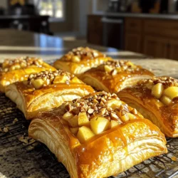- Puff pastry - Cream cheese - Powdered sugar - Vanilla extract - Apple types (Granny Smith) - Caramel sauce - Cinnamon - Flour (for dusting) - Egg (for egg wash) - Optional toppings (nuts) To make a Caramel Apple Cream Cheese Danish, gather your ingredients first. You will need a single sheet of puff pastry. Thaw it before you start. Next, grab 8 ounces of softened cream cheese. This will make the filling creamy and rich. You will also need half a cup of powdered sugar. This adds sweetness and balances the cream cheese. Don’t forget one teaspoon of vanilla extract for flavor. For the apples, I recommend using a Granny Smith. One large apple, peeled and diced, works well. You will want it to be tart to contrast with the sweet filling. Caramel sauce is key in this recipe. You can use store-bought or make your own. Half a cup will add that gooey goodness. Add one teaspoon of cinnamon to spice things up. You will also need one tablespoon of flour for dusting the work surface. Lastly, use one egg to create a nice golden shine on your pastries. If you want extra crunch, consider optional chopped nuts for the topping. Having everything ready makes the cooking process smooth and fun. Start by thawing your puff pastry. Leave it in the fridge overnight or for a few hours at room temp. This keeps it easy to roll. Once thawed, dust your surface with a bit of flour. Roll the pastry out to make it smooth. Aim for a larger rectangle. Now, cut the pastry into equal squares, about 4-5 inches each. You can use a knife or a pizza cutter for this. Next, mix your cream cheese filling. In a bowl, combine the softened cream cheese, powdered sugar, and vanilla extract. Use a whisk or fork to blend until creamy and smooth. In another bowl, prepare the apple mixture. Dice your apple and toss it with cinnamon and caramel sauce. Make sure every piece gets coated well. Now it’s time to assemble! Place a spoonful of the cream cheese mix in the center of each pastry square. Top this with a spoonful of the apple mixture. Don’t overfill; you want to seal them well. Fold the corners of the pastry squares toward the center, creating a pocket. Pinch the edges to seal them tightly. Preheat your oven to 400°F (200°C). Line a baking sheet with parchment paper for easy cleanup. In a small bowl, beat an egg. Use a brush to coat the tops of your pastries with the egg wash. This gives a nice golden finish. Bake your danishes for about 15-20 minutes. They should puff up and turn a lovely golden brown. - Roll the puff pastry gently. Use a light touch to avoid tearing. Aim for a large rectangle. - To avoid sogginess, always keep the filling dry. Coat apples only with a bit of caramel. - Try adding nutmeg or ginger for a warm spice kick. These flavors blend well with apples. - Mix in other fruits like pears or berries for a fun twist. They can add fresh tastes and colors. - Drizzle warm caramel over the baked danishes for a sweet touch. It makes each bite more enticing. - For garnish, sprinkle chopped nuts like pecans or walnuts. They add crunch and a nice contrast to the soft filling. {{image_2}} You can switch up the fruit in your caramel apple cream cheese danish. Try using other apple types like Honeycrisp or Fuji for a sweeter taste. If you want something different, consider pears or peaches. These fruits bring a unique flavor and pair well with caramel. You can also change the cream cheese flavor. Adding spices like nutmeg can give it a warm, cozy taste. You can use flavored cream cheese too, like pumpkin or vanilla. This adds another layer of flavor to your danish. If you need a gluten-free option, look for gluten-free puff pastry. Many stores carry this now. For a vegan version, choose vegan cream cheese. You can find many tasty brands that work well in this recipe. These options let everyone enjoy this danish. To keep your caramel apple cream cheese danishes fresh, store them in an airtight container. Put them in the fridge for the best results. They stay good for about 2 to 3 days. If you want to keep them longer, consider freezing them. Wrap each danish tightly in plastic wrap and then place them in a freezer bag. They can last up to 2 months in the freezer. When you want to enjoy your danish again, reheating is key. The oven is the best method. Preheat it to 350°F (175°C). Place the danish on a baking sheet and heat for about 10 minutes. This will keep the pastry crispy. If you use a microwave, it may turn soggy. Heat for 15 seconds if you must. Enjoy the warm, gooey filling and crispy crust! For the best flavor in your caramel apple cream cheese danish, I recommend using Granny Smith apples. They are tart and balance the sweetness of the caramel and cream cheese. If you prefer a sweeter danish, you can try Honeycrisp apples. They are juicy and sweet, which adds a nice flavor contrast. Yes, you can make these danishes ahead of time. You can assemble them and store them in the fridge for a day. However, baking them fresh gives the best results. If you bake them in advance, they may lose their crispiness. Consider reheating them in the oven to regain some texture. To stop the cream cheese from leaking, make sure to pinch the edges of the pastry well. Fold the corners toward the center tightly, sealing them securely. You can also dust the surface lightly with flour before adding the filling. This helps absorb any extra moisture. In this blog post, we explored how to make delicious apple danishes using puff pastry and cream cheese. We broke down the ingredients, provided step-by-step instructions, and shared tips for the best results. You can adapt the recipe with different fruits or flavors to suit your taste. Remember to store leftovers properly to keep them fresh. By following these instructions, you can create a tasty treat that’s sure to impress. Enjoy baking and savoring your homemade danishes!