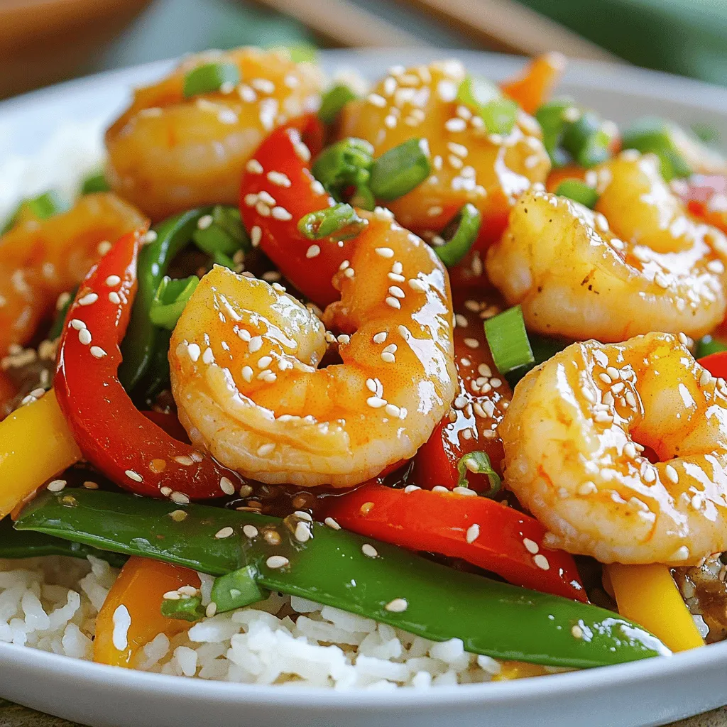 To make this dish, you'll need some key items. Here’s a list: - 1 pound large shrimp, peeled and deveined - 2 tablespoons sesame oil - 4 cloves garlic, minced - 1 tablespoon fresh ginger, grated - 1 bell pepper (red or yellow), sliced - 1 cup snap peas or sugar snap peas - 2 green onions, chopped (for garnish) - 3 tablespoons low-sodium soy sauce - 1 tablespoon honey or agave syrup - 1 tablespoon sesame seeds - Salt and pepper to taste These ingredients work together to create a tasty and colorful meal. The shrimp give the dish its protein, while the vegetables add crunch and flavor. You can switch things up with some optional ingredients. Here are a few ideas: - Use chicken or tofu instead of shrimp for a different protein. - Swap out the bell pepper for broccoli, carrots, or any favorite veggie. - If you want more heat, add red pepper flakes or sliced jalapeño. - For a vegan version, use agave syrup instead of honey. Feel free to mix and match based on what you have at home. Cooking should be fun and creative! This dish is not just delicious; it's also nutritious. Here’s a quick look at what you get: - High in protein from shrimp. - Packed with vitamins from the bell pepper and snap peas. - Healthy fats from sesame oil. - Low in added sugars if you use less honey or agave. Overall, this stir-fry is a balanced meal that fits well into many diets. You can enjoy it without guilt! Cooking Sesame Garlic Shrimp Stir-Fry is easy and fun. You will love how quick it is! Start by gathering your ingredients. You need shrimp, garlic, ginger, bell pepper, snap peas, and more. Follow these steps for a tasty dish. First, marinate the shrimp. In a bowl, mix the shrimp with 1 tablespoon of soy sauce. Add a pinch of salt and pepper. Stir well to coat the shrimp evenly. Let it sit for about 10 minutes. This makes the shrimp more flavorful. While the shrimp marinates, prepare the vegetables. Slice the bell pepper and rinse the snap peas. Heat a large wok or skillet over medium-high heat. Add 1 tablespoon of sesame oil. When the oil is hot, add minced garlic and grated ginger. Stir-fry for about 30 seconds. The smell will be amazing! Next, add the sliced bell pepper and snap peas. Stir-fry for 2-3 minutes until they are crisp and tender. Remove the vegetables from the pan and set them aside. This step keeps the vegetables bright and fresh. Now, return the shrimp to the pan. Cook for 2-3 minutes until they are pink and opaque. Finally, combine the shrimp and vegetables. Pour in the sauce and stir everything together for another 1-2 minutes. Enjoy the delightful flavors of your Sesame Garlic Shrimp Stir-Fry! To make the best sesame garlic shrimp stir-fry, focus on high heat. A hot pan cooks shrimp fast, keeping them juicy. Use a wok or large skillet for even heat. Keep your ingredients prepped and ready. This way, you cook quickly. Stir-fry in small batches if your pan is small. Overcrowding will steam the shrimp instead of searing them. One common mistake is not marinating the shrimp. A quick marinate adds flavor. Skipping the garlic or ginger can dull the taste. Don’t cook the shrimp too long. They should be pink and opaque, not rubbery. Also, avoid overcooking the veggies. You want them crisp, not mushy. Finally, don’t forget to garnish! Sesame seeds and green onions add a nice touch. For a flavor boost, try adding a splash of rice vinegar. It adds a nice tang. You can also toss in a pinch of red pepper flakes for heat. Experiment with different vegetables like broccoli or carrots for variety. If you like sweetness, add more honey or agave. Finally, serve it over jasmine rice or noodles for a complete meal. Enjoy your tasty dish! {{image_2}} You can switch shrimp for many other proteins. Chicken breast is a great choice. Cut it into bite-sized pieces. Tofu is a fantastic option too. Use firm tofu, and press it to remove excess water. Both options soak up the sauce well. Adding more veggies makes this dish even better. Broccoli works well; just cut it into small florets. Carrots add a nice crunch; slice them thin for quick cooking. You can also use bell peppers of any color for a vibrant look. Snap peas are a perfect choice for their sweetness. Feel free to mix and match your favorite veggies. While the soy sauce blend is tasty, you can explore other flavors. Try adding sriracha for a spicy kick. Teriyaki sauce adds a sweet and savory twist. For a citrusy touch, mix in some orange juice. Experimenting with different sauces keeps the dish exciting. Choose what you love, and let your taste buds guide you! You can store leftover sesame garlic shrimp stir-fry in the fridge. Place it in an airtight container. It will stay fresh for up to three days. When you want to eat it, just take it out and enjoy! If you want to keep this dish longer, you can freeze it. First, let the stir-fry cool completely. Then, place it in a freezer-safe bag or container. It can last up to three months in the freezer. When you're ready to eat, thaw it in the fridge overnight. Reheat your sesame garlic shrimp stir-fry in a pan over medium heat. Stir it often to warm it evenly. You can also use a microwave. Heat it in short bursts, stirring in between. This way, it stays moist and delicious. To make this dish gluten-free, use gluten-free soy sauce. Many brands offer this option. You can also use coconut aminos as a tasty substitute. Both choices keep the flavor you love without gluten. Yes, you can use frozen shrimp for this recipe. Just remember to thaw them first. Place them in cold water for about 15-20 minutes. This will help them cook evenly and stay juicy in the stir-fry. I recommend serving this shrimp stir-fry over rice or noodles. Jasmine rice or whole grain noodles work great. You can also pair it with a fresh salad or steamed veggies for a balanced meal. Enjoy the mix of flavors and textures! In this article, we explored the key ingredients and step-by-step instructions for a tasty sesame garlic shrimp stir-fry. We discussed tips for cooking and how to avoid common mistakes. You can swap in different proteins, vegetables, and sauces to make this dish your own. Finally, we covered storage options and answered frequently asked questions. Try this recipe and adapt it to fit your taste. Enjoy the fun and flavor of making your own stir-fry!