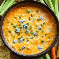 - 2 cups shredded cooked chicken - 1 (8 oz) package cream cheese, softened - 1/2 cup buffalo sauce (adjust to taste) - 1 cup shredded cheddar cheese - 1 cup ranch dressing - 1/2 cup crumbled blue cheese (optional) - 2 green onions, chopped (for garnish) - Tortilla chips, celery sticks, and carrot sticks for dipping To make this Slow Cooker Buffalo Chicken Dip, you need simple ingredients. The chicken gives it protein, while cream cheese adds creaminess. Buffalo sauce gives the dip its spicy kick. Cheddar cheese adds great flavor, and ranch dressing adds a smooth touch. Blue cheese is optional but adds a nice tang. Garnish with chopped green onions for color. You can serve the dip with tortilla chips, celery sticks, and carrot sticks for a fresh crunch. Each ingredient plays a role, making every bite delicious. Start by gathering your ingredients. You need shredded chicken, cream cheese, buffalo sauce, ranch dressing, and cheddar cheese. If you like blue cheese, grab that too! In a slow cooker, mix the softened cream cheese and chicken together. Pour in the buffalo sauce and ranch dressing. Add half of the cheddar cheese. Stir until everything blends well. Now, cover the slow cooker. Set it to low heat and cook for 2-3 hours. Stir the dip every so often. This helps heat it evenly. You want the mixture to be hot and bubbly. After the dip is warm, sprinkle the rest of the cheddar cheese on top. If you chose blue cheese, add that too. Cover the slow cooker again. Let it cook for 15-30 minutes more, until the cheese melts. Once done, turn off the cooker. Let the dip sit for a few minutes. Garnish with chopped green onions. Serve this tasty dip with tortilla chips, celery sticks, or carrot sticks. Enjoy every creamy and spicy bite! Adjusting Spice Levels You can change the heat of your dip. Start with less buffalo sauce. Taste it. If you want more heat, add more sauce slowly. This way, you control the spice. Ensuring Creaminess Cream cheese gives the dip its rich texture. Make sure it is softened first. Mixing it well helps keep the dip creamy. If it seems thick, add a splash of ranch dressing. This adds flavor and keeps it smooth. Stirring Techniques Stirring is key to a great dip. Mix well while it cooks. This helps all the flavors blend. I like to stir every 30 minutes. It ensures that every bite is tasty. Garnishing Ideas Garnish gives a pop to your dip. Chopped green onions add color and crunch. You can also sprinkle some extra blue cheese on top. This adds flavor and looks nice. Serving Suggestions Serve your dip warm for the best taste. Use tortilla chips, celery sticks, or carrot sticks. Each one is great for scooping. I love to have a mix ready for guests. It makes for a fun dip party! {{image_2}} Different Cheese Options You can change the cheese to fit your taste. Try using Monterey Jack for a milder flavor. You could also use pepper jack for extra heat. Each cheese brings a unique twist to this dish. Spice Alternatives If buffalo sauce is too spicy, you can try wing sauce. A mild version works well. For a smoky taste, add chipotle sauce. These changes can make the dip perfect for everyone. Healthier Substitutions You can make this dip healthier by using Greek yogurt instead of cream cheese. This keeps the creaminess but lowers fat. Use low-fat ranch dressing to cut calories. You can even swap chicken for shredded turkey for a lighter option. Dip Combinations Pair this dip with other dips like guacamole or salsa. The mix of flavors makes a fun spread. You can also serve it next to bean dip for a tasty feast. Appetizer Pairings Buffalo chicken dip goes great with crunchy veggies. Serve with celery and carrot sticks for freshness. You can also add cheese quesadillas for a filling option. This makes your appetizer table more exciting and diverse. How do you store leftovers? First, let the dip cool down a bit. Then, put it in an airtight container. Make sure to use a container that seals well. This helps keep the flavor fresh. You can store the dip in the fridge for up to four days. What are the best container recommendations? I suggest using glass or plastic containers. They both work well. If you want to keep the dip warm, use a slow cooker with a lid. This is great for parties too. How do you reheat the dip? You can use the microwave or the oven. The microwave is quick. Heat it in short bursts of 30 seconds. Stir in between to avoid hot spots. Is the oven better? The oven keeps the dip creamy. Preheat it to 350°F. Place the dip in an oven-safe dish. Cover it with foil to keep moisture in. Heat for about 15-20 minutes, or until hot. How do you maintain texture? Stir the dip while reheating. This helps keep it smooth. If it seems thick, add a bit of ranch dressing. This brings back the creaminess. Enjoy your Buffalo Chicken Dip! Can I make Buffalo Chicken Dip in advance? Yes, you can make this dip ahead of time. Prepare it and store it in the fridge. When you’re ready, just heat it in the slow cooker. This saves time for your party or game day. Is it possible to freeze this dip? Yes, this dip freezes well. After cooking, let it cool. Transfer it to an airtight container. It can last up to three months in the freezer. Thaw it in the fridge overnight before reheating. What can I serve with Buffalo Chicken Dip? You can serve it with many items. Try tortilla chips, celery sticks, and carrot sticks. They all add a nice crunch and balance the dip's creaminess. Why did my dip turn out too runny? If your dip is runny, it may have too much liquid. Make sure to measure the ranch dressing and buffalo sauce. Adding more cream cheese can help thicken it as well. How can I thicken my dip? To thicken the dip, you can add more cheese. Cream cheese or cheddar works well. You can also let it cook longer to reduce extra liquid. Keep stirring to ensure an even thickness. In this blog post, we covered how to make a tasty Buffalo Chicken Dip. I shared the key ingredients and step-by-step instructions for easy preparation. You learned tips to enhance flavor and presentation, plus variations for personal touches. We also talked about storing and reheating the dip effectively. Buffalo Chicken Dip is perfect for gatherings. It’s simple, delicious, and sure to please your guests. I hope you enjoy making this dish as much as I do!