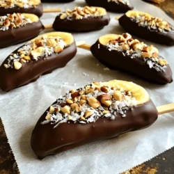 To make chocolate-covered banana pops, you need a few simple items. Here’s what you will need: - Ripe bananas - 1 cup dark chocolate chips - 2 tablespoons coconut oil - 1/2 cup crushed nuts (almonds, walnuts, or peanuts) - 1/4 cup shredded coconut (unsweetened) - Wooden popsicle sticks or skewers These ingredients create a tasty treat. The ripe bananas give a sweet base. Dark chocolate adds rich flavor. Coconut oil helps the chocolate melt and coat well. You can choose your favorite nuts for crunch. Unsweetened shredded coconut adds a nice touch. Finally, the popsicle sticks make it fun and easy to eat. With just these ingredients, you can create a fun dessert. It’s a great way to enjoy a healthy snack. Start with ripe bananas. Peel each banana carefully. Cut them in half crosswise. This gives you eight banana pieces. Now, take your popsicle sticks. Insert one stick into each banana half. Push it in about halfway. This makes it easy to hold. Place the banana pops on a baking sheet lined with parchment paper. Next, let’s melt the chocolate. Grab a microwave-safe bowl. Add 1 cup of dark chocolate chips and 2 tablespoons of coconut oil. The oil helps the chocolate melt smoothly. Microwave the bowl for 30 seconds. After that, take it out and stir. Repeat this until the chocolate is smooth. It should take about 1 to 1.5 minutes total. Now, it’s time to dip the bananas. Take each banana pop and dip it into the melted chocolate. Make sure to coat it fully. Let any extra chocolate drip off. This keeps the pops from being too messy. While the chocolate is still wet, add your toppings. You can use crushed nuts or shredded coconut for a tasty finish. After coating all the pops, return them to the baking sheet. Place the sheet in the freezer. Let them freeze for at least 1 hour. This helps the chocolate set and firm up. When they are ready, take them out just before serving. Enjoy your tasty chocolate-covered banana pops! When melting chocolate, keep the mixture smooth. Mix dark chocolate chips with coconut oil for a great dip. Microwave in short bursts. Stir often for even melting. This helps prevent burning. Dip each banana pop quickly. Let the extra chocolate drip off. This keeps the coating neat. To avoid mess, use a tall cup for dipping. This way, you can fully coat the banana. Hold the stick, and dip straight down. Tilt the cup if needed. This gives good coverage without splashes. Toppings can make your banana pops fun. Try crushed nuts like almonds or walnuts for crunch. Shredded coconut offers a sweet touch. You can mix and match these options. To apply toppings, do this while the chocolate is still wet. Roll the pop in the toppings or sprinkle them on. This helps the toppings stick well. Use a plate to catch any extras. Serving chocolate-covered banana pops can be creative. You can place them in a tall glass for a fun look. This keeps them upright and easy to grab. Pair these pops with yogurt or ice cream for extra fun. They also work well for gatherings. Kids love them at parties, and adults enjoy them, too. {{image_2}} You can choose many types of chocolate for your pops. Dark chocolate is rich and tasty. It adds a deep flavor to the bananas. If you prefer sweet, try white chocolate. It gives a creamy taste that many enjoy. For those who follow a vegan diet, vegan chocolate is a great choice. It comes from cacao but has no dairy. This way, everyone can enjoy these treats! Get creative with your toppings! Instead of nuts, try using colorful sprinkles. They add fun and crunch. Granola is another great option. It gives a nice texture and extra flavor. You can also experiment with flavored coatings. Try using crushed cookies or even matcha powder. Each choice will change the taste and look of your banana pops. Make your banana pops fit any occasion! For Halloween, turn them into spooky treats. Use dark chocolate and add edible eyes to make them fun. For the holidays, you can decorate them with festive colors. Use red and green sprinkles or drizzle white chocolate on top. These themed pops will impress your guests and make your table look special. To keep your chocolate-covered banana pops fresh, wrap each pop in plastic wrap. Place them in an airtight container or a freezer bag. This helps prevent freezer burn. Store them in the freezer for up to three months. After that, they may lose flavor and texture. To thaw your banana pops, remove them from the freezer and let them sit at room temperature. This takes about 10 to 15 minutes. You can also place them in the fridge for a slower thaw. Serving them straight from the freezer gives a nice crunch, but thawed pops are softer and easy to bite. Enjoy them both ways! Chocolate-covered banana pops last for about two months in the freezer. They stay fresh if you store them in an airtight container. Make sure to separate layers with parchment paper. This will help prevent sticking. Yes, you can use many fruits! Strawberries, apples, and pineapple chunks work great. Just make sure the fruits are firm. This helps them hold up when dipping in chocolate. Bananas are rich in potassium, vitamin C, and fiber. They can help with heart health and digestion. Eating bananas may boost your mood too. They provide quick energy, making them a perfect snack. Absolutely! You can prepare these pops a day in advance. Just store them in the freezer until you are ready to serve. This makes them a great treat for parties or quick snacks. In this post, we explored all the steps to make chocolate-covered banana pops. We covered the ingredients, from ripe bananas to dark chocolate and toppings. I shared tips for perfect dipping and fun ways to serve your treats. You learned variations for different chocolate options and how to store them. Enjoying these pops is simple and fun for everyone. Try new flavors and get creative. Make these treats for your next gathering, or enjoy them as a snack!