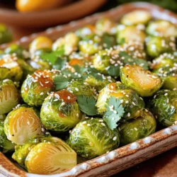 - 1 lb Brussels sprouts, trimmed and halved - 2 tablespoons olive oil - 2 tablespoons honey - 1 tablespoon Sriracha sauce (adjust to taste) - 1 teaspoon soy sauce - 1 teaspoon garlic powder - Salt and pepper to taste - Sesame seeds for garnish - Fresh cilantro for garnish (optional) Brussels sprouts are the star of this dish. I always choose fresh, firm sprouts for the best flavor. The olive oil adds richness, while honey brings sweetness. Sriracha sauce gives the dish a nice kick. You can adjust the amount of Sriracha to fit your taste. Soy sauce adds depth, and garlic powder enhances the overall flavor. Don't forget to season with salt and pepper. For the final touch, sesame seeds and fresh cilantro can brighten your plate. These simple ingredients create a harmony of sweet, spicy, and savory. Gather everything before you start cooking. Having your ingredients ready makes the process smoother. Trust me, it’s worth it! First, preheat your oven to 400°F (200°C). This heat helps the Brussels sprouts get crispy. Next, prepare the Brussels sprouts. Trim the ends and slice them in half. This helps them cook evenly. In a large mixing bowl, combine the halved Brussels sprouts with 2 tablespoons of olive oil, salt, and pepper. Toss them until they’re well-coated. This step is key to flavor. Spread the Brussels sprouts on a large baking sheet. Make sure they are in a single layer. This allows them to roast nicely. Roast the Brussels sprouts in the oven for about 20 to 25 minutes. They should turn golden and crispy. Turn them halfway through to ensure even cooking. While they roast, prepare the honey Sriracha glaze. In a small bowl, whisk together 2 tablespoons of honey, 1 tablespoon of Sriracha, 1 teaspoon of soy sauce, and 1 teaspoon of garlic powder. Mix well until everything combines smoothly. Once the Brussels sprouts are done roasting, take them out of the oven. Drizzle the honey Sriracha glaze over the sprouts. Toss them gently to coat evenly. This adds a sweet and spicy kick. Return the Brussels sprouts to the oven for another 5 to 10 minutes. This time helps the glaze caramelize slightly. The result is a beautiful and tasty dish. When done, transfer the Brussels sprouts to a serving dish. Garnish with sesame seeds and fresh cilantro if you like. Enjoy your flavorful Honey Sriracha Brussels sprouts! - For even cooking, cut Brussels sprouts into similar sizes. Halve larger ones and leave smaller ones whole. - Spread them out on the baking sheet in a single layer. Avoid crowding for crispiness. - Turn the sprouts halfway through roasting. This ensures they brown evenly on all sides. - To change the spice level, add more or less Sriracha. Start with a small amount and taste as you go. - If you want a different glaze, try mixing honey with balsamic vinegar or maple syrup. These add unique flavors. - Serve Brussels sprouts in a large bowl. Drizzle extra glaze on top for a glossy look. - Pair them with roasted chicken or grilled fish. They complement savory dishes well and add color to your plate. {{image_2}} You can switch up the sauce in this recipe. Use chili garlic sauce for a different heat. Teriyaki sauce adds a sweet and savory twist. You can also try a homemade spicy honey mix. For sweeteners, maple syrup works well if you want a vegan option. Agave nectar is another great choice for sweetness without honey. To make this dish vegan-friendly, simply replace honey with maple syrup or agave. Both options provide sweetness without animal products. For gluten-free options, ensure your soy sauce is gluten-free. Tamari is a great substitute for soy sauce that is safe for gluten-free diets. In fall, add roasted nuts like pecans for crunch. In winter, toss in cranberries for a sweet burst. For spring, consider mixing in baby carrots or asparagus. For summer barbecues, try adding a squeeze of lime for a zesty kick. You can also make these Brussels sprouts festive by adding pomegranate seeds during the holidays. To store your Honey Sriracha Brussels sprouts, let them cool first. Place them in an airtight container. Store them in the fridge. They stay fresh for about 3 to 4 days. If you want them to last longer, consider freezing them. In the freezer, they can last up to 3 months. Just keep in mind, freezing may change their texture. When it's time to enjoy your leftovers, reheating is key. For best results, use the oven. Preheat your oven to 350°F (175°C). Spread the sprouts on a baking sheet in a single layer. Heat for about 10 to 15 minutes. This method keeps them crispy. You can also use the microwave if you're short on time. Place the sprouts in a microwave-safe dish. Cover with a damp paper towel to keep moisture in. Heat in 30-second intervals, stirring in between. However, the microwave won't keep them as crispy as the oven. Can I make Honey Sriracha Brussels Sprouts ahead of time? Yes, you can make these Brussels sprouts ahead. Roast them and cool them down. Store them in an airtight container in the fridge. When ready to eat, reheat in the oven. This keeps them crispy. Can I use frozen Brussels sprouts? You can use frozen Brussels sprouts, but fresh ones taste better. If you use frozen, thaw them first. Pat them dry to remove excess moisture. This helps them roast well. Health benefits of Brussels sprouts Brussels sprouts are packed with vitamins. They offer high amounts of vitamin C and K. They also have fiber, which helps digestion. Eating these sprouts can boost your health. Caloric content and nutrient breakdown One serving of Honey Sriracha Brussels sprouts has about 150 calories. They provide protein and healthy fats from olive oil. The honey adds natural sweetness, while Sriracha gives it a spicy kick. How many servings does this recipe yield? This recipe yields about four servings. It makes a great side dish for family meals or gatherings. Portion control tips for meal prep When meal prepping, divide the sprouts into containers. This helps with portion control. Pair them with protein like chicken or tofu for a balanced meal. This blog post detailed a tasty recipe for Honey Sriracha Brussels sprouts. We covered the key ingredients and offered step-by-step cooking instructions. I shared tips for perfect roasting and variations to suit different diets. Storing and reheating leftovers were discussed for your convenience. Try this dish to savor its sweet and spicy flavors. With simple adjustments, you can customize it to your liking. Enjoy making it for yourself or your loved ones!