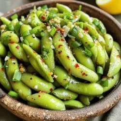 To make Spicy Garlic Edamame, you need: - 2 cups edamame (in pods), thawed if frozen - 2 tablespoons olive oil - 4 cloves garlic, minced - 1 teaspoon red pepper flakes (adjust to taste) - 2 tablespoons soy sauce - 1 tablespoon sesame oil - 1 tablespoon lemon juice - Sea salt, to taste - Chopped green onions, for garnish Each ingredient plays a key role in creating the perfect blend of flavors. The edamame gives a nice texture and is packed with protein. Olive oil helps sauté the garlic and adds richness. Garlic brings a robust flavor, while red pepper flakes add a kick. Soy sauce and sesame oil contribute umami notes, balancing the dish. The lemon juice adds brightness, and sea salt enhances all the flavors. Green onions make a fresh garnish. You can easily swap ingredients based on what you have at home: - Use avocado oil instead of olive oil for a different flavor. - If you don’t have fresh garlic, garlic powder works too. - For a milder dish, skip the red pepper flakes or use less. - Tamari is a great gluten-free alternative to soy sauce. - Try lime juice instead of lemon juice for a zesty twist. These alternatives keep the recipe flexible and fun. This recipe serves four and is nutritious. Each serving contains: - Calories: 150 - Protein: 10g - Carbohydrates: 12g - Fat: 8g - Fiber: 4g Edamame is a great source of protein and fiber. It’s low in calories, making it a healthy snack. The healthy fats from olive oil and sesame oil also add benefits. This dish is not just tasty; it supports your health too! To start, rinse the edamame pods under cold water. This step helps remove any dirt. Make sure to drain them well. Set the pods aside and let them dry a bit. 1. Take a large skillet and heat the olive oil over medium heat. 2. Once the oil is hot, add the minced garlic. Sauté for about one minute. You want it fragrant but not browned. 3. Next, stir in the red pepper flakes. Cook them for about 30 seconds. This will bring out their spicy flavor. 4. Now, add the edamame pods to the skillet. Toss them well in the garlic and oil mixture. 5. Pour in the soy sauce and sesame oil. Mix everything together so the pods are coated evenly. 6. Sauté the edamame for about 3-5 minutes. They should be heated through and slightly tender. 7. Remove the skillet from heat. Drizzle lemon juice over the top. 8. Finally, sprinkle sea salt to taste. This enhances the overall flavor. Transfer the spicy garlic edamame to a serving bowl. Garnish with chopped green onions for a bright touch. Enjoy this dish warm for the best flavor! To change the heat in your spicy garlic edamame, you can easily adjust the red pepper flakes. If you like it mild, use less than one teaspoon. For a more intense kick, add more. You can also add fresh sliced chili peppers for extra heat. Tasting as you go helps you find the perfect spice balance. To make your edamame even tastier, consider adding a splash of rice vinegar. This adds a zing that brightens the dish. You can also mix in a sprinkle of sesame seeds for a nutty taste. Fresh herbs like cilantro or basil can add fresh notes. Play with flavors until you find your favorite twist. A beautiful presentation makes any dish more appealing. For your spicy garlic edamame, serve it in a vibrant bowl. Garnish with chopped green onions on top for color. You can also add a few lemon wedges on the side. This not only looks great but gives your guests a fresh burst of flavor when squeezed. {{image_2}} You can easily make this recipe vegan. The ingredients are already vegan-friendly. Just stick to the edamame, olive oil, garlic, and spices. Use vegetable broth instead of soy sauce for added flavor. This swap keeps the dish light and fresh. You still get all the spicy garlic goodness without any animal products. Feel free to get creative! Add cooked corn for sweetness. Toss in some chopped bell peppers for color. You can even mix in some diced tomatoes for a fresh twist. If you like more protein, add some cooked chickpeas or tofu. These additions make the dish heartier and more satisfying. Pair this spicy garlic edamame with rice or noodles. Serve it alongside stir-fried veggies for a complete meal. It also goes well with sushi or dumplings. You could even add it to a salad for extra crunch. These pairings enhance the flavors and make your meal more exciting. After enjoying your Spicy Garlic Edamame, let any leftovers cool down. Place them in an airtight container. Keep the container in the fridge. They stay fresh for up to three days. This way, you can savor them later without losing flavor. To reheat, you have a few tasty options. The microwave works well. Place the edamame in a microwave-safe bowl. Heat for about 30 seconds. Stir and heat in 15-second bursts until warm. If you prefer the stovetop, use a pan. Add a splash of oil. Heat over low until warmed through. This method keeps the edamame tasty and vibrant. If you want to keep your Spicy Garlic Edamame longer, freezing is great. First, let the dish cool completely. Then, store it in a freezer-safe bag or container. Make sure to press out excess air. You can freeze it for up to three months. When you’re ready to enjoy, thaw it in the fridge overnight. Reheat as mentioned above for a quick treat. To boost flavor, try adding more garlic. Fresh is best. You can also mix in a splash of rice vinegar for a tangy twist. If you love heat, use more red pepper flakes. You could even add a sprinkle of chili powder or sriracha for an extra kick. For depth, consider tossing in a handful of toasted sesame seeds. Lastly, fresh herbs like cilantro or basil can brighten up the dish. Yes, you can use frozen edamame! Just thaw them first. Rinse the pods under cold water. This helps to bring out the flavor. Frozen edamame is often just as good as fresh, making it a smart choice. It’s convenient and saves time while cooking. Edamame is a great source of protein. It’s packed with fiber, which aids digestion. This green bean also contains vitamins like K and C. Plus, it has healthy fats that support heart health. Eating edamame can help you feel full, making it a smart snack choice. This blog post covered all you need for Spicy Garlic Edamame. We looked at ingredients, cooking steps, and tips to make it better. You learned how to store leftovers and even how to freeze them. For the best taste, feel free to adjust the spice levels. Try different pairings and flavors to suit your taste. Edamame is not just tasty; it’s healthy too. Enjoy this dish, and make it your own!