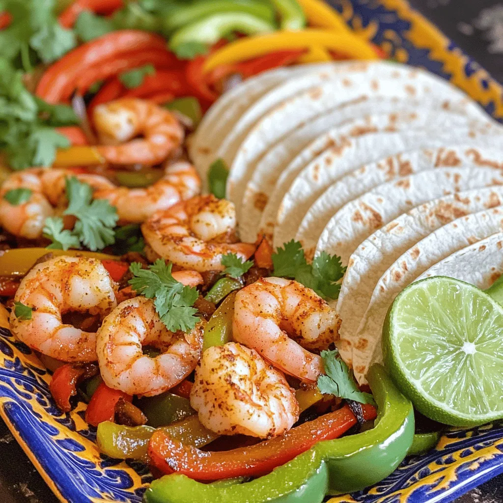- 1 lb shrimp, peeled and deveined - 2 tablespoons olive oil - 2 tablespoons lime juice - 1 teaspoon chili powder - 1 teaspoon smoked paprika - 1 clove garlic, minced - 1 teaspoon cumin - 1 red bell pepper, sliced - 1 green bell pepper, sliced - 1 medium onion, sliced - Salt and pepper to taste - Fresh cilantro, for garnish - Small flour or corn tortillas, for serving The main star here is the shrimp. I love using fresh shrimp. It cooks fast and takes on flavors well. The olive oil helps the spices stick to the shrimp. Lime juice adds a bright, zesty taste that wakes up the dish. For spices, I use chili powder and smoked paprika. They give a nice kick and a smoky note. Garlic and cumin round out the flavors, making each bite pop. The fresh vegetables are key. I like red and green bell peppers and onions. They add color, crunch, and sweetness. Each veggie brings its own flair to the fajitas. When you gather these ingredients, you set yourself up for a flavor explosion. Each item plays a role in making this dish bright, fresh, and delicious. You can’t go wrong with these simple yet vibrant ingredients! First, set your oven to 425°F (220°C). This high heat helps the shrimp cook quickly. Next, line your sheet pan with parchment paper or a silicone mat. This step makes for easy cleanup. Now, let’s prepare the marinade. In a large bowl, mix together olive oil, lime juice, chili powder, smoked paprika, minced garlic, cumin, salt, and pepper. Stir well so all the flavors combine. The lime juice will add a bright taste, while the spices bring warmth. Take your peeled and deveined shrimp and toss them in the marinade. Make sure every shrimp is coated well. This step ensures each bite is full of flavor. Next, add the sliced red and green bell peppers and onion to the bowl. Toss everything together again. This mix of vegetables adds color and crunch to your fajitas. Spread the shrimp and vegetable mixture evenly on your prepared sheet pan. Make sure they are not crowded. This allows them to roast rather than steam. Now, place the sheet pan in the oven. Roast for about 10 to 12 minutes. You’ll know it’s done when the shrimp turn pink and opaque and the veggies are tender. Once done, take the pan out of the oven and let it rest for a couple of minutes. This helps the flavors settle. Enjoy your chili lime shrimp fajitas warm with tortillas and fresh cilantro on top! For the best flavors, marinate the shrimp for at least 30 minutes. This time allows the shrimp to soak up the chili and lime flavors well. If you can, marinate for up to two hours. This makes a big difference! When cooking shrimp, aim for 10-12 minutes in the oven. Keep an eye on them. They turn pink and opaque when cooked. Overcooking can make them rubbery. Trust me; you want them tender and juicy. To serve, I love using a colorful platter. Spread the shrimp and veggies across the dish. Add small bowls of pico de gallo or guacamole. These sides add a fresh kick! Don’t forget the tortillas! Serve them warm on the side. You can use small flour or corn tortillas. They are perfect for wrapping up those flavorful fajitas. A wedge of lime also brightens up the dish. Enjoy the burst of flavors! {{image_2}} You can easily swap shrimp for chicken or tofu. Chicken adds heartiness, while tofu gives a great vegan option. Both choices work well with the chili lime flavor. You can also mix up the veggies. Try zucchini, mushrooms, or corn for a new twist. Each veggie brings its own taste and texture, making the dish even more fun. You can change the spice level to fit your taste. If you like heat, add more chili powder or a pinch of cayenne. For a milder flavor, reduce the chili powder. You can also add fresh herbs like parsley or dill for a fresh touch. Topping your fajitas with avocado or a squeeze of lime adds even more flavor. Experiment and find what you love! To keep your chili lime shrimp fajitas fresh, store them in the fridge. Use an airtight container. They will stay good for up to three days. When reheating, I suggest using a skillet. Heat on medium and stir gently until warm. This keeps the shrimp juicy and the veggies tender. You can also use the microwave. Just cover the bowl with a damp paper towel to avoid drying out. You can freeze both cooked and raw fajitas, but the methods are different. For cooked fajitas, let them cool completely. Then, place them in a freezer-safe bag. Remove as much air as possible. Cooked fajitas can last up to three months in the freezer. For raw fajitas, combine the shrimp and veggies in a bag with the marinade. This helps the flavors blend while freezing. You can freeze raw fajitas for about two months. When you are ready to cook, thaw them overnight in the fridge before roasting. Shrimp cook quickly and change color as they heat. Here are some signs to check: - Color Change: Raw shrimp are gray. Cooked shrimp turn pink. - Texture: Cooked shrimp feel firm to the touch. - Shape: Cooked shrimp curl into a C shape. If they form an O shape, they may be overcooked. When you see these signs, your shrimp are done. It's best to remove them from heat right away. Overcooked shrimp can become rubbery and tough, so keep an eye on them! Yes, you can prep this recipe in advance! Here are some steps: - Marinate Shrimp: Mix shrimp with olive oil, lime juice, and spices. Let them marinate in the fridge for up to 2 hours. - Cut Veggies: Slice the bell peppers and onion ahead of time. Store them in an airtight container in the fridge. - Combine Later: When you're ready to cook, mix the shrimp and veggies. Spread them on the sheet pan and roast. Preparing in advance makes cooking easier on busy nights! These fajitas shine with tasty sides. Here are some great options: - Rice: Serve with cilantro lime rice for added flavor. - Beans: Black beans or refried beans add protein and texture. - Salad: A fresh salad with avocado and lime dressing is refreshing. - Salsa: Pico de gallo or mango salsa brings extra zing. These sides enhance the meal and create a full dining experience! You learned how to make delicious Chili Lime Shrimp Fajitas. We covered ingredients, cooking steps, and presentation tips. I shared ways to personalize the dish and storage methods for leftovers. In closing, enjoy experimenting with flavors and ingredients. Feel free to make it your own. Happy cooking!