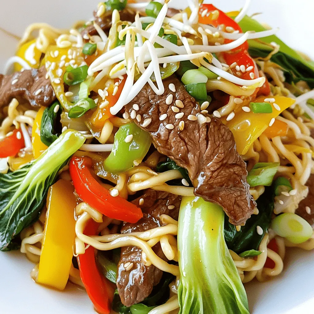 - 8 oz beef sirloin, thinly sliced - 4 oz chow mein noodles - 1 cup bean sprouts - 1 bell pepper (any color), sliced - 1 cup bok choy, chopped For the main dish, you want to start with good beef sirloin. This cut is tender and works well in stir-fries. Thin slices cook fast and soak up flavor. Chow mein noodles are key too. They add that delightful chewiness. Use fresh or dried noodles. Don’t forget seasonal vegetables! Bell peppers add color and crunch. Bok choy gives a nice green touch. Bean sprouts add freshness and texture. You can mix and match your veggies based on what you like. - 2 tablespoons soy sauce - 1 tablespoon oyster sauce - 1 tablespoon sesame oil - 1 tablespoon vegetable oil Sauces bring your dish to life! Soy sauce adds saltiness and umami. Oyster sauce gives a sweet and rich taste. Sesame oil adds a nutty flavor that pairs well with beef. Using a bit of vegetable oil to cook helps brown the beef. This is important for flavor. Remember, balance is key. Adjust the sauce amounts to make it just right for your taste. - Sesame seeds - 2 green onions, sliced Garnishes are simple but make a big difference. Sesame seeds add a nice crunch and look great on top. Green onions bring a fresh bite and color. Adding these makes your dish look restaurant-worthy. Plus, they enhance the flavors, making each bite even better. First, you need to cook the chow mein noodles. Boil water in a pot and add the noodles. Cook them according to the package instructions, usually around 3-5 minutes. Once done, drain the noodles in a colander and set them aside. This step is important for the perfect texture. Next, heat the vegetable oil in a large wok or frying pan over medium-high heat. Add minced garlic and sauté it for about 30 seconds. This makes the oil fragrant. Then, increase the heat to high and add the sliced beef sirloin. Stir-fry the beef for about 2-3 minutes until it turns brown. Make sure the beef is cooked through. Once done, remove the beef from the pan and set it aside. In the same pan, add the sliced bell pepper and chopped bok choy. Stir-fry these vegetables for about 2 minutes. You want them to be tender but still crispy. After that, return the cooked beef to the pan along with the drained chow mein noodles. Pour in the soy sauce, oyster sauce, and sesame oil. Toss everything together for 2-3 minutes. This ensures all the flavors mix well. Finally, gently fold in the bean sprouts and sliced green onions. Stir-fry for another minute, then season with salt and pepper to taste. Enjoy your meal! To make great beef chow mein, high heat is key. Use a wok or a large pan. Heat the oil until it's hot but not smoking. This helps the beef sear quickly. It locks in juices and flavor. Quick cooking times are also crucial for veggies. Stir-fry them until they are bright and crisp. This keeps their color and crunch. You can customize the sauce to your taste. Start with the basic amounts: two tablespoons of soy sauce and one tablespoon of oyster sauce. If you like it saltier, add more soy sauce. For a richer taste, try adding a teaspoon of hoisin sauce. You can also add spices like crushed red pepper for heat. Mix and match to find what you like best. Presentation is important for any dish. Serve the chow mein in a large bowl or on a plate. Arrange the noodles and beef well. Add the veggies on top for color. For garnishing, sprinkle sesame seeds over the dish. You can also add sliced green onions for a pop of green. A good look makes it taste even better! {{image_2}} You can switch beef for chicken or shrimp. Both options work well in this dish. Chicken adds a lighter taste, while shrimp brings a sweet flavor. If you want a meatless version, try tofu or tempeh. Both give great texture and flavor. Just choose what's best for your diet. Feel free to mix in different vegetables. Broccoli, carrots, or snap peas can add crunch. You can use whatever is in season for the best taste. Seasonal vegetables often taste better and fresh. This also makes the dish colorful and fun. You can choose between chow mein noodles and rice noodles. Chow mein gives that classic takeout feel. Rice noodles are a good gluten-free option. If you need gluten-free, use rice noodles or check for gluten-free chow mein noodles. Both types work great in this dish! To keep your beef chow mein fresh, store leftovers in an airtight container. This helps prevent moisture loss and keeps flavors intact. A good rule is to refrigerate within two hours of cooking. Proper storage can keep your meal tasty for about 3 to 4 days. If you want to save it longer, consider freezing. It can last up to 2 months in the freezer. Just remember to label and date your container. When you’re ready to enjoy your leftovers, you can reheat them in a few ways. The microwave is quick, but it may make the noodles soggy. Instead, I recommend using a skillet. Heat a bit of oil in the pan over medium heat. Add your chow mein and stir-fry for about 3 to 5 minutes. This method helps keep the texture nice. If you choose to use the microwave, cover the dish with a damp paper towel to keep some moisture. This helps the noodles stay soft and not dry out. Yes, you can use different meats in this dish. Chicken, pork, or shrimp work well. Tofu is a great option for a vegetarian meal. When using chicken, try thinly sliced breast or thigh meat. For pork, use tenderloin or shoulder. If you prefer shrimp, choose medium or large shrimp. Chow mein and lo mein both use wheat noodles, but the texture differs. Chow mein noodles are thin and crispy. They get fried in the wok. Lo mein noodles are thicker and soft, cooked in boiling water. Chow mein has a crunch, while lo mein is chewy and saucy. To spice up your Beef Chow Mein, add fresh chili peppers. Sliced jalapeños or serranos bring heat. You can also use chili paste or sauce. Sriracha or sambal oelek both add great flavor. Start with a small amount, then adjust to your taste. Beef chow mein brings together tender beef, tasty noodles, and fresh vegetables. You can tailor sauces and seasonings for a dish that suits your taste. Remember to heat your pan well for the best stir-fry. With the right tips, you can create a beautiful presentation. Feel free to explore variations like chicken or shrimp. Store any leftovers properly to enjoy later. Now, you can confidently whip up this delicious meal. Enjoy the journey of cooking!