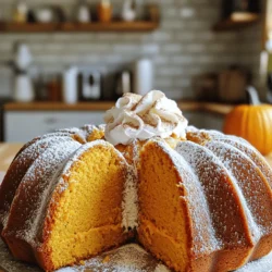 - 1 cup cream cheese, softened - 1 cup unsalted butter, softened - 2 cups granulated sugar - 4 large eggs - 1 cup canned pumpkin puree - 1 teaspoon vanilla extract - 3 cups all-purpose flour - 1 teaspoon baking powder - 1 teaspoon baking soda - 1 teaspoon ground cinnamon - 1/2 teaspoon ground nutmeg - 1/2 teaspoon salt - Mixing bowls - Electric mixer - Measuring cups and spoons - Bundt pan or loaf pans - Toothpick for testing doneness To make the Pumpkin Cream Cheese Pound Cake, you need simple yet essential ingredients. The cream cheese and butter add richness. The eggs bring moisture and structure. The canned pumpkin puree gives it that lovely fall flavor and color. Granulated sugar sweetens the cake nicely. You also need baking powder and baking soda. These help the cake rise. Cinnamon and nutmeg bring warmth and spice. Lastly, the salt enhances all the flavors. For equipment, a mixing bowl and an electric mixer make blending easy. Measuring cups and spoons help you get the right amounts. A Bundt pan or loaf pans shape your cake. A toothpick is vital to check if your cake is done. With these ingredients and tools ready, you can start your baking journey! - Preheat your oven to 350°F (175°C). - Grease and flour a 10-inch Bundt pan or two 9x5-inch loaf pans. Start by heating your oven. This step makes sure your cake bakes evenly. Next, prepare your pan. Greasing and flouring helps the cake come out easily after baking. - Beat cream cheese and butter until smooth. - Add sugar and mix until fluffy. - Incorporate eggs, pumpkin puree, and vanilla. In a large bowl, add softened cream cheese and butter. Use a mixer to beat them until smooth. Then, add granulated sugar. Keep mixing until the mix is light and fluffy. Next, add eggs one at a time. Mix well after each egg. Now stir in pumpkin puree and vanilla extract. This adds flavor. - Whisk together flour, baking powder, baking soda, cinnamon, nutmeg, and salt. - Combine wet and dry ingredients, mixing gently. In a separate bowl, whisk flour, baking powder, baking soda, cinnamon, nutmeg, and salt. This gives a nice spice blend. Slowly add the dry mix into the wet ingredients. Mix gently until combined. It’s okay if a few lumps remain. Overmixing can make the cake tough. - Pour batter into the prepared pan. - Bake and check for doneness. Pour your batter into the pan. Smooth the top if needed. Place it in the oven and bake. For a Bundt pan, it takes 60-70 minutes. For loaf pans, bake for 50-60 minutes. Check for doneness with a toothpick. It should come out clean when the cake is ready. To get a fluffy cake, avoid overmixing the batter. Mix just until the wet and dry ingredients blend. A few lumps in the batter are okay. Using room temperature ingredients helps the batter mix better. So, let your cream cheese, butter, and eggs warm up a bit before mixing. You can make this cake even better! Try adding nuts or chocolate chips for extra texture. Walnuts or pecans add a nice crunch. You can also play with spices. Adding ginger or cloves gives a warm flavor twist. Just a pinch can change everything. Once your cake is cool, dust it with powdered sugar. This simple step makes it look fancy. For an elegant touch, serve slices garnished with whipped cream and a sprinkle of cinnamon. This not only adds beauty but also extra flavor. {{image_2}} You can easily make this cake gluten-free. Just swap the all-purpose flour for a gluten-free flour blend. This change keeps the cake moist and delicious. Be sure to check the blend's measurements. Some blends may need more liquid or binders. Always follow the package instructions for best results. You can mix in cranberries or walnuts for a fun twist. The tartness of cranberries adds a nice touch to the sweet cake. Walnuts give a lovely crunch that contrasts with the smooth cream cheese. If you want to impress, try a chocolate or caramel drizzle on top. Melted chocolate adds richness, while caramel brings a sweet, buttery flavor. Both options make the cake even more special. You can also sprinkle some sea salt on top. This makes the flavors pop and gives a gourmet touch! To keep your Pumpkin Cream Cheese Pound Cake fresh, you can store it at room temperature. Use an airtight container to prevent it from drying out. This way, it stays moist and tasty for about three days. If you want it to last longer, refrigerate it. Wrap the cake tightly in plastic wrap or aluminum foil before placing it in the fridge. This helps maintain its flavor and texture for up to a week. Freezing your cake is a great way to save it for later. First, let the cake cool completely. Wrap it tightly in plastic wrap, then cover it with aluminum foil. This double wrap keeps it safe from freezer burn. You can freeze the cake for up to three months. When you're ready to eat it, take it out of the freezer and let it thaw in the fridge overnight. This method helps keep the cake moist and delicious, just like when you first baked it. Yes, you can use fresh pumpkin. Here are tips for using fresh pumpkin puree: - Choose a sugar pumpkin for the best flavor. - Cook the pumpkin by roasting or steaming it. - Blend it until smooth for a creamy texture. Using fresh pumpkin gives a bright taste and is a great way to use seasonal produce. The cake lasts about 3 to 5 days when stored properly. - Keep it in an airtight container at room temperature. - You can refrigerate it for up to a week. Always check for freshness before serving. Yes, you can prepare parts of the recipe ahead. - Mix the batter and store it in the fridge for up to 24 hours. - Bake the cake a day before serving, letting it cool completely. - Wrap it well to keep it fresh and moist. This saves time and makes serving easier. If you need a substitute for cream cheese, try these options: - Mascarpone cheese gives a rich flavor and smooth texture. - Greek yogurt can be a lower-fat choice, but it may add tang. - Ricotta cheese is another option, though it may change the cake's texture. Each option brings its unique taste and texture, so choose what you like best. This blog post guides you to make a delicious pumpkin cream cheese cake. You learned about the key ingredients, the tools you'll need, and steps to bake. I shared tips for the best texture and exciting flavor twists. Remember, you can try gluten-free options or add fun mix-ins. Store leftovers properly for lasting freshness. Making this cake can be rewarding and fun. Enjoy sharing it with family or friends, and delight in every bite. Happy baking!