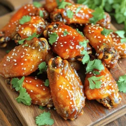 - 2 lbs chicken wings - 1/4 cup honey - 1/4 cup Sriracha sauce The chicken wings are the star of this dish. You want them fresh and good quality. Honey adds sweetness, while Sriracha provides heat. Together, they create a lovely balance of flavor. - 2 tablespoons soy sauce (low sodium) - 1 tablespoon garlic powder - 1 teaspoon onion powder - 1/2 teaspoon smoked paprika - Salt and black pepper, to taste These seasonings enhance the wings. Soy sauce gives umami. Garlic and onion powders add depth. Smoked paprika offers a hint of smoke, giving wings a nice twist. Don't forget salt and black pepper for taste. - 1 tablespoon sesame seeds (for garnish) - Fresh cilantro or green onions (for garnish) Garnishes make the dish pop. Sesame seeds add crunch. Fresh cilantro or green onions brighten the flavors. They also make the wings look more appealing. Enjoy the extra layers of taste! Drying the Chicken First, take your chicken wings and pat them dry with paper towels. This step is key. Removing moisture helps the wings get that nice, crispy skin when cooked. Ensuring Crispiness For extra crispiness, make sure not to skip the drying step. If the wings are wet, they will steam instead of fry. Trust me, a little time spent drying pays off big with crunch! Mixing the Ingredients In a large bowl, combine the following: - 1/4 cup honey - 1/4 cup Sriracha sauce - 2 tablespoons low-sodium soy sauce - 1 tablespoon garlic powder - 1 teaspoon onion powder - 1/2 teaspoon smoked paprika - Salt and black pepper, to taste Mix until everything blends well. This sauce gives the wings a sweet and spicy kick. Marinating the Wings Now, add the dried chicken wings to the bowl with the sauce. Toss them well to coat every wing evenly. Let them marinate for at least 30 minutes in the fridge. If you have time, let them sit for up to 2 hours. The longer they marinate, the better the flavor! Preheating the Air Fryer Before you cook, preheat your air fryer to 380°F (193°C) for about 5 minutes. This step is important for even cooking. Cooking Time and Temperature Place the marinated chicken wings in the air fryer basket. Make sure they are in a single layer. Cook them for 25-30 minutes. Shake the basket halfway through to help them cook evenly. Checking for Crispiness After cooking, check if the wings are crispy. If you want them even crispier, add 5 more minutes to cooking. You can always check the texture before serving. The perfect wing should be crunchy on the outside and tender on the inside! - Cooking Time Adjustments: To get your wings extra crispy, you can add 5 more minutes to the cooking time. Start with 25 minutes, then check the crispiness. If they need more time, add a few extra minutes. This simple tweak makes a big difference. - Proper Air Fryer Techniques: Make sure to spread the wings in a single layer in the basket. This allows hot air to flow around them, helping them cook evenly. Shaking the basket halfway through keeps them crispy on all sides. - Best Practices for Flavor: Always dry the wings first with paper towels. This step removes moisture that can make the wings soggy. Coat the wings well with the marinade. You want every piece to soak up that sweet and spicy flavor. - Recommended Marination Time: For the best taste, marinate your wings for at least 30 minutes. If you have time, let them sit for up to 2 hours in the fridge. The longer they marinate, the more flavor they will absorb. - Dipping Sauces: These wings pair well with a creamy ranch or cool blue cheese dip. You can also try a tangy yogurt sauce for a fresh twist. These dips balance the heat of the sriracha nicely. - Pairing with Side Dishes: Serve your wings with crunchy celery and carrot sticks for a fresh side. You can also add sweet potato fries or a light salad. These sides complement the flavors and add color to your meal. {{image_2}} Mild Version To make a milder version, you can cut the Sriracha in half. Use 2 tablespoons instead of 1/4 cup. You can also add more honey to balance the heat. This keeps the sweet flavor while reducing the spiciness. Extra Spicy Version For those who love heat, add more Sriracha. Try using 1/2 cup instead of 1/4 cup. You can also mix in some cayenne pepper or a dash of chili powder for an extra kick. This creates a fiery flavor that spicy food lovers will enjoy. Honey Substitute If you don’t have honey, use maple syrup as a sweetener. It has a similar texture and flavor. Agave nectar is another option. Both choices keep the dish sweet without changing the taste too much. Different Types of Sauce You can switch Sriracha for another hot sauce. Try using buffalo sauce or a chipotle sauce for a smoky flavor. Each sauce adds its unique twist to the wings, allowing you to experiment. Appetizer vs Main Dish These wings can be served as a fun appetizer or a tasty main dish. If serving as an appetizer, make smaller portions. For a main dish, pair the wings with rice or a fresh salad. This makes the meal more filling. Plating Ideas For an appealing presentation, arrange the wings on a platter with fresh herbs. You can sprinkle sesame seeds and add sliced green onions on top. A colorful plate makes the dish look even tastier. To keep your wings fresh, store them in an airtight container. This helps prevent moisture loss. Place the container in the fridge. Your wings will stay good for about 3 to 4 days. Make sure they cool down before sealing them up. This keeps the texture nice. To reheat in an air fryer, set it to 350°F (175°C). Place the wings in a single layer. Heat them for about 5 to 10 minutes. This makes them crispy again. If you prefer the oven, preheat it to 350°F (175°C). Spread the wings on a baking sheet. Cover them with foil to keep moisture in. Heat for about 15 to 20 minutes. Remove the foil for the last 5 minutes for extra crispiness. To freeze wings, let them cool completely first. Then, place them in a freezer bag. Try to remove as much air as you can. This helps prevent freezer burn. You can freeze them for up to 3 months. When you're ready to eat, take the wings out of the freezer. Place them in the fridge overnight to thaw. If you're in a hurry, you can use the microwave. Use the defrost setting for quick results. Cook your wings for about 25-30 minutes at 380°F (193°C). Halfway through, shake the basket. This helps the wings cook evenly. If you want them extra crispy, add 5 more minutes. Yes, you can use frozen wings. Just add a few extra minutes to the cooking time. Make sure they are not stuck together. You can run them under cold water for a minute to separate them. Preheat the air fryer first, then air fry them at 380°F (193°C). These wings pair well with many sides. Here are a few ideas: - Crispy fries - Celery sticks with ranch dressing - Coleslaw - A fresh green salad - Rice or quinoa for a heartier meal Feel free to mix and match these sides. Enjoy your meal! In this post, we explored air fryer honey sriracha wings from start to finish. We covered ingredients such as chicken wings, honey, and sriracha sauce, along with seasonings and garnishes. You learned to prepare, cook, and achieve crispy wings, plus tips for marinating and serving. These wings are versatile and simple to make. Follow the steps for great flavor and a fun meal. Enjoy your cooking experience, and feel free to try the variations!