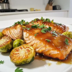 To make this dish, you need these key items: - 4 salmon fillets - 1/4 cup pure maple syrup - 2 tablespoons Dijon mustard - 2 tablespoons olive oil - 3 cloves garlic, minced - Salt and pepper to taste - 1 teaspoon smoked paprika These ingredients create a sweet and savory glaze. The salmon fillets should be fresh and firm. You want them to flake easily when cooked. For the Brussels sprouts, gather: - 1 lb Brussels sprouts, halved - Olive oil (for drizzling) - Salt and pepper to taste The Brussels sprouts add a nice crunch. They pair well with the sweet glaze. Look for sprouts that are bright green and firm. This ensures they are fresh and tasty. When choosing salmon, look for bright color and a clean smell. The flesh should feel moist but not slimy. For Brussels sprouts, pick ones that are small and heavy for their size. Avoid those with yellow leaves or dark spots. Always check expiration dates on packaged items. Fresh ingredients make your dish shine! First, set your oven to 400°F (200°C). This is the ideal temperature for baking salmon and Brussels sprouts. Line a sheet pan with parchment paper. This makes cleanup simple later on. In a small bowl, combine 1/4 cup maple syrup, 2 tablespoons Dijon mustard, and 3 minced garlic cloves. Add 2 tablespoons olive oil, 1 teaspoon smoked paprika, and a pinch of salt and pepper. Whisk these together until smooth. This glaze will give your salmon a sweet and tangy flavor. On one side of the sheet pan, place 1 pound of halved Brussels sprouts. Drizzle them with olive oil and sprinkle with salt and pepper. Toss them to coat evenly. On the other side, lay out 4 salmon fillets. Brush a generous amount of the maple glaze over the salmon. Save some glaze for later. Now, bake everything for 15 minutes. After that, take the pan out of the oven. Brush the salmon with any remaining glaze. Return the pan to the oven for another 5-7 minutes. The salmon should flake easily when done, and the Brussels sprouts will be tender and golden. Let everything rest for a few minutes before serving. Finally, garnish with chopped parsley for a touch of color. Enjoy your delicious maple glazed salmon and Brussels! To get the best glaze, mix the maple syrup and Dijon mustard well. The glaze should be thick enough to coat the salmon but not too thick. If it feels too runny, add a bit more mustard. If it's too thick, add a drop of olive oil. You want it to stick to the fish and make it shine. Not all ovens are the same. Some run hot, and others run cool. Start with the 15 minutes at 400°F. Check the salmon at this time. If it’s not flaky, give it a few more minutes. Always trust your eyes and nose. If it smells good and looks golden, you are on the right track. The best way to check if your salmon is done is to use a fork. Gently poke the fish. If it flakes easily, it's ready. The color should change from bright pink to a lighter shade. If you see any raw spots, it needs more time. Don't overcook it, as it can dry out quickly! {{image_2}} You can play with the glaze to change the flavor. Try using honey instead of maple syrup. Honey gives a sweet taste but is less rich. You can also mix soy sauce with maple syrup. This adds a nice salty touch. For a hint of heat, add sriracha or chili flakes. These changes give your meal a twist without much effort. Brussels sprouts are great, but you can add more veggies. Carrots, bell peppers, or asparagus work well. Just chop them up and place them on the pan. You might want to adjust the cooking time based on the veggie. For example, carrots might take a bit longer to cook. Always check for tenderness, so everything is perfect. Don’t worry if salmon isn’t your favorite. You can use other fish like trout or cod. These fish have a mild flavor and cook similarly. Just be sure to adjust the cooking time. Thinner fish might need less time in the oven. Always check for flakiness to know when it’s done. This way, you can enjoy a tasty meal without feeling stuck. After enjoying your meal, store leftovers in an airtight container. This keeps the salmon and Brussels sprouts fresh. Let them cool to room temperature before sealing. If you plan to eat them within three days, store them in the fridge. For longer storage, freezing is best. To reheat, preheat your oven to 350°F (175°C). Place the salmon and Brussels sprouts on a baking sheet. Drizzle a bit of olive oil over them to keep moisture. Heat for about 10-15 minutes or until warm. You can also microwave them. Use a microwave-safe dish and cover it with a lid. Heat in short bursts of 30 seconds. If you want to freeze your meal, wrap the salmon and Brussels sprouts tightly in plastic wrap. Then, place them in a freezer bag. Remove as much air as possible. Label the bag with the date. This way, you can enjoy your meal later. Use within three months for the best taste. Yes, you can use frozen salmon. Just make sure to thaw it first. Thawing helps it cook evenly. You can leave it in the fridge overnight. If you are short on time, you can put it in cold water for about an hour. Once thawed, follow the same steps in the recipe. The glaze will still work well to make it tasty. You can serve many things. A simple side like rice or quinoa pairs well. Mashed potatoes also work great. You can add a fresh salad with greens, tomatoes, and cucumber for extra crunch. For a bright touch, try a lemon wedge on the side. These sides balance the rich flavors of the salmon and Brussels. You can store leftovers in the fridge for up to three days. Make sure to seal them in an airtight container. If you want to keep them longer, freeze the salmon and Brussels. They will last for about three months in the freezer. To reheat, warm them in the oven or microwave until hot. Enjoy your meal again! Maple glazed salmon is a tasty dish with fresh ingredients and easy steps. We covered how to prepare the glaze and arrange the salmon and Brussels sprouts. I shared tips for perfect cooking, variations to try, and storage methods for leftovers. You can experiment with different fish or add new vegetables. Make this meal your own while enjoying a healthy dinner. Use these tips to make your cooking fun and simple!