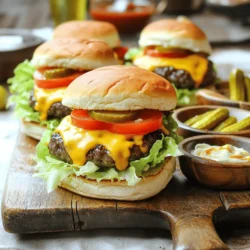 - 1 pound ground beef (80/20 blend) - 8 slider buns - 4 slices cheddar cheese, halved The main ingredients are key to making tasty cheeseburger sliders. I use an 80/20 blend of ground beef. This mix gives the sliders both flavor and juiciness. The slider buns should be soft and sturdy, holding all the goodness inside. I love using cheddar cheese for its rich taste and nice melt. - 1/4 cup mayonnaise - 2 tablespoons ketchup - 1 tablespoon yellow mustard - 1 tablespoon dill pickle relish - 1 tablespoon apple cider vinegar The special sauce is what sets these sliders apart. I mix mayonnaise, ketchup, and mustard for a creamy and tangy base. Dill pickle relish adds a nice crunch. Apple cider vinegar gives a perfect zing, balancing the flavors and making it pop. This sauce is easy to make and a real crowd-pleaser. - Lettuce leaves - Tomato slices - Pickles Garnishes add freshness and crunch to the sliders. I love using crisp lettuce leaves and juicy tomato slices. Pickles bring a delightful tang. You can mix and match these garnishes to fit your taste. They make the sliders look great and taste even better. To start, grab a large mixing bowl. Add 1 pound of ground beef, 1 teaspoon of garlic powder, 1 teaspoon of onion powder, salt, and pepper. Mix gently. Do not overwork the meat. This keeps it juicy. Next, divide this mixture into 8 equal parts. Shape these into sliders. Make them slightly bigger than your buns. They will shrink a bit while cooking. Now, we need to cook the sliders. Preheat your grill or skillet over medium-high heat. This should take about 5 minutes. Once hot, place the slider patties on the grill. Cook them for about 3-4 minutes on one side. Then, flip them over. Place half a slice of cheddar cheese on each patty. Cook for another 2-3 minutes. The cheese should melt nicely. While the sliders cook, let’s make the special sauce. In a small bowl, mix together 1/4 cup of mayonnaise, 2 tablespoons of ketchup, 1 tablespoon of yellow mustard, 1 tablespoon of dill pickle relish, and 1 tablespoon of apple cider vinegar. Stir until smooth. For a better texture, make sure the sauce is well mixed. This sauce adds a great flavor boost to the sliders. It’s time to assemble. First, toast the slider buns on the grill for 1-2 minutes. You want them golden brown. Take the bottom half of each bun. Spread a generous amount of the special sauce. Then, place a slider patty with melted cheese on top. Add lettuce, a slice of tomato, and pickles. Finish with the top half of the bun. Your cheeseburger sliders are ready to serve! - Checking for doneness: Use a meat thermometer. Aim for an internal temp of 160°F. This ensures the meat is safe and juicy. - Preventing overcooking: Cook sliders for about 3-4 minutes per side. Flip only once to keep them tender and flavorful. - Customizing the sauce flavors: Want a kick? Add hot sauce or smoked paprika. For a sweeter sauce, try a touch of honey. Mix and match to fit your taste. - Storage tips for leftover sauce: Store any extra sauce in a sealed container. It lasts up to a week in the fridge. Just give it a stir before using. - Serving suggestions: Place sliders on a wooden board. Add small bowls of extra sauce and pickles to enhance the look. - Optional sides that pair well: Serve with crispy fries or a fresh salad. These sides will balance the richness of the sliders and keep it fun! {{image_2}} You can change up the meat in your sliders. If you want a lighter option, try using ground turkey or ground chicken. Both of these meats work well. They have less fat but still taste great. Just season them well to keep that flavor. If you want a vegetarian option, consider black bean patties or chickpea sliders. These options are filling and tasty. You can even add spices for an extra kick. Cheese is key to a great slider. While I love cheddar, you can try different cheeses. Swiss or pepper jack can add unique flavors. For a sharp taste, blue cheese makes a bold choice. If you prefer vegan options, there are many plant-based cheeses now. Look for brands that melt well. They can be just as satisfying as regular cheese. Not all buns are created equal. If you want a gluten-free option, many brands offer gluten-free slider buns. These taste great and hold up well. You can also make homemade buns. They might take extra time but taste fresh. If you’re short on time, store-bought buns are a good choice. Just toast them for a better texture. To keep your leftover sliders fresh, follow these steps: - Refrigeration methods: Place the sliders in an airtight container. This helps keep them moist and tasty. You can also wrap them tightly in plastic wrap. Store them in the fridge for up to three days. - Best practices for reheating: When you're ready to eat, use the oven for the best results. Preheat it to 350°F (175°C). Place the sliders on a baking sheet and heat for about 10 minutes. This warms them through and keeps the buns soft. You can also use a microwave, but the buns may get chewy. To keep your special sauce fresh, here are some tips: - Shelf life of the sauce: This sauce can last for about one week in the fridge. Make sure to store it in a sealed container. - Tips for maintaining freshness: Always use a clean spoon when scooping out the sauce. This helps avoid contamination. If you notice any changes in color or smell, it's best to throw it away. You can prepare the sliders in advance. Start by mixing the ground beef, garlic powder, onion powder, salt, and pepper. Form the mixture into patties and place them on a tray. Cover the tray with plastic wrap and chill in the fridge. You can do this up to one day before cooking. When you're ready to grill, just preheat your grill or skillet and cook the sliders. Yes, you can freeze the sliders. After forming the patties, place them on a baking sheet and freeze them for about an hour. Once solid, transfer the patties to a freezer bag. They can last up to three months in the freezer. To cook, simply defrost them in the fridge overnight before grilling. Cheeseburger sliders go great with many sides. Here are some ideas: - French fries or sweet potato fries - Coleslaw for a crunchy contrast - Onion rings for a crispy treat - A fresh garden salad for balance - Pickles to enhance the flavor Feel free to mix and match! Cheeseburger sliders are fun and easy to make. We covered key ingredients like beef, buns, and cheese, plus a tasty sauce. I shared simple steps for making sliders, cooking tips, and variations for everyone. Remember, you can customize sauce flavors and swap out ingredients to fit your taste. Enjoy them fresh or store leftovers properly. Now it’s time to gather your friends and dig into these delicious sliders. Happy cooking!