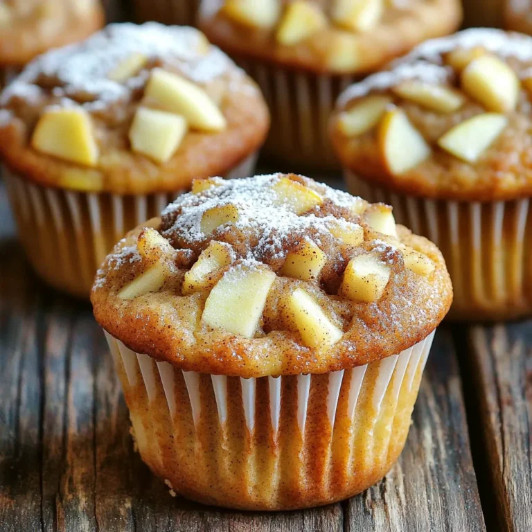 When making cinnamon apple muffins, gather your ingredients first. This makes the process smooth and fun. Here’s what you need: - 2 cups all-purpose flour - 1 cup granulated sugar - 1 tablespoon baking powder - 1 teaspoon baking soda - 1 teaspoon ground cinnamon - ½ teaspoon salt - 1 large egg - 1 cup milk - ½ cup vegetable oil - 2 teaspoons vanilla extract - 2 cups apples, peeled and diced (about 2 medium apples) - ½ cup brown sugar (for topping) - 1 teaspoon ground cinnamon (for topping) Using the right ingredients matters for great muffins. All-purpose flour gives a good base, while sugar adds sweetness. Baking powder and baking soda help muffins rise. Ground cinnamon gives that warm, cozy flavor, and salt balances everything. For wet ingredients, the egg binds the mix together. Milk adds moisture, and vegetable oil keeps the muffins soft. Finally, vanilla gives a lovely depth to the taste. When it comes to the apples, choose your favorites. They add texture and natural sweetness. The brown sugar and cinnamon topping creates a sweet crust that makes these muffins irresistible. First, preheat your oven to 350°F (175°C). This step is key to getting the muffins to rise. While the oven heats, prepare your muffin tin. You can line it with paper liners or lightly grease it with oil. In a large bowl, combine the flour, granulated sugar, baking powder, baking soda, ground cinnamon, and salt. Use a whisk to mix them well. This ensures an even blend of flavors and helps the muffins rise nicely. In a separate bowl, whisk together the egg, milk, vegetable oil, and vanilla extract. Make sure the mixture is smooth. This combination adds moisture and flavor to the muffins. Pour the wet mixture into the dry ingredients. Stir gently until just combined. Do not overmix; lumps are okay. Next, fold in the diced apples, making sure they are evenly spread throughout the batter. This adds a sweet, fruity bite to each muffin. Now, fill each muffin cup about two-thirds full with the batter. This gives room for the muffins to rise. In a small bowl, mix the brown sugar and cinnamon for the topping. Sprinkle a generous spoonful on top of each muffin for a sweet crunch. Place the muffin tin in the preheated oven. Bake for 18-22 minutes. Check for doneness by inserting a toothpick into the center. If it comes out clean, your muffins are ready. Let them cool in the pan for five minutes before moving them to a wire rack. This cooling step is key to keeping them fluffy. - Don't overmix the batter. Stir until combined. Overmixing makes muffins tough. - Ensure even baking by placing the muffin tin in the center of the oven. This helps with heat distribution. - Consider adding nuts like walnuts or pecans for crunch. They add a nice texture and flavor. - Adjust apple varieties. Tart apples like Granny Smith balance sweetness well. Sweet apples, like Fuji, add rich flavor. - Dust muffins with powdered sugar for a pretty finish. This makes them look fancy. - Serve warm with whipped cream or sprinkle chopped nuts on top. This adds extra texture and taste. {{image_2}} You can make your muffins even better by adding nuts or dried fruits. Nuts like walnuts or pecans give a nice crunch. Just chop them and fold them into the batter. If you want a sweeter bite, try adding raisins or cranberries. These fruits add a burst of flavor in every bite. If you need a gluten-free option, almond flour works well. It gives a light texture and a nutty taste. For those who prefer plant-based options, you can swap the egg for flaxseed meal. Use one tablespoon of flaxseed with three tablespoons of water. Let it sit for five minutes to thicken. You can also use almond milk instead of regular milk. As the seasons change, so can your muffins! In fall, try using pumpkin or squash instead of apples. This will give your muffins a different flavor and a lovely color. You can also add seasonal spices like nutmeg or cloves for warmth. These spices bring a cozy feel to your baked goods. To keep your cinnamon apple muffins fresh, store them at room temperature. Place them in an airtight container. This helps maintain their soft texture and flavor. They can last for about three days this way. If you want to store them longer, consider refrigeration. Just note that cold air can make them dry out. Wrap the muffins tightly in plastic wrap before putting them in the fridge. This will help keep them moist. Freezing muffins is a great way to save them for later. To properly freeze, first let the muffins cool completely. Then wrap each muffin in plastic wrap. After that, place them in a freezer-safe bag. Be sure to squeeze out the air before sealing. This will prevent freezer burn. You can freeze them for up to three months. When you want to enjoy a muffin, simply take it out and thaw it. You can leave it at room temperature or warm it in the microwave for about 15-20 seconds. Cinnamon apple muffins can last about three days at room temperature. If you refrigerate them, they may last up to a week. When frozen, they stay good for about three months. Check for any signs of spoilage before eating. Enjoy them fresh for the best taste! Yes, you can make these muffins ahead of time. Here’s how: - Baking: Bake the muffins as usual and let them cool completely. - Storage: Store them in an airtight container for up to three days at room temperature. - Freezing: For longer storage, freeze them in a zip-top bag. They can last up to three months. - Reheating: When ready to enjoy, thaw them overnight in the fridge. Heat them in the oven for a warm treat. For the best muffins, use firm and sweet apples. Here are some great choices: - Granny Smith: Tart and firm, they add a nice contrast. - Honeycrisp: Sweet and crisp, they keep a great texture. - Fuji: Sweet and juicy, perfect for a sweeter muffin. - Gala: Soft and sweet, easy to find and tasty. You can easily make these muffins healthier with a few simple swaps: - Reduce Sugar: Cut back on granulated sugar by 25%. Use mashed bananas for sweetness. - Healthy Fats: Replace vegetable oil with unsweetened applesauce or Greek yogurt. - Whole Grains: Use whole wheat flour instead of all-purpose flour for more fiber. - Add Nuts: Throw in some chopped nuts for protein and healthy fats. Yes, you can substitute the milk with several options: - Almond Milk: A popular dairy-free option with a light flavor. - Soy Milk: Rich in protein, it works well in baking. - Oat Milk: Creamy and slightly sweet, perfect for muffins. - Coconut Milk: Add a unique flavor and richness to the muffins. You now know how to make delicious cinnamon apple muffins from start to finish. We covered each key ingredient, from dry to wet, and how to prepare them. I shared useful tips for great flavor and presentation, plus variations for different diets and seasons. Try these muffins as a fun project or a tasty treat. Enjoy the warm smell of baking and the joy of sharing them. Making muffins can be easy and fun!