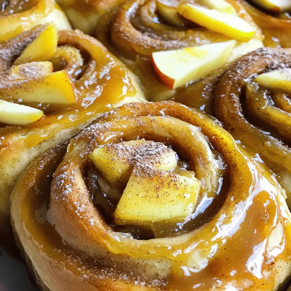 - 2 cups all-purpose flour - 1/4 cup granulated sugar - 1 packet (2 1/4 tsp) active dry yeast - 1/2 teaspoon salt - 1/2 cup warm milk - 1/4 cup unsalted butter, melted - 1 large egg - 1 cup apple butter - 1 tablespoon ground cinnamon - 1/4 cup packed brown sugar - 1/2 cup chopped pecans or walnuts (optional) To make apple butter cinnamon rolls, you need simple, quality ingredients. Start with all-purpose flour. This helps create a soft, fluffy dough. Granulated sugar adds sweetness, while active dry yeast makes the rolls rise. A pinch of salt balances the flavors. Warm milk activates the yeast. It should be around 110°F, just warm to the touch. Melted unsalted butter gives richness and flavor. The large egg binds everything together. Apple butter is the star here, adding sweet, spiced apple flavor. Ground cinnamon and brown sugar complement the apple butter perfectly. Chopped pecans or walnuts add a nice crunch. You can skip these if you prefer a softer roll. - 1/2 cup powdered sugar - 2 tablespoons milk For the glaze, mix powdered sugar with milk. This gives a sweet finish to your rolls. Adjust the milk until you reach your desired thickness. A thicker glaze stays on top, while a thinner one drizzles nicely down the sides. Together, these ingredients create a delightful treat. Perfect for breakfast or a snack, these rolls will impress anyone! Mixing dry ingredients Start by grabbing a large mixing bowl. Add 2 cups of all-purpose flour, 1/4 cup of granulated sugar, 1 packet (2 1/4 tsp) of active dry yeast, and 1/2 teaspoon of salt. Mix well to combine. Combining wet ingredients In another bowl, whisk together 1/2 cup of warm milk, 1/4 cup of melted unsalted butter, and 1 large egg. Once mixed, pour this into the dry ingredients. Stir until a dough forms. Kneading the dough Turn the dough out onto a floured surface. Knead it for about 5-7 minutes until it feels smooth and elastic. Place it in a greased bowl, cover it with a towel, and let it rise in a warm spot for about 1 hour, or until it doubles in size. Rolling out the dough Once the dough has risen, punch it down gently. Roll it out on a floured surface into a rectangle, about 1/4 inch thick. Adding apple butter and toppings Spread 1 cup of apple butter all over the dough. Leave a small border at the edges. Sprinkle 1 tablespoon of ground cinnamon, 1/4 cup of packed brown sugar, and 1/2 cup of chopped pecans or walnuts (if you like) over the apple butter. Cutting and arranging the rolls Starting from one edge, roll the dough tightly into a log. Cut the log into 12 equal rolls. Place the rolls in a greased baking dish, leaving space between them. Cover with a towel and let them rise for another 30 minutes. Preheating the oven While the rolls rise, preheat your oven to 350°F (175°C). Final rise before baking After the second rise, ensure the rolls are puffy and ready to bake. Baking time and temperature Bake the rolls in your preheated oven for 25-30 minutes. They should be golden brown when done. Enjoy the lovely aroma filling your kitchen! To make the best dough, start by kneading it well. Knead for about 5 to 7 minutes. This builds the gluten, making it strong. Your dough should feel soft and smooth. If it sticks to your hands, add a bit more flour. For the right texture, look for a dough that is elastic. It should spring back when you poke it. A good rise is key to fluffy rolls. Place your dough in a warm spot. Cover it with a towel to keep it warm. Let it rise until it doubles in size, about one hour. To make your rolls even tastier, think about adding new flavors. You can mix in spices like nutmeg or cardamom. You might also want to add dried fruits, like raisins or cranberries. They add great texture and sweetness. When choosing apple butter, homemade is best if you can. It has a fresh taste and smooth texture. Store-bought works well too, especially when you’re short on time. For the glaze, keep it simple. Mix powdered sugar with milk until smooth. Adjust the milk to get the thickness you like. A thicker glaze stays on top, while a thinner one drips beautifully down the sides. {{image_2}} You can easily change the taste of these apple butter cinnamon rolls. Try adding spices like nutmeg or cardamom to the filling. These spices add depth and a warm flavor. You can also use dried fruits like raisins or cranberries. Just sprinkle some on top of the apple butter for a sweet twist. If you like nuts, you can use chopped pecans or walnuts. They add a nice crunch. But if you prefer, you can skip the nuts altogether. The rolls will still be soft and tasty. If you need a gluten-free option, use a gluten-free flour blend. This will keep the rolls light and fluffy. Just ensure the blend has a good binding agent like xanthan gum. For a vegan version, swap the butter for coconut oil or a plant-based butter. You can replace the egg with a flaxseed mixture or applesauce. This way, everyone can enjoy these delightful rolls! To keep your apple butter cinnamon rolls fresh, store them properly. First, let the rolls cool completely. Once cool, place them in an airtight container. This helps keep them soft and tasty. If you plan to eat them in a few days, keep them at room temperature. For longer storage, freeze the rolls. Wrap each roll tightly in plastic wrap and place them in a freezer bag. This way, you can enjoy them later without losing flavor. When you want to enjoy your apple butter cinnamon rolls again, reheating is key. The best method is to use the oven. Preheat it to 350°F (175°C). Place the rolls on a baking sheet. Cover them with aluminum foil to prevent drying out. Heat for about 10-15 minutes. This will keep the rolls warm and soft. You can also use the microwave for a quick fix. Place a roll on a microwave-safe plate. Heat it for 15-20 seconds. If you want a warm roll with a soft texture, add a small cup of water in the microwave. This will help maintain moisture as they heat. Enjoy your rolls warm for the best taste! How do I know when my rolls are fully baked? Your rolls are done when they are golden brown on top. A toothpick should come out clean when inserted into a roll's center. If the rolls feel firm but spring back slightly when pressed, they are ready. Can I make the dough ahead of time? Yes, you can make the dough ahead! After kneading, place it in a greased bowl. Cover it and refrigerate for up to 24 hours. When ready, let it sit at room temperature for about 30 minutes before rolling it out. How long do these cinnamon rolls last? These cinnamon rolls can last up to 3 days when stored at room temperature. Keep them in an airtight container to keep them fresh. You can also freeze them for up to 2 months. Can I use different flavors of fruit butter? Absolutely! You can use pear, pumpkin, or any other fruit butter you like. Each will give your rolls a unique taste and twist, so feel free to experiment. What can I serve with apple butter cinnamon rolls? These rolls pair well with hot coffee or tea. You can also serve them with whipped cream or cream cheese for extra creaminess. Adding fresh apple slices as a garnish will enhance the apple flavor too! You now have all the steps to make delicious apple butter cinnamon rolls. Start with the right ingredients and follow the step-by-step guide. Remember to knead and shape the dough well for the best results. Use my tips to enhance flavors, store, and reheat the rolls properly. Experiment with different ingredients to create your perfect batch. Enjoy your baking adventure, and share these tasty rolls with friends and family. You're sure to impress everyone with your homemade treats!