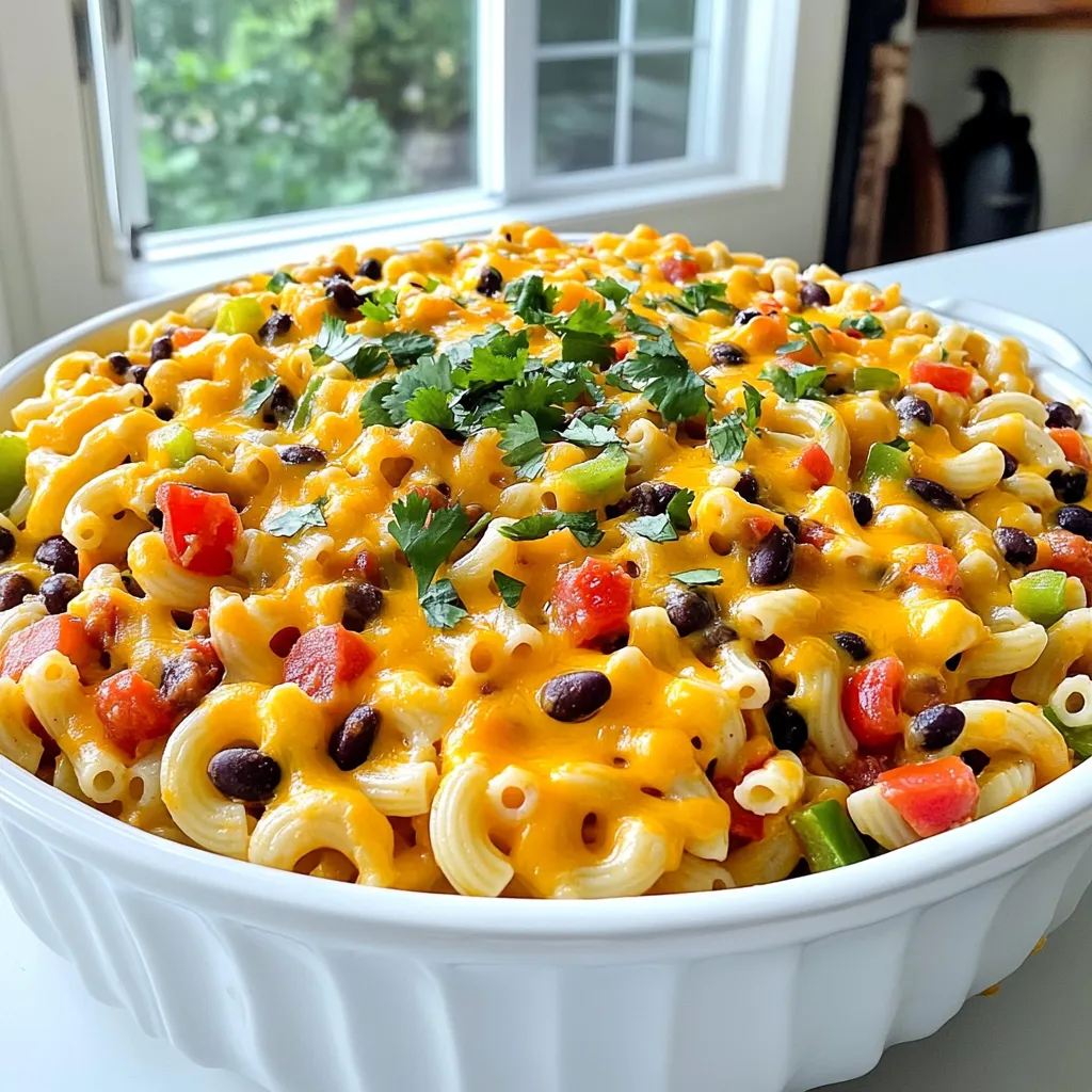 To make this tasty dish, you need: - 8 ounces elbow macaroni - 1 tablespoon olive oil - 1 medium onion, diced - 2 cloves garlic, minced - 1 bell pepper, diced (any color) - 1 can (15 ounces) black beans, rinsed and drained - 1 can (15 ounces) diced tomatoes with green chilies - 1 can (15 ounces) chili beans in sauce - 1 cup vegetable broth - 2 cups shredded cheddar cheese These ingredients create a rich, creamy meal that is both filling and fun. For flavor, I recommend: - 1 teaspoon chili powder - 1 teaspoon cumin - ½ teaspoon paprika - Salt and pepper to taste These spices add warmth and depth to your cheesy chili mac. Adjust them based on your taste. To finish your dish, consider adding: - Fresh cilantro, chopped This adds a bright touch to the meal. You can also use sour cream or avocado for extra creaminess. Start by picking a large skillet. Pour in one tablespoon of olive oil and heat it over medium heat. The oil will help cook the veggies well. Next, add one diced medium onion and one diced bell pepper. Sauté these for about 3-4 minutes. You want them to soften and turn clear. After the onion and pepper are soft, add two minced garlic cloves. Cook this mix for just one more minute. The garlic will add a nice smell to your dish. Now your base is ready for the next steps. Add 8 ounces of elbow macaroni to the skillet. Then, mix in one can of black beans, one can of diced tomatoes with green chilies, and one can of chili beans in sauce. Pour in one cup of vegetable broth. This will make everything tasty and help the pasta cook. Season the mixture with one teaspoon of chili powder, one teaspoon of cumin, and half a teaspoon of paprika. Don't forget to add salt and pepper to taste. Stir everything together until it looks mixed well. Bring the mixture to a boil, then turn down the heat to low. Cover the skillet and let it simmer for 10-12 minutes. Stir it now and then. You want the macaroni cooked and most of the liquid gone. Once done, take it off the heat and stir in two cups of shredded cheddar cheese. When the cheese is melted, it’s ready to serve. You can add fresh chopped cilantro on top for extra flavor if you like. Enjoy your meal! To make your chili mac creamy, add cheese at the end. Stir it in while the dish is hot. The heat will melt it perfectly. If you want extra creaminess, try adding a splash of milk or cream. This small addition can elevate your dish. Always keep stirring until the cheese is fully melted. This ensures every bite is rich and smooth. If you like it spicy, add more chili powder or diced jalapeños. For milder flavors, skip the spicy ingredients. You can also use mild chili beans. Taste as you cook, and adjust the spices to your liking. This way, everyone can enjoy their perfect bowl of chili mac. You can make this dish ahead of time. Just store it in an airtight container. When you are ready to eat, reheat it on low heat. Stir in a little broth or water to bring back the creaminess. This keeps it moist and tasty. You can enjoy delicious chili mac anytime! {{image_2}} You can easily make this dish vegetarian. Just skip the chili beans if they contain meat. Use vegetable broth to keep it plant-based. For a vegan twist, swap the cheddar cheese for a plant-based cheese. Nutritional yeast also works well to add cheesy flavor. Add more veggies like zucchini or spinach for extra nutrients. If you want to boost protein, add cooked ground beef, turkey, or sausage. These meats pair well with the chili flavors. For a vegetarian option, try black lentils or tofu. They soak up the spices and add a nice texture. You can also toss in cooked chicken for a heartier dish. To make this dish gluten-free, choose gluten-free elbow macaroni. There are many great brands available now. You can also use quinoa or brown rice instead of pasta. These options give a different taste but still taste great with the chili mix. Just adjust cooking times as needed to ensure everything cooks well. Store any leftovers in an airtight container. Let the dish cool first to room temperature. Keep it in the fridge for up to three days. Make sure to label the container with the date. This helps you track freshness. If you have room, divide it into smaller portions. This will make it easier to grab a meal later. You can freeze Cheesy Chili Mac for later use. First, let it cool completely. Then, place it in a freezer-safe container. Make sure to leave some space at the top for expansion. You can also use freezer bags. Remove as much air as possible to prevent freezer burn. It stays good in the freezer for up to three months. When you’re ready to enjoy it again, thaw the dish overnight in the fridge. You can reheat it on the stove or in the microwave. If using the stove, add a splash of vegetable broth to keep it moist. Heat it over medium-low heat, stirring often. If using the microwave, heat it in short bursts. Stir in between to avoid hot spots. Enjoy your flavorful dish just like the first time! Yes, you can use other pasta types. Shells, penne, or rotini work well too. Just keep the cooking time similar. Adjust it based on the pasta you choose. Make sure the pasta cooks well in the sauce. This dish lasts about three to four days in the fridge. Store it in an airtight container. The flavors will blend nicely as it sits. Reheat it on the stove or in the microwave. You can make this dish ahead of time. Cook it fully and cool it down. Store it in the fridge. When ready to serve, just reheat it. It tastes great even after sitting a bit! Cheesy chili mac skillet combines comfort with flavor. We covered the right ingredients, seasonings, and optional garnishes for this dish. You learned how to prep your skillet and cook the veggies perfectly. Tips for creaminess and spice adjustments will enhance your meal. Variations, including vegetarian and gluten-free options, offer something for everyone. Proper storage and reheating keep leftovers fresh and tasty. Now, you have all the tools needed to make this dish your own. Enjoy your cooking adventure!
