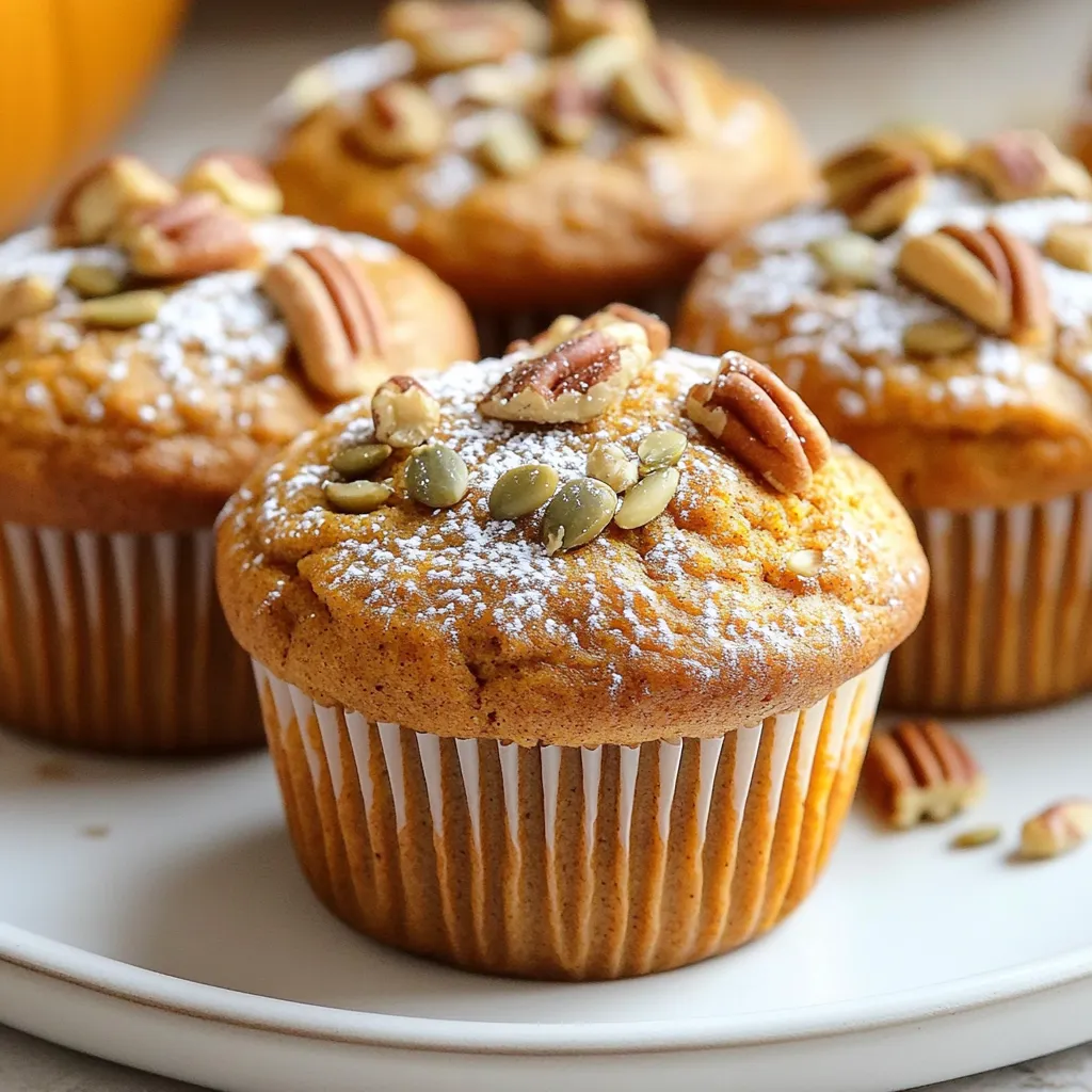 To make delicious pumpkin spice muffins, you need a few key ingredients. - Pumpkin puree: This is the star of the muffins. Use 1 cup of canned pumpkin puree. It gives a rich flavor and moisture. - Eggs: Two large eggs help bind the ingredients. They also add fluffiness to the muffins. - Oils: Combine 1/3 cup of vegetable oil and 1/3 cup of apple sauce. This mix keeps your muffins moist and adds a hint of sweetness. Now, let’s talk about those warm spices that make these muffins special. - Cinnamon: Use 1 teaspoon for that cozy flavor. - Nutmeg: Just 1/2 teaspoon adds a warm depth. - Ginger: A 1/2 teaspoon brings a little zing. - Cloves: Use 1/4 teaspoon for a unique taste. These spices blend together to create that classic pumpkin spice flavor you love. You might want to add some crunchy toppings. - Chopped nuts: Add 1/2 cup of chopped pecans or walnuts. This is optional but adds great texture. - Pumpkin seeds: A 1/4 cup sprinkled on top gives extra crunch. Gather these ingredients, and you are ready to bake some tasty pumpkin spice muffins! 1. Prepping the oven and muffin tin: Start by preheating your oven to 350°F (175°C). This ensures even baking. Line a muffin tin with paper liners or spray it with non-stick spray. This helps the muffins release easily. 2. Mixing wet and dry ingredients instructions: In a large bowl, whisk together the canned pumpkin puree, eggs, vegetable oil, apple sauce, brown sugar, and vanilla extract. Mix until the mixture is smooth and creamy. In another bowl, combine the flour, baking soda, baking powder, spices, and salt. Stir these dry ingredients well to combine. Then, slowly add the dry mix to the wet mix. Stir gently until just combined. It’s okay if it has some lumps. - How to fold in nuts and top with seeds: If you want, fold in the chopped pecans or walnuts gently. Make sure they are evenly spread in the batter. After mixing, divide the batter among the muffin cups. Fill each cup about two-thirds full. This gives them room to rise. Top each muffin with a sprinkle of pumpkin seeds for crunch. - Guidelines on filling muffin cups: Use a scoop or spoon for even distribution. Filling each cup to the right level ensures all muffins bake evenly. - Recommended baking time and temperature: Bake the muffins in the preheated oven for 18-20 minutes. This is the sweet spot for fluffy muffins. - Tips for checking doneness: To check if they are done, insert a toothpick into the center of a muffin. If it comes out clean or with a few crumbs, they are ready. If it’s wet, bake them a few minutes longer. Enjoy the process and the sweet aroma filling your kitchen! Baking muffins can be fun, but some mistakes can happen. Here are some tips to avoid common pitfalls: - Preheat your oven: Always preheat your oven to 350°F before baking. This helps muffins rise well. - Don’t overmix: Mix the wet and dry ingredients gently. If you overmix, your muffins will be tough. A few lumps are fine. - Check your baking powder and soda: Make sure they are fresh. Old leavening agents can make your muffins flat. A muffin's first impression matters. Here are some ways to enhance their looks: - Serve warm: Muffins taste best warm or at room temp. Place them on a nice platter. - Add a glaze: Mix powdered sugar with a splash of milk for a simple glaze. Drizzle it over the muffins for a sweet touch. - Garnish: You can sprinkle some extra pumpkin seeds on top for an appealing look. Chopped nuts also add a nice touch. If you have leftovers, storing them well keeps them fresh: - Cool completely: Let muffins cool on a wire rack before storing. This prevents sogginess. - Use airtight containers: Place muffins in an airtight container. They can last up to 3 days at room temp. - Reheating: To enjoy muffins later, heat them in the microwave for about 10-15 seconds. This keeps them soft and warm. {{image_2}} You can boost the flavor of your pumpkin spice muffins in fun ways. Adding chocolate chips gives a sweet touch. You can also mix in dried fruit, like cranberries or raisins, for a chewy bite. For a twist, try swapping the spices. Instead of using just cinnamon, nutmeg, and ginger, add allspice or cardamom. These spices bring their unique tastes and scents, making your muffins even more exciting. If you need a gluten-free option, use a gluten-free flour blend. It works well in this recipe. You can also make these muffins vegan. Replace the eggs with flaxseed meal or applesauce. For dairy, use almond milk or coconut yogurt in place of the vegetable oil or apple sauce. These swaps keep the muffins tasty and fluffy, without losing flavor. Fall brings many flavors that can enhance your muffins. Consider adding chopped apples or pears for a fruity twist. You can also mix in maple syrup for a rich, sweet flavor. For festive toppings, consider using sprinkles in fall colors, or drizzle a simple glaze on top. A light sprinkle of powdered sugar can also make them look extra special. These small touches make your muffins perfect for any fall gathering. What can I use instead of pumpkin puree? If you don’t have pumpkin puree, you can use butternut squash puree or sweet potato puree. Both give a similar flavor and texture. Just make sure they are smooth and not too watery. How do I make muffins moist? To keep muffins moist, use oil and applesauce. They add moisture without making the muffins heavy. Also, avoid overmixing the batter. This keeps your muffins light and fluffy. Can I freeze pumpkin spice muffins? Yes, you can freeze these muffins! Cool them completely, then wrap each muffin in plastic wrap. Place them in a freezer-safe bag. They last up to three months. Just thaw them at room temperature when you are ready to enjoy. What to do if muffins are too dense? If your muffins are dense, check your baking powder and baking soda. Make sure they are fresh. Also, avoid overmixing the batter. This can make muffins tough. Gently stir the wet and dry ingredients together. How to fix muffins that don't rise? If your muffins don't rise, it might be due to old leavening agents. Ensure that your baking powder and soda are fresh. Also, make sure your oven is preheated. If the batter is too thick, add a splash of milk. Ideal pairings for muffins (e.g., beverages) These pumpkin spice muffins pair well with coffee or chai tea. The warm spices match perfectly with these drinks. You can also enjoy them with a glass of milk for a tasty treat. Recommended sides for a complete meal For a full meal, serve these muffins with a fresh salad or soup. They add a nice touch to any autumn meal. Try them with a warm bowl of chili for a cozy dinner. Each pumpkin spice muffin has about 150 calories. This number can change based on your choices. If you add nuts, the count may go up. To manage portion sizes, enjoy one muffin with a healthy drink. This keeps your snack balanced and tasty. Pumpkin is a powerhouse of nutrients. It has a lot of vitamin A, which helps your eyes. It also has fiber, which is good for your digestion. The nuts add healthy fats and protein. This mix makes your muffins not just yummy but also good for you! Homemade muffins are often healthier than store-bought ones. Store muffins can have more sugar and preservatives. Making muffins at home lets you control the ingredients. Plus, they are usually cheaper. You can make a dozen for less than the cost of one at a bakery. Enjoy fresh and tasty muffins without breaking the bank! Making pumpkin spice muffins is fun and easy. You learned about the key ingredients, like pumpkin puree and spices. I showed you the steps to prepare, assemble, and bake the muffins perfectly. You also found helpful tips on presentation, storage, and variations to try. These muffins are not only tasty but also healthy. With simple swaps, you can cater to different diets. Homemade means you control the ingredients and save money. Enjoy baking and creating your own delicious treats!