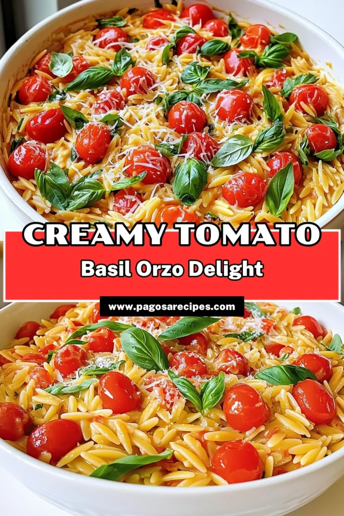 Savor the deliciousness of Creamy Tomato Basil Orzo One Pot! This easy, flavorful recipe combines orzo pasta, cherry tomatoes, and fresh basil for a comforting dish ready in just 25 minutes. Perfect for weeknight dinners, it's a creamy delight your family will love. Click to discover how to make this one-pot wonder and elevate your cooking game! #CreamyTomatoBasilOrzo #OnePotRecipes #EasyDinner #PastaLovers
