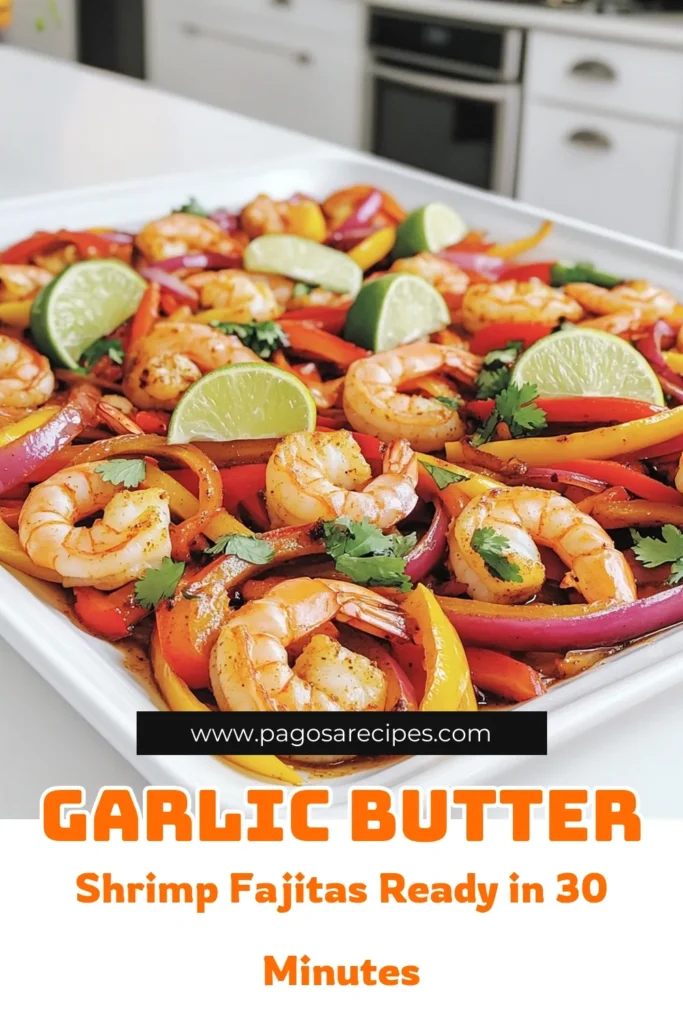 Get ready to impress with these Sheet-Pan Garlic Butter Shrimp Fajitas! This easy recipe combines succulent shrimp, colorful bell peppers, and zesty spices, all roasted to perfection in just 20 minutes. Perfect for a quick weeknight dinner or a fun gathering, these fajitas are bursting with flavor. Click through to explore the full recipe and enjoy a delicious meal tonight! #ShrimpFajitas #EasyRecipes #HealthyEating #FamilyDinner
