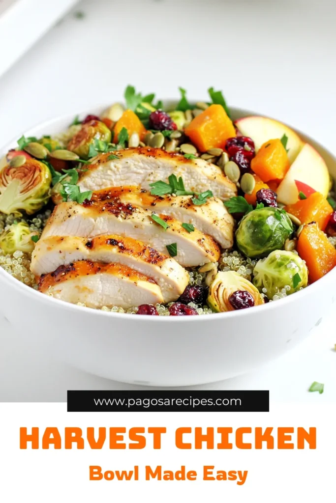 Elevate your dinner with these delicious Harvest Chicken Grain Bowls! Packed with nutritious ingredients like quinoa, roasted butternut squash, Brussels sprouts, and honeycrisp apples, this recipe is both hearty and satisfying. Perfectly seasoned chicken adds protein to this wholesome meal. Click through to discover how to create this colorful and tasty dish for your family. #HarvestChicken #GrainBowls #HealthyEating #FallRecipes