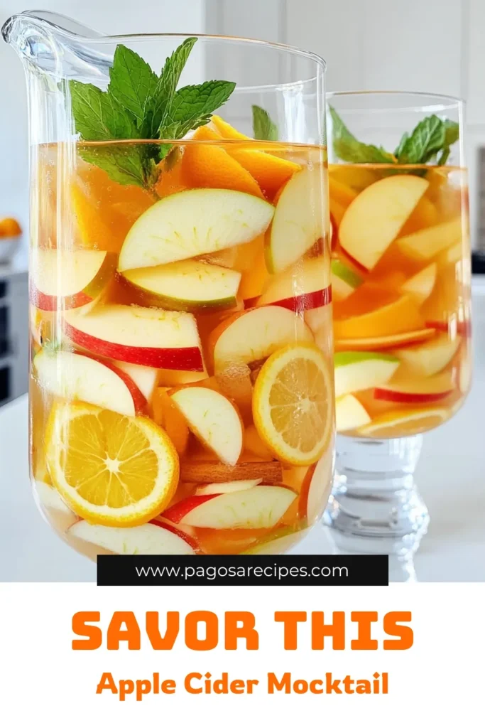 Cool down with a refreshing Apple Cider Sangria Mocktail that's perfect for any occasion! This easy recipe combines crisp apple cider, zesty orange juice, and sparkling water, creating a delightful drink that's both bubbly and flavorful. With just a few simple ingredients and 15 minutes of prep, you can impress your guests or treat yourself to a tasty non-alcoholic beverage. Click through for the full recipe and get ready to sip in style! #MocktailRecipes #AppleCider #SummerDrinks #NonAlcoholicBeverages