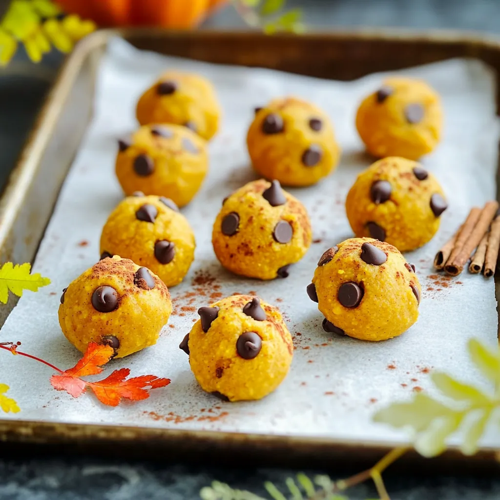 To make No Bake Pumpkin Cookie Dough Bites, gather these key ingredients: - 1 cup almond flour - 1/2 cup pumpkin puree - 1/4 cup maple syrup - 1/4 cup nut butter (almond or peanut) - 1 teaspoon vanilla extract - 1 teaspoon pumpkin pie spice - 1/2 teaspoon cinnamon - 1/4 cup mini dark chocolate chips - Pinch of salt Each ingredient plays a vital role in creating the perfect flavor and texture. Almond flour gives a nice nutty base. It's gluten-free and adds healthy fats. Pumpkin puree adds moisture and a rich pumpkin taste. It also packs in vitamins. Maple syrup sweetens the bites naturally, making them taste great. Nut butter adds creaminess and protein. You can choose almond or peanut based on your taste. Vanilla extract enhances the overall flavor. Pumpkin pie spice brings warmth with its mix of spices. Cinnamon adds a cozy touch and works well with pumpkin. The mini dark chocolate chips give a sweet surprise in every bite. Lastly, a small pinch of salt balances the sweetness and boosts flavors. Gather these ingredients before you start. It makes the cooking process easy and fun! First, grab a large bowl. In it, mix 1 cup of almond flour and 1/2 cup of pumpkin puree. Add in 1/4 cup of maple syrup and 1/4 cup of your favorite nut butter. I like almond butter, but peanut works great too. Next, pour in 1 teaspoon of vanilla extract. Stir this mixture until a nice dough forms. It should feel smooth and sticky. Now, it's time to add some flavor! Sprinkle in 1 teaspoon of pumpkin pie spice, 1/2 teaspoon of cinnamon, and a pinch of salt. Mix well so the spices spread throughout the dough. Lastly, fold in 1/4 cup of mini dark chocolate chips. Make sure the chips are evenly mixed. Once your dough is ready, it's time to shape it! Use your hands to roll the dough into small balls. Aim for about 1 inch in diameter. Place each ball on a parchment-lined baking sheet. This keeps them from sticking. Try to make them all the same size for even bites. Now, we need to chill our cookie dough bites. Place the baking sheet in the fridge for about 30 minutes. This helps them set and hold their shape. After chilling, they are ready to enjoy! You can eat them cold right away. If you have leftovers, store them in an airtight container in the fridge. They stay fresh for up to one week. To mix the dough well, start with a large bowl. Use a sturdy spatula or spoon. Combine the almond flour, pumpkin puree, maple syrup, nut butter, and vanilla extract first. Mix until you see a smooth dough form. This step is key to a tasty base. Be sure to scrape the sides of the bowl to mix all ingredients. The right texture makes these bites a treat. You want a dough that holds together but is not too sticky. If your dough feels too dry, add a bit more pumpkin puree. If it’s too wet, sprinkle in more almond flour. Aim for a soft yet firm dough. This ensures easy shaping into bites. These cookie dough bites are fun and versatile. You can serve them cold straight from the fridge. They also make great snacks for parties. Try pairing them with a warm drink, like chai tea or hot cocoa. For an added touch, roll them in crushed nuts or coconut. This adds a nice crunch and makes them look fancy. {{image_2}} You can swap almond flour for oat flour. This change gives a different texture. If you prefer, use pumpkin spice instead of pumpkin pie spice. This will change the taste slightly but still keep it yummy. You can also choose honey instead of maple syrup. This option adds sweetness and works well. Want to make these bites even better? Try adding a tablespoon of cocoa powder. It gives a rich chocolate flavor. You might also add some chopped nuts for a nice crunch. Pecans or walnuts work great here. For a fun twist, mix in dried fruit like cranberries or raisins. If you are looking for nut-free options, use sun butter instead of nut butter. It tastes great and is safe for schools. For a gluten-free version, stick with almond flour or use certified gluten-free oats. This way, everyone can enjoy these treats! To keep your No Bake Pumpkin Cookie Dough Bites fresh, place them in an airtight container. You can store them in the fridge for up to one week. This way, they stay cool and delicious. If you want to enjoy them later, freezing is a great option. Use glass or plastic containers with tight seals. These containers help keep air out. They also prevent the bites from drying out. You can also use small snack bags for easy grab-and-go treats. To freeze your cookie dough bites, first lay them out on a baking sheet. Make sure they are not touching. Freeze them for about one hour. Once solid, transfer them to a freezer bag or container. They can last up to three months in the freezer. When you're ready to eat them, just thaw in the fridge overnight. Yes, you can! Almond flour works great, but you can swap it for other nut flours. Try cashew or hazelnut flour for a unique twist. These flours add different flavors and textures. Just keep in mind that each nut flour has a different fat content. This change may impact the final taste and feel of your bites. These bites stay fresh for up to one week when stored in the fridge. Keep them in an airtight container to maintain their flavor and softness. If you want to enjoy them longer, consider freezing them. They freeze well for about three months. Just thaw them in the fridge before serving. Absolutely! To make these bites vegan, simply use maple syrup and plant-based nut butter. Almond or peanut butter works perfectly fine. You can also use vegan chocolate chips instead of regular ones. This way, you keep the taste and texture while making a delicious vegan treat. In this blog post, we explored how to make delicious cookie dough bites. You learned about essential ingredients like almond flour, pumpkin puree, and dark chocolate chips. We also walked through clear steps for prepping, shaping, and chilling the bites. Plus, I shared tips for the best texture and fun variations to try. These bites are easy to store and freeze, making them a great snack. I hope you enjoy making and sharing them with others!